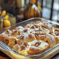 - 2 cans of refrigerated cinnamon rolls (with icing) - 6 large eggs - 1 cup milk (whole or almond) These three main ingredients make the base of your casserole. The cinnamon rolls give you that sweet, soft texture. The eggs help bind everything together, while the milk adds creaminess. You can use whole or almond milk based on your preference. - 1/4 cup brown sugar - 1 teaspoon vanilla extract - 1 teaspoon ground cinnamon - 1/4 teaspoon nutmeg This mix of sweeteners and spices adds depth to your dish. Brown sugar gives a rich sweetness. Vanilla extract enhances the flavor, while ground cinnamon and nutmeg create that warm, cozy taste we love in cinnamon rolls. - 1/2 cup chopped pecans or walnuts - Powdered sugar for dusting These optional add-ons can take your casserole to the next level. The nuts add a nice crunch and extra flavor. A sprinkle of powdered sugar on top makes it look pretty and adds a touch of sweetness. For the full recipe, check the section provided. First, you need to preheat your oven to 375°F (190°C). This helps the casserole cook evenly. While the oven warms up, grease a 9x13-inch baking dish. This step is important. It prevents the casserole from sticking. Next, open your cans of cinnamon rolls and cut each roll into quarters. Make sure to spread the pieces evenly in the dish. This helps every bite get that tasty flavor. Now, it’s time to mix the ingredients. In a large bowl, whisk together six eggs, one cup of milk, and a 1/4 cup of brown sugar. Add in one teaspoon of vanilla extract, one teaspoon of ground cinnamon, and 1/4 teaspoon of nutmeg. Whisk until everything is well combined. This mixture will soak into the cinnamon rolls. Once mixed, pour the egg mixture evenly over the cinnamon roll pieces in the baking dish. Make sure all the pieces are well coated. If you like, sprinkle 1/2 cup of chopped pecans or walnuts on top for extra flavor and crunch. Place the baking dish in the oven and bake for 25-30 minutes. Keep an eye on it. The casserole should turn golden brown and feel set in the middle. After baking, take it out and let it cool slightly. Drizzle it with the icing that came with the cinnamon rolls. For a sweet finish, you can dust it with powdered sugar. This step adds a nice touch. Enjoy this easy delight! For the full recipe, you can check out the detailed guide. To get the best texture, use day-old cinnamon rolls. Fresh rolls can turn too soft. Day-old rolls give a sturdier, chewier bite. Before you serve, let the casserole rest for a few minutes. This helps it set up nicely and makes serving easier. For a fun twist, add vanilla bean or almond extract to the egg mixture. Just a little can change the flavor. You can also mix in fresh fruits like berries. They add brightness and a pop of color. This brings a fresh taste to the dish. Serve your casserole warm with maple syrup or a dollop of whipped cream. This adds a nice sweet touch. You can also pair it with coffee or a fruit salad. This makes for a balanced meal and adds some freshness. For the full recipe, check out my complete guide. {{image_2}} You can easily switch up the flavors in your casserole. One popular twist is the pumpkin spice version. This adds warm spices for a cozy fall dish. Just mix in pumpkin puree and pumpkin spice instead of some cinnamon. Another fun option is to add chocolate chips. Simply toss in a half cup of chocolate chips with the cinnamon rolls. This creates a sweet and rich flavor that kids love. If you need gluten-free options, use gluten-free cinnamon rolls. Many brands offer great choices that taste just as good. Always check the label to ensure they fit your needs. For a dairy-free version, swap the milk for almond milk or oat milk. You can also choose a dairy-free cream cheese for the icing. This way, everyone can enjoy the dish! You can easily scale this recipe for larger gatherings. Just double the ingredients and use a bigger baking dish. This makes it a perfect choice for brunch with friends or family. If you want smaller portions, try using individual dishes. Bake the casserole in ramekins or small baking cups. This makes serving easy and fun! Each person gets their own little treat. For the full recipe, check the details above. To keep your cinnamon roll French toast casserole fresh, you need to refrigerate it right away. Place the leftovers in an airtight container. This helps prevent moisture loss and keeps flavors strong. Glass or plastic containers with tight lids work best. Make sure to cool the casserole to room temperature before sealing. You can freeze this casserole for later use. First, let it cool completely. Cut it into portions for easy thawing. Wrap each piece in plastic wrap, then place them in a freezer-safe bag. This protects against freezer burn. To thaw, move it to the fridge overnight. Reheat in the oven at 350°F (175°C) until warm. This usually takes about 15-20 minutes. For the best taste, eat leftovers within three days. After that, the flavors may fade. Look for signs of spoilage like an off smell or mold. If you see any, don't eat it. Trust your senses; they keep you safe and happy. Enjoy your cinnamon roll French toast casserole while it's fresh! Yes, you can. Preparing the casserole the night before makes your morning easy. Here’s how: 1. Follow the recipe up to pouring the egg mixture over the cinnamon rolls. 2. Cover the dish with plastic wrap and place it in the fridge. 3. In the morning, remove the cover and bake it straight from the fridge. This may take a few extra minutes. This method allows the flavors to blend nicely overnight. Absolutely! If you want to skip eggs, use these substitutes: - 1/4 cup unsweetened applesauce for each egg. - 1/4 cup mashed banana for each egg. - 1 tablespoon ground flaxseed mixed with 2.5 tablespoons water for each egg. Mix the flaxseed and water, and let it sit for a few minutes before using. These options work well in this casserole. You’ll know it’s done when you see a golden top. Here are key signs of doneness: - A toothpick inserted in the center comes out clean. - The edges look set, and the center is not jiggly. - The top is lightly browned. Let it cool a bit before serving to avoid burns. Pair this casserole with tasty sides and drinks. Here are some great options: - Maple syrup for drizzling. - Fresh berries for a pop of color. - Whipped cream for extra sweetness. - A cup of coffee or hot chocolate for a warm drink. These sides enhance the flavors and make your meal special. This blog post shared a simple and delicious recipe for Cinnamon Roll French Toast Casserole. You learned about the main ingredients, like cinnamon rolls and eggs. I offered tips on perfecting the texture and adding flavors. You found variations for different tastes and dietary needs. Lastly, we covered storage methods and answers to common questions. With this recipe, you can create a tasty dish that impresses everyone at the table. Enjoy your baking and share the joy of this tasty casserole with loved ones!