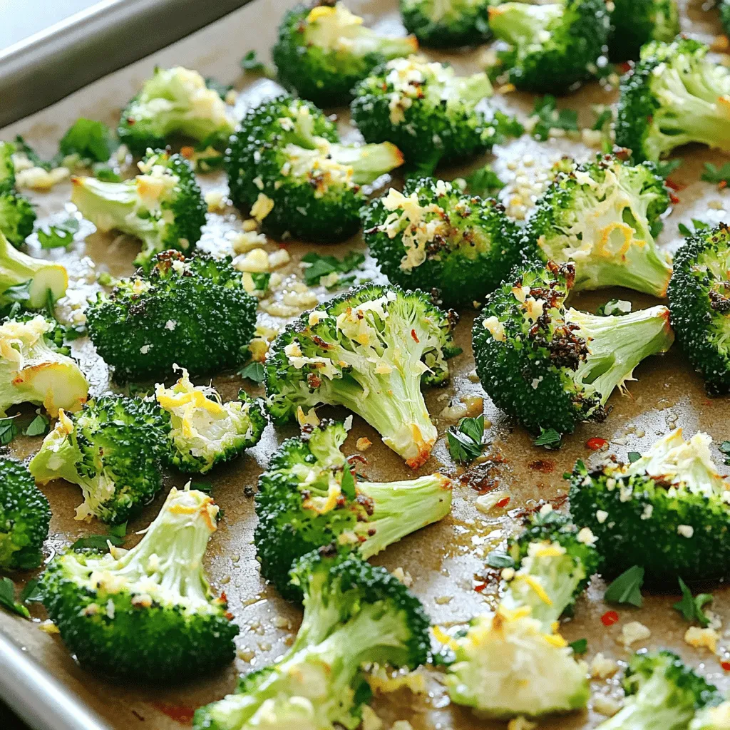 Here is what you need for Garlic Lemon Roasted Broccoli: - 1 large head of broccoli, cut into florets - 4 cloves garlic, minced - 3 tablespoons olive oil - Zest and juice of 1 lemon - 1 teaspoon red pepper flakes (optional) - Salt and black pepper to taste - 2 tablespoons grated Parmesan cheese (optional) - Fresh parsley, chopped (for garnish) These ingredients create a simple yet delightful dish. The broccoli brings a fresh crunch, while garlic and lemon add bright flavor. Olive oil helps with roasting, making the broccoli tender and slightly crispy. You can adjust the red pepper flakes to control the heat. The optional Parmesan cheese adds a savory touch, and parsley gives a nice pop of color. Don't forget to check the Full Recipe for detailed cooking steps! 1. Preheat your oven to 425°F (220°C). 2. In a large bowl, combine the broccoli florets, minced garlic, olive oil, lemon zest, lemon juice, red pepper flakes (if using), salt, and black pepper. Make sure every piece of broccoli is coated well. 1. Spread the broccoli mixture evenly on a baking sheet. 2. Roast in the preheated oven for about 20-25 minutes. Stir halfway through to ensure even cooking. Look for a tender texture and caramelized edges. 1. In the last 5 minutes of roasting, sprinkle the grated Parmesan cheese over the broccoli. This will melt and add flavor. 2. Once done, remove the broccoli from the oven. Garnish with freshly chopped parsley before serving. You can find the complete instructions in the Full Recipe section. Enjoy the bright flavors! To make your garlic lemon roasted broccoli shine, always use fresh garlic. Fresh garlic gives a bright, bold taste. You can adjust the seasoning to match your likes. Don’t be afraid to add more salt, pepper, or lemon juice if you want a punchier flavor. While your broccoli roasts, stir it halfway through cooking. This helps it cook evenly and get nice and crispy. Keep an eye on it to prevent burning. Broccoli can go from perfect to charred in minutes, so don’t wander too far! This dish pairs perfectly with grilled meats, like chicken or steak. You can also serve it as a tasty side dish or even a fun appetizer. Consider adding a drizzle of extra lemon juice or a sprinkle of cheese on top for added flavor. Check out the Full Recipe for more details! {{image_2}} You can switch things up with different cheeses. Feta and goat cheese add a nice twist. If you want to try other veggies, asparagus or Brussels sprouts work well too. They can bring new flavors and textures to your dish. To boost the taste, think about adding herbs. Lemon thyme or oregano can add great aroma. You might also want to toss in some nuts. Almonds give a nice crunch and extra flavor. They make the dish feel more special and unique. If you are looking for a vegan option, just leave out the cheese. This makes it a great choice for plant-based eaters. You can also use gluten-free toppings if needed. This way, everyone can enjoy this tasty side dish. Check out the Full Recipe for more details! Store leftovers in an airtight container. This keeps the broccoli fresh. It tastes best within 3 days. After that, it may lose its flavor and texture. Reheat in the oven for the best texture. Set the oven to 350°F (175°C) for about 10 minutes. If you're in a hurry, you can microwave it. However, the broccoli may lose some crispiness this way. You can freeze the broccoli in single portions. This makes it easy to use later. Remember to thaw it in the refrigerator before reheating. This keeps the taste and texture intact. Enjoy the flavors from the Garlic Lemon Roasted Broccoli anytime you want! For the full recipe, check the section above. The typical roasting time is 20-25 minutes. This ensures the broccoli gets tender and slightly crispy. The high heat makes it caramelize nicely, adding a great flavor. Fresh broccoli is recommended, but frozen can be used if prepped correctly. If you use frozen, thaw it first and pat it dry. This helps avoid sogginess and keeps the flavor vibrant. This dish pairs well with proteins like chicken, fish, or tofu. The bright lemon and garlic flavor enhance the meal. You can also serve it with grains like rice or quinoa for a complete dinner. For the full recipe, check out Garlic Lemon Roasted Broccoli. This blog post guides you on making Garlic Lemon Roasted Broccoli. You learned about each ingredient needed and how to prepare them. The step-by-step instructions will help you roast the broccoli to perfection. We covered tips for better flavor and discussed variations to try. Remember to store leftovers properly for the best taste. Enjoy this simple dish as a side or appetizer. With these steps, you can make delicious broccoli easily!