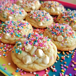 To start, preheat your oven to 350°F (175°C). Line your baking sheet with parchment paper. This step keeps the cookies from sticking. Next, in a medium bowl, whisk together 2 ¾ cups of all-purpose flour, 1 teaspoon of baking soda, and ½ teaspoon of salt. Set this bowl aside. In a large mixing bowl, add 1 cup of softened unsalted butter, 1 cup of granulated sugar, and 1 cup of packed brown sugar. Beat these together until creamy. This takes about 2-3 minutes. Then, add 2 large eggs one at a time. Mix well after each egg. Stir in 2 teaspoons of vanilla extract until everything is well mixed. Now, slowly add the dry mixture into the wet mixture. Mix on low speed until just combined. Be careful not to overmix, as this can make your cookies tough. Finally, fold in 1 cup of rainbow sprinkles and 1 cup of white chocolate chips. The dough should look colorful and fun! Using a cookie scoop or a tablespoon, drop the dough onto the lined baking sheet. Make sure to space them about 2 inches apart. The cookies will spread as they bake. If you want, top each cookie with extra sprinkles for a festive look. Bake the cookies in your preheated oven for 10-12 minutes. Keep an eye on them! The edges should be lightly golden while the centers look slightly underbaked. This is perfect since the cookies will set as they cool. Once baked, remove the cookies from the oven and let them cool on the baking sheet for about 5 minutes. Then, move them to a wire rack to cool completely. To achieve the best cookies, follow these tips: - Use room temperature butter. This helps create a smooth batter. - Measure flour correctly. Too much flour can make cookies dry. - Do not overmix the dough. Mix just until combined for softer cookies. - Bake in batches if needed. This ensures even baking. - Check your oven temperature. An oven thermometer can help ensure accuracy. These steps will help you create delightful Funfetti birthday cake cookies that everyone will enjoy! To make your Funfetti cookies moist and chewy, use softened butter. Softened butter blends well with sugars. Creaming the butter and sugars is key. Mix them until light and fluffy. This process adds air and keeps the cookies soft. Also, do not overmix the dough. Overmixing can make cookies tough. Lastly, bake them until the edges are golden and centers are soft. Having the right tools makes baking easier. Here are some must-haves: - Mixing bowls (one large and one medium) - Electric mixer or whisk - Measuring cups and spoons - Cookie scoop or tablespoon - Baking sheet lined with parchment paper - Wire rack for cooling These tools help ensure your cookies turn out great every time. Even the best bakers make mistakes. Here are some common ones: - Using cold butter instead of softened butter can lead to hard cookies. - Forgetting to measure ingredients can change the cookie texture. - Not watching the baking time can result in overbaked cookies. - Skipping the cooling time can make the cookies fall apart. Avoid these pitfalls for the best Funfetti Birthday Cake Cookies! {{image_2}} You can make funfetti cookies even more exciting! Try adding different mix-ins to the dough. Here are some ideas: - Chocolate Chips: Use dark, milk, or even mint chocolate chips. - Nuts: Add chopped walnuts or pecans for a crunchy twist. - Fruit: Dried fruits like cranberries or cherries can add a sweet touch. Mixing these options will create a unique flavor for your funfetti cookies. Each bite will surprise your taste buds! You can easily adapt funfetti cookies for different diets. Here’s how: - Gluten-Free: Use a gluten-free flour blend instead of all-purpose flour. This keeps the texture light. - Vegan: Replace the butter with coconut oil or vegan butter. Use flax eggs instead of regular eggs. Mix one tablespoon of ground flaxseed with three tablespoons of water. Let it sit for five minutes. These changes let everyone enjoy these sweet treats! Funfetti cookies are great for any season. Change the sprinkles to match the holiday! Here are some ideas: - Halloween: Use orange and black sprinkles for a spooky look. - Christmas: Try red and green sprinkles for a festive touch. - Valentine’s Day: Pink and red heart sprinkles add love to your cookies. These seasonal variations make your funfetti cookies perfect for any party! Enjoy the fun of baking and get creative with flavor and color! To keep your Funfetti birthday cake cookies fresh, store them in an airtight container. This helps keep moisture in. You can layer the cookies with parchment paper to prevent sticking. Keep them at room temperature for the best taste. Avoid placing them in direct sunlight, as heat can dry them out. If you want to save some cookies for later, try freezing them. First, let the cookies cool completely. Then, place them in a single layer on a baking sheet. Freeze for about an hour. Once frozen, transfer them to a freezer-safe bag. Make sure to remove as much air as possible. You can enjoy them later by thawing them at room temperature. When stored properly, Funfetti birthday cake cookies last about one week at room temperature. If frozen, they can last up to three months. Always check for any signs of spoilage before eating. This way, you can enjoy these tasty treats for longer! To stop your cookies from spreading, chill the dough. After mixing, cover the bowl and place it in the fridge for at least 30 minutes. This cools the butter and helps the cookies hold their shape. Also, make sure to use the right amount of flour. Too little flour can lead to flat cookies. Yes, you can use different sprinkles! While rainbow sprinkles add fun color, you can try chocolate sprinkles or themed sprinkles for holidays. Just make sure the sprinkles are similar in texture, so they mix well with the dough. Mix and match for a unique twist on the classic Funfetti taste. Reheating cookies is easy. Place them on a microwave-safe plate. Heat them for about 10-15 seconds. This warms the cookies and makes them soft again. If you prefer an oven, preheat it to 350°F (175°C). Bake the cookies for about 5 minutes. This method keeps the cookies nice and chewy. In this blog post, we explored how to make delicious Funfetti Birthday Cake Cookies. You learned about the key ingredients, helpful baking instructions, and valuable tips for great results. We also discussed fun variations and proper storage methods to keep your cookies fresh. Remember, baking should be fun and creative. Don’t hesitate to try new things! By following these steps, you can enjoy cookies that bring joy to every celebration. Happy baking!