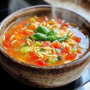 To make a delicious Tomato Basil Orzo Soup, gather these key ingredients: - 1 cup orzo pasta - 1 can (14 oz) diced tomatoes (with juice) - 4 cups vegetable broth - 1 medium onion, chopped - 3 cloves garlic, minced - 1 cup carrots, diced - 1 cup celery, diced - 1 tablespoon olive oil - 1 teaspoon dried basil - 1 teaspoon dried oregano - Salt and pepper to taste - Fresh basil leaves for garnish - Grated Parmesan cheese for serving (optional) If you run out of fresh veggies, use frozen ones instead. They work great in soups. For the onion, shallots can stand in. They add a sweet flavor. If you don’t have fresh garlic, garlic powder is a solid choice. Use about 1/4 teaspoon for each clove. You can also swap fresh basil with 1/3 teaspoon of dried basil. It still gives you a nice taste. Want to take your soup up a notch? Try adding a splash of balsamic vinegar. It adds depth and a touch of sweetness. A pinch of red pepper flakes can spice things up if you enjoy heat. For a richer flavor, stir in a tablespoon of tomato paste while cooking. You can also toss in cooked chicken or beans for extra protein. Each of these additions will give your soup a unique twist while keeping it simple and tasty. To make Tomato Basil Orzo Soup, gather your ingredients first. You need orzo pasta, diced tomatoes, vegetable broth, onion, garlic, carrots, celery, olive oil, dried basil, dried oregano, salt, and pepper. Fresh basil and Parmesan cheese are great for serving. This soup is simple and quick to prepare. 1. Heat the Olive Oil: In a large pot, add the olive oil. Turn the heat to medium. 2. Sauté the Onion: Add the chopped onion. Cook for 3-4 minutes until it turns clear. 3. Add Vegetables: Stir in the minced garlic, diced carrots, and celery. Cook for another 5 minutes. This softens the veggies. 4. Combine Ingredients: Pour in the diced tomatoes with juice and vegetable broth. Add dried basil and oregano. Bring the pot to a boil. 5. Cook the Orzo: Once boiling, lower the heat. Add the orzo pasta. Cook for 8-10 minutes, stirring often. 6. Season the Soup: Taste the soup. Add salt and pepper as needed. 7. Final Touches: Remove from heat. Let it sit for a few minutes to thicken. To cook orzo just right, keep an eye on the time. Al dente orzo should be firm but not crunchy. Stir often to prevent sticking. If it cooks too long, it can turn mushy. If you want to make this soup ahead, cook the orzo separately. Combine it later when serving. This keeps the orzo from getting too soft. Enjoy the warm, comforting flavors! To make your soup taste great, use fresh ingredients. Fresh onions and garlic add depth. Sauté them well to release their natural flavors. I love using vegetable broth for a rich base. It gives the soup a hearty taste. Adding dried herbs like basil and oregano boosts the flavor. For a kick, try a pinch of red pepper flakes. Taste the soup as you cook. Adjust salt and pepper to your liking. This simple step makes a big difference. If your soup is thin, there are easy ways to thicken it. One method is to let it sit off the heat. This allows the orzo to absorb more liquid. You can also mash some of the vegetables. Use a fork or potato masher to blend them in. If you want a creamier soup, stir in a splash of heavy cream or coconut milk. Another option is to mix in a cornstarch slurry. Just combine cornstarch with water and stir it in. Cook for a few more minutes to see the change. To save time, prep your veggies in advance. Chop onions, carrots, and celery a day before. Store them in the fridge for quick use. Use canned diced tomatoes to skip the peeling and chopping. You can also cook orzo separately. Add it to each bowl when serving. This keeps it from soaking up too much broth. Lastly, clean as you cook to keep your space tidy. A clear workspace helps you focus on making delicious soup! {{image_2}} You can make this soup vegetarian or vegan easily. Just skip the cheese on top. Use vegetable broth, which is already in the recipe. You can add more veggies like spinach or zucchini for extra flavor. Both will cook well in the soup. They add color and nutrients too. This makes the soup tasty and healthy for everyone. Want to add protein? You can use cooked chicken or beans. If you like chicken, add shredded cooked chicken to the soup. This makes it heartier. If you prefer beans, try chickpeas or white beans. They add protein and fiber. Just mix them in when you add the orzo. This keeps it simple and gives you a filling meal. Using seasonal ingredients can change the soup’s flavor. In summer, try fresh tomatoes instead of canned. They taste better and add freshness. In fall, use butternut squash for a sweet twist. You can also add kale or Swiss chard for winter warmth. Each season brings new tastes to explore, making the soup fun and diverse. After making your soup, cool it down quickly. I recommend placing the pot in an ice bath. Stir the soup to help it cool faster. Once it’s at room temperature, transfer it to airtight containers. Store it in the fridge for up to four days. This keeps the soup fresh and tasty. If you want to save some for later, freezing is a great option. Use freezer-safe containers or bags. Make sure to leave some space at the top. Soup expands when it freezes. Label the containers with the date. This helps you track how long it’s been stored. Your soup can last about three months in the freezer. To reheat, I suggest using a pot on the stove. Pour the frozen or refrigerated soup into the pot. Heat it slowly over medium heat. Stir it often to ensure even heating. If the soup is too thick, add a splash of broth or water. For microwave reheating, use a microwave-safe bowl. Heat in short bursts, stirring in between. Enjoy it hot for the best flavor! You can serve this soup with a salad or crusty bread. A fresh green salad will balance the flavors. Garlic bread or a baguette will soak up the soup's rich broth. You can also add a sprinkle of cheese on top for extra flavor. Tomato basil orzo soup lasts about three to four days in the fridge. Make sure to store it in an airtight container. If you see any change in color or smell, it’s best to throw it out. Yes, you can use other types of pasta. Small shapes like ditalini or shells work well. Just adjust the cooking time based on the pasta you choose. Always check the package for the best cooking time. This soup is quite healthy! It has plenty of vegetables and uses vegetable broth. Orzo is a wholesome pasta choice. You can also add beans or lean protein for a nutrition boost. Plus, it’s low in fat if you skip the cheese. In this article, we covered everything you need to make a tasty Tomato Basil Orzo Soup. We discussed key ingredients, useful substitutions, and fun flavor additions. The step-by-step instructions help you create the perfect dish, while tips and tricks ensure the best taste and texture. You can explore different variations to suit your needs or seasons. Finally, we shared details on how to store and reheat leftovers safely. Enjoy every bowl, and don’t be afraid to customize! Your soup experience can be both delicious and unique.