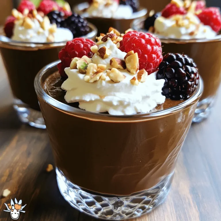 - 2 ripe avocados - 1/2 cup unsweetened cocoa powder - 1/3 cup maple syrup or agave nectar - 1/4 cup almond milk (or any plant-based milk) - 1 teaspoon vanilla extract - A pinch of sea salt - Optional toppings: coconut whipped cream, fresh berries, or chopped nuts Gathering the right ingredients is key to making a great vegan chocolate avocado mousse. Start with 2 ripe avocados. They should feel soft when you squeeze them gently. Next, grab 1/2 cup of unsweetened cocoa powder. This adds the rich chocolate flavor you want. You will need 1/3 cup of maple syrup or agave nectar for sweetness. This helps balance the cocoa's bitterness. Don't forget about the liquid! Use 1/4 cup of almond milk or any other plant-based milk. This gives your mousse a smooth texture. Add 1 teaspoon of vanilla extract for that warm, inviting flavor. A pinch of sea salt rounds out the taste, enhancing all the flavors. If you want to make it extra special, consider toppings. Coconut whipped cream, fresh berries, or chopped nuts add texture and visual appeal. These toppings can make your mousse look and taste amazing! - Cut the avocados in half and remove the pits. - Scoop the flesh into a food processor. Start by picking ripe avocados. They should feel soft but not mushy. Cut each avocado in half. Use a spoon to scoop out the flesh. Make sure to get all of it! Place the avocado flesh right into your food processor. This is key for a smooth mousse. - Add cocoa powder, maple syrup, almond milk, vanilla extract, and sea salt. - Blend until smooth and creamy. Now, it’s time to add the other ingredients. Pour in the cocoa powder for that rich chocolate flavor. Next, add the maple syrup for sweetness. Then, pour in the almond milk to help blend everything together. Don’t forget the vanilla extract for extra flavor and a pinch of sea salt to balance it all out. Blend this mixture until it’s smooth and creamy. You might need to scrape down the sides to get everything mixed well. - Taste the mousse and adjust sweetness if needed. - Blend again to ensure a silky texture. After blending, take a quick taste. If it’s not sweet enough, add a bit more maple syrup. Blend again for a few seconds to mix in the sweetness. You want that silky texture that melts in your mouth. - Transfer mousse into serving dishes. - Chill in the refrigerator before serving. Once you’re happy with the taste and texture, it’s time to serve. Spoon the mousse into small serving dishes or bowls. Chill them in the refrigerator for at least 30 minutes. This helps firm up the mousse and makes it even tastier. Before serving, consider adding toppings like coconut whipped cream, fresh berries, or chopped nuts for a fun twist! Ripe avocados are key to making this mousse creamy. You want them soft enough to mash easily. Look for avocados that yield slightly when you press them. If they are hard, they will not blend smoothly. To prevent browning, use lemon or lime juice. A little splash helps keep your mousse fresh and bright. Store the mousse in an airtight container. This step will also help keep it from turning brown. You can add fun flavors to your mousse. Try a splash of almond extract or a hint of peppermint. Adding a sprinkle of cinnamon or chili powder can give your dessert a unique twist. For toppings, think of textures that contrast with the smooth mousse. Coconut whipped cream adds a light touch. Fresh berries bring a burst of color and flavor. Chopped nuts can give a nice crunch. These toppings not only look great but also make each bite exciting. {{image_2}} You can easily change the taste of your vegan chocolate avocado mousse. A few drops of almond or peppermint extract can make a big difference. These flavors add a nice twist to the rich chocolate base. You might also want to try adding spices. A pinch of cinnamon gives warmth and depth. If you like heat, a dash of chili powder can surprise your taste buds. Both options make your mousse unique and fun. If you want a lower-sugar version, use less maple syrup. You can also try a sugar substitute. Sweeteners like stevia or monk fruit can work well here. Just be sure to taste as you mix. For those with nut allergies, you can swap almond milk for coconut milk. It keeps the mousse creamy while adding a hint of coconut flavor. This change keeps the mousse delicious and safe for everyone. To keep your vegan chocolate avocado mousse fresh, store it in the refrigerator. Place it in an airtight container. This helps prevent it from absorbing odors from other foods. Make sure to cover the mousse with plastic wrap if you do not have a container. This keeps the mousse creamy and delicious. If you want to store it for a longer time, you can freeze it. Transfer the mousse into a freezer-safe container. Leave some space at the top for expansion. When you're ready to eat it, thaw the mousse overnight in the fridge. Do not refreeze it after thawing. The mousse will last about 3 to 5 days in the fridge. Keep an eye on it, though. If you notice any change in color or smell, it’s time to toss it. Signs that the mousse has gone bad include a sour smell or a watery texture. Always trust your senses. Enjoy your creamy treat while it's fresh! Yes, you can! If you want options, here are some ideas: - Agave nectar is a great choice. - Coconut sugar adds a unique flavor. - Maple syrup works well for sweetness. All these sweeteners blend nicely with the creamy avocado and cocoa. Just remember to adjust the amount based on sweetness preference. Absolutely! All the ingredients in this mousse are gluten-free. The main ingredients, avocados, cocoa powder, and plant-based milk, do not contain gluten. This makes it a safe choice for anyone with gluten sensitivities or celiac disease. Yes, you can! Here are some tips for making it in advance: - Prepare the mousse a day ahead and chill it. - Store it in airtight containers to keep it fresh. - Add toppings just before serving for best texture. This method saves time and ensures a delicious dessert ready to impress your guests! This blog post covered a tasty avocado mousse recipe. We explored ingredients like ripe avocados, cocoa powder, and sweeteners. Step-by-step, I guided you through preparation, blending, and chilling. I also shared tips for the best texture and exciting flavor variations. In closing, this mousse is simple, healthy, and delicious. It's a great treat for any occasion. Get creative with toppings and flavor twists. Enjoy your mousse journey!