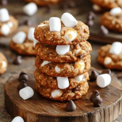 - Graham cracker crumbs: These provide the classic S’mores flavor and a crunchy base. - Rolled oats: They add texture and make the cookies hearty. - Creamy peanut butter: This gives the cookies richness and helps them stick together. - Honey or maple syrup: These natural sweeteners bind the mix and add flavor. - Mini chocolate chips: They offer a burst of chocolate in every bite. - Mini marshmallows: These fluffy treats give that classic S’mores experience. - Peanut butter alternatives: You can try almond butter or sun butter for different flavors. - Sweetener options: Choose honey for a floral taste or maple syrup for a rich flavor. - Gluten-free options: Use gluten-free graham crackers for a safe treat for everyone. - Importance of accurate measuring: Measure each ingredient carefully for the best cookies. - Tools for measuring ingredients: Use dry measuring cups for solids and liquid measuring cups for liquids. Start by getting a large mixing bowl. In this bowl, combine 1 cup of graham cracker crumbs and 1 cup of rolled oats. Make sure to mix them well. Next, add a pinch of salt. This tiny amount will help balance the sweetness. Mixing dry ingredients first gives your cookies a nice texture. Now it’s time to make the peanut butter mixture. Take a small saucepan and put it on low heat. Add 1/2 cup of creamy peanut butter and 1/2 cup of honey. Stir it continuously until it melts and becomes smooth. Once it’s ready, take it off the heat. Stir in 1/2 teaspoon of vanilla extract for a lovely flavor. Pour the peanut butter mixture into the bowl with your dry ingredients. Mix it well until everything is coated. You want all the crumbs to stick together. Now, gently fold in 1/2 cup of mini chocolate chips and 1/2 cup of mini marshmallows. Be careful not to mix too much; you want those marshmallows to stay soft. Next, line a baking sheet with parchment paper. Use a cookie scoop or your hands to form small balls. Each ball should be about 2 tablespoons. Place them on the sheet and flatten them slightly with your fingers. Once all your cookie dough is shaped, put the baking sheet in the fridge. Let the cookies chill for at least 30 minutes. This will help them firm up. To keep marshmallows fluffy, avoid over-mixing them into the dough. When you combine the wet and dry mixes, use a gentle folding motion. This helps preserve the marshmallows' lightness. If you stir too hard, they might flatten out. Proper mixing techniques matter, too. After combining the graham cracker crumbs, rolled oats, and salt, ensure they blend well. This creates a solid base for your cookies. When adding the peanut butter mixture, mix just until everything is coated. To speed up the cooling process, place the cookies on a flat surface in the fridge. If you're in a hurry, use a freezer for about 10-15 minutes. Just remember to watch them closely, so they don’t freeze. You can also use a cooling rack to help air circulate around the cookies. This method lets them chill evenly and quickly. For a fun and appealing look, serve the cookies on a wooden platter. This adds a rustic touch. You can also garnish with extra mini marshmallows and chocolate chips. Scatter a few on top for visual appeal. Another idea is to stack the cookies in a clear jar. It makes a great treat display for parties. This way, everyone can admire your tasty creation! {{image_2}} You can easily make these cookies unique by adding mix-ins. Try adding chopped nuts or dried fruit. Nuts give a nice crunch, and dried fruit adds sweetness. You can also use flavored peanut butter. Chocolate or cinnamon peanut butter will add a new twist. If you want vegan options, just swap honey for maple syrup. Use a plant-based peanut butter too. For nut-free options, use sunflower seed butter instead of peanut butter. This way, you can enjoy the cookies without worries. Get creative with seasonal flavors! For fall, add pumpkin spice for a cozy touch. In winter, use peppermint extract for a fresh taste. You can also present these cookies in fun ways for holidays. Use festive sprinkles or shape them like stars for a special treat. To keep your S’mores No-Bake Cookies fresh, store them in an airtight container. This helps keep them soft and tasty. You can use a plastic or glass container with a tight seal. If you have extra cookies, consider putting parchment paper between layers. This will stop them from sticking together. Freezing is a great way to extend the life of your cookies. Place the cookies in a single layer on a baking sheet first. Once frozen, transfer them to a freezer bag or container. Make sure to label the bag with the date. When you want to enjoy them, take out what you need. Let them thaw in the fridge for a few hours for the best taste. These cookies last about a week at room temperature. They stay delicious if stored well. If you notice any changes in smell or texture, it’s best to toss them. Fresh cookies feel soft and smell sweet. Spoiled cookies may look dry or hard, so check carefully before eating. Yes, you can use regular chocolate chips. However, they may melt more easily. This can change the look and texture of your cookies. Mini chocolate chips mix better with the other ingredients. They spread less and stay in place better. To prevent stickiness, chill your cookies longer in the fridge. Make sure to use a clean, dry bowl for mixing. If your hands get sticky, dampen them slightly before shaping. You can also try adding more graham cracker crumbs or oats to the mix. Absolutely! Adding shredded coconut or chopped nuts can boost flavor and texture. Coconut gives a nice chew, while nuts add crunch. Just remember to adjust your other ingredients to keep the right balance. These no-bake cookies are simple, tasty, and fun to make. We covered key ingredients, like graham cracker crumbs and creamy peanut butter, and explored alternatives for different diets. Accurate measuring and mixing techniques are crucial for great results. Feel free to experiment with flavors and fun presentations. Proper storage and freezing can make your cookies last longer. Enjoy making your own delicious treats and share them with friends and family!