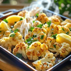 - 1 large head of cauliflower, cut into florets - 4 cloves garlic, minced - 1/4 cup olive oil - Juice and zest of 1 large lemon - 1 teaspoon smoked paprika - 1 teaspoon ground cumin - Salt and pepper to taste - Fresh parsley, chopped (for garnish) - Lemon wedges (for serving) When I make Lemon Garlic Roasted Cauliflower, I start with the main ingredients. The key is a fresh head of cauliflower cut into florets. This gives a nice bite. I also use four cloves of garlic, minced. Garlic gives a bold flavor that pairs well with lemon. The olive oil adds richness, while the juice and zest of one lemon brighten the dish. Next, I focus on the seasoning. I add one teaspoon of smoked paprika for a hint of smokiness. I also use one teaspoon of ground cumin, which brings warmth. I finish with salt and pepper to taste. This blend makes the cauliflower truly sing. For garnishes, I love to sprinkle fresh chopped parsley on top. It adds color and freshness. I also serve lemon wedges on the side. They give an extra zesty kick when squeezed on the roasted florets. This dish looks great and tastes even better! - Preheat your oven to 425°F (220°C). - In a large bowl, mix 4 minced garlic cloves, 1/4 cup olive oil, juice and zest of 1 lemon, 1 teaspoon smoked paprika, 1 teaspoon ground cumin, salt, and pepper. Whisk until smooth. - Add the cauliflower florets to the bowl. - Toss them in the garlic-lemon mixture until they are fully coated. - Spread the coated cauliflower on a baking sheet. - Roast in the oven for 25-30 minutes. - Toss halfway through for even cooking. - Look for a golden brown color to know it’s done. To know when your cauliflower is perfectly roasted, look for a golden-brown color. The florets should be tender but not mushy. You can test this with a fork; it should slide through easily. Tossing the cauliflower halfway through roasting is key. This helps all sides get nice and crispy. It also ensures even cooking, so you don’t have burnt spots. Want more flavor? You can add spices like chili flakes for heat or a touch of curry powder for warmth. You might also try mixing in some parmesan cheese for a savory kick. When it comes to herbs, fresh ones like parsley or thyme work best. They add brightness. Dried herbs are fine, but they lack the same punch. If you use fresh herbs, add them right before serving to keep their flavor fresh. Lemon Garlic Roasted Cauliflower pairs well with many side dishes. Try serving it with quinoa or a light salad. For a hearty meal, it goes great alongside grilled chicken or fish. When plating, arrange the cauliflower in a colorful dish. Sprinkle some fresh parsley on top for a pop of color. Add lemon wedges on the side for an extra zing. This not only looks nice but also invites your guests to squeeze more lemon juice if they want. {{image_2}} You can easily make Lemon Garlic Roasted Cauliflower vegan-friendly. This dish is already plant-based since it uses just veggies and olive oil. For a gluten-free option, you don’t need to change anything. All the ingredients are naturally gluten-free, making this dish perfect for different diets. Want to kick up the flavor? Try adding some chili flakes for heat. You can also mix in curry powder for a warm, earthy taste. If you enjoy cheese, sprinkle some Parmesan or feta on top before serving. Fresh herbs, like thyme or rosemary, can bring a new twist to the dish too. This recipe is flexible with seasonal veggies. You can add carrots, Brussels sprouts, or even sweet potatoes when they are in season. For holiday meals, try using cauliflower with seasonal spices like nutmeg or cinnamon for a festive flavor. These small changes can make the dish special for any occasion. To keep your Lemon Garlic Roasted Cauliflower fresh, store it in an airtight container. Make sure it cools down first. This way, it won't steam and become soggy. You can keep it in the fridge for about three to four days. Always check for any signs of spoilage before eating. Freezing roasted cauliflower is easy. First, let it cool completely. Next, place the cauliflower in a single layer on a baking sheet. Freeze it for about one hour. This step helps keep the pieces from sticking together. After that, transfer the cauliflower to a freezer bag. Squeeze out the air and seal it tight. You can freeze it for up to three months. When you're ready to eat it, reheat it in the oven at 375°F (190°C) until hot. This method helps it stay crispy. You can use leftover roasted cauliflower in many tasty ways. Try adding it to salads for extra flavor. You can mix it into pasta dishes or grain bowls. It also works well in soups for added texture. Another fun idea is to mash it up and use it as a spread on toast. Enjoy your creative cooking! - Can I use frozen cauliflower for this recipe? Yes, you can use frozen cauliflower. Just thaw it first and pat it dry. This helps it roast better. - How can I make this dish ahead of time? You can prep the cauliflower and coat it with the garlic-lemon mixture. Store it in the fridge for up to a day. When ready, just roast it. - What to do if the cauliflower is not browning? If your cauliflower isn't browning, raise the oven temperature. You can also leave it in longer. Just watch to avoid burning. - How to adjust seasoning if it's too bland? If the dish tastes bland, add more salt, pepper, or lemon juice. A sprinkle of smoked paprika can also help boost flavor. - What are the health benefits of cauliflower? Cauliflower is low in calories and high in fiber. It's rich in vitamins C and K. This veggie also has antioxidants that support health. - How many calories are in Lemon Garlic Roasted Cauliflower? One serving of Lemon Garlic Roasted Cauliflower has about 120 calories. This makes it a healthy side dish choice! In this post, we explored making Lemon Garlic Roasted Cauliflower. We discussed the key ingredients you'll need, such as cauliflower, garlic, and lemon. I provided step-by-step instructions to ensure perfect roasting. We also touched on helpful tips, flavor variations, and proper storage methods. This dish is not only healthy but easy to make. Enjoy the fresh flavors and creativity in your cooking! Try this recipe and make it your own. You’ll love how tasty cauliflower can be.