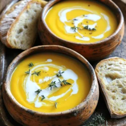 To make a delightful creamy butternut squash soup, you need the following ingredients: - 1 medium butternut squash, peeled and cubed - 1 tablespoon olive oil - 1 onion, chopped - 2 cloves garlic, minced - 1 carrot, diced - 1 celery stalk, diced - 4 cups vegetable broth - 1 teaspoon ground cumin - 1/2 teaspoon ground nutmeg - Salt and pepper to taste - 1 cup coconut milk (or heavy cream) - Fresh thyme leaves for garnish Each ingredient plays an important role. The butternut squash gives the soup a rich, sweet flavor. Olive oil helps to sauté the veggies. Onions, garlic, carrots, and celery build a great base with their natural flavors. The vegetable broth adds depth, while cumin and nutmeg bring warmth and spice. Salt and pepper enhance all the flavors. Coconut milk or cream adds a velvety texture, making the soup creamy. Finally, fresh thyme leaves provide a bright finish. Gathering these fresh ingredients will set you up for a comforting bowl of soup that warms both the body and soul. Enjoy the process of preparing each component, as it all comes together in a simple, savory delight. To start, peel the butternut squash. Use a sharp vegetable peeler for a clean surface. Cut the squash in half lengthwise to make it easier to handle. Then, scoop out the seeds with a spoon. For cubing, slice each half into strips, then chop into cubes. Aim for uniform pieces so they cook evenly. In a large pot, heat one tablespoon of olive oil over medium heat. Add the chopped onion, minced garlic, diced carrot, and diced celery. Stir them gently. Sauté for about 5 to 7 minutes. You want the veggies soft and the onion clear but not brown. This step builds a great flavor base. Now, add your spices. Sprinkle in one teaspoon of ground cumin and half a teaspoon of ground nutmeg. Season with salt and pepper. Stir well to coat the vegetables. Then, add the cubed butternut squash. Mix everything together for a few seconds to bring out those lovely flavors. Pour in four cups of vegetable broth. Bring the soup to a boil. Once boiling, reduce the heat and let it simmer. Cook for 20 to 25 minutes. The squash should be tender when pierced with a fork. This is crucial for a smooth soup. After simmering, remove the pot from heat. If you have an immersion blender, use it to puree the soup directly in the pot. This method is safe and easy. If using a traditional blender, let the soup cool slightly. Blend in batches, but be careful with hot liquids to avoid splatters. To make your soup creamy, stir in one cup of coconut milk or heavy cream. Mix well until combined. Let the soup warm on low heat for about 5 minutes. This helps blend the flavors. Serve hot in bowls, garnished with fresh thyme leaves. A drizzle of coconut milk adds a lovely touch. Enjoy with a slice of crusty bread on the side! To boost the taste, try adding spices like ginger or cinnamon. They add warmth and depth. Fresh herbs like sage or rosemary also work well. To balance the sweet squash, add a pinch of salt. A splash of lemon juice can brighten the soup too. For a smooth blend, use a high-speed immersion blender. Blend until it is creamy and free of lumps. If the soup is too thin, you can thicken it by adding more squash. A little cornstarch mixed with water can also help. Serve the soup in rustic bowls to make it cozy. Drizzle a bit of coconut milk on top for a swirl effect. Garnish with fresh thyme leaves to add color and aroma. A slice of crusty bread on the side makes it a complete meal. {{image_2}} To make this soup vegan, swap the coconut milk for a nut milk like almond or cashew. You can also use vegetable broth instead of any meat-based broth. This keeps it plant-based and still creamy. When cooking, follow the same steps. Just ensure all your ingredients are vegan-friendly. For a gluten-free soup, check that your vegetable broth is labeled gluten-free. All the other ingredients are naturally gluten-free. To keep the texture smooth, blend until creamy. If you want it thicker, add more squash or a bit of cooked rice. Try roasting the butternut squash for a deeper flavor. You can also add seasonal spices like cinnamon or ginger for warmth. If you love herbs, adding sage or rosemary can give it a fresh twist. These small changes can make each bowl unique. To keep your creamy butternut squash soup fresh, follow these simple steps: - Allow the soup to cool to room temperature before storing. - Use airtight containers to prevent any odors from mixing. - Store in the fridge for up to five days. Freezing your soup is easy and keeps it tasty: 1. Let the soup cool completely. 2. Pour it into freezer-safe containers, leaving some space at the top. 3. Label the containers with the date. 4. Place in the freezer for up to three months. When you're ready to eat, here’s how to reheat: - Thaw the soup overnight in the fridge. - Reheat on the stove over low heat, stirring often until warm. - Add a splash of coconut milk or cream if it seems too thick. The soup stays fresh for about five days in the fridge. In the freezer, it lasts up to three months. Watch for these signs of spoilage: - Off smell or unusual color. - Signs of mold on the surface. - An odd texture when reheating. With these tips, you can enjoy your soup anytime! Yes, you can make this soup ahead of time. Store it in an airtight container. Let the soup cool completely before sealing. This soup stays fresh in the fridge for about 4 to 5 days. To reheat, pour the soup into a pot. Heat it over medium heat, stirring often. You can also use a microwave. Just be careful not to overheat it, as it can splatter. This soup pairs well with many sides. Consider serving it with crusty bread. A fresh green salad also complements the flavors nicely. Grilled cheese sandwiches make a great match too. For a twist, serve with spiced croutons or roasted pumpkin seeds on top for added crunch. To add heat, try using red pepper flakes. You can also add a dash of cayenne pepper. Stir in some chopped jalapeños for a fresh kick. Adjust the spices slowly, tasting as you go. This way, you can find the right heat level for your taste. You learned how to make a tasty butternut squash soup. We covered ingredients, preparation, and cooking techniques. You now know how to enhance flavors and adjust textures. Don’t forget the fun variations and storage tips. With these methods, you can create a delicious and comforting dish any time. Enjoy your cooking and share this recipe with others!