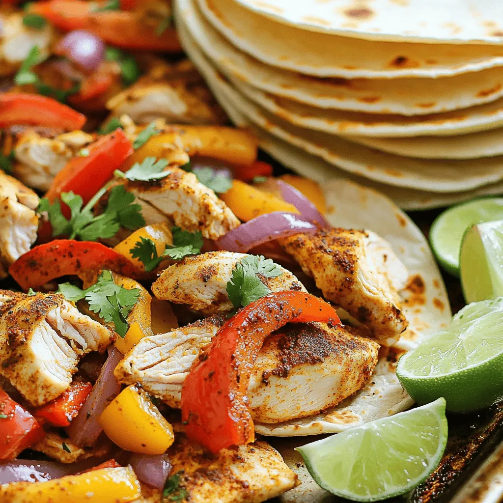 - 1.5 lbs boneless, skinless chicken thighs - 1 tablespoon chipotle chili powder - 1 teaspoon smoked paprika - 1 teaspoon cumin - 2 tablespoons olive oil - ½ teaspoon salt - ½ teaspoon pepper I love using boneless, skinless chicken thighs in this recipe. They are juicy and cook evenly. The chipotle chili powder adds a nice kick. Smoked paprika gives a warm depth to the dish. Cumin adds a hint of earthiness, tying everything together. A drizzle of olive oil ensures the chicken stays moist during baking. Don't forget the salt and pepper, as they enhance the flavors perfectly. - 1 red bell pepper, sliced - 1 yellow bell pepper, sliced - 1 red onion, sliced For the veggies, I use both red and yellow bell peppers. They bring color and sweetness to the tacos. The red onion adds a lovely crunch and mild flavor. Roasting these vegetables brings out their natural sweetness. They pair wonderfully with the spiced chicken. - 8 small corn tortillas - Fresh cilantro, chopped (for garnish) - Lime wedges (for serving) When it's time to assemble, I warm the corn tortillas in a skillet. This makes them soft and pliable, perfect for filling. I love adding fresh cilantro on top for a burst of flavor. Lime wedges are a must for squeezing over the tacos. The tang from the lime elevates every bite. Set your oven to 425°F (220°C). This high heat helps to cook the chicken and veggies fast. Lining the sheet pan with parchment paper makes cleanup simple. In a large bowl, mix the spices: chipotle chili powder, smoked paprika, cumin, garlic powder, onion powder, salt, and pepper. Add the chicken thighs to the bowl. Drizzle with olive oil and toss the chicken well. You want every piece covered in spices. Spread the seasoned chicken thighs on one half of the sheet pan. On the other half, place the sliced red and yellow bell peppers and red onion. Drizzle a little olive oil over the veggies. Sprinkle them with salt and pepper for extra flavor. Put the sheet pan in the oven and bake for 20-25 minutes. The chicken should reach 165°F (74°C) and the veggies should be tender. This ensures both are cooked just right. When done, take the pan out and let the chicken rest for a few minutes. Slice the chicken into strips. Warm up the corn tortillas in a dry skillet over medium heat for about 30 seconds on each side. To assemble, place some chicken on each tortilla, top with roasted peppers and onions, and sprinkle with fresh cilantro. Serve with lime wedges for a tasty squeeze on top. To make your chicken shine, adjust the spice levels to your taste. If you like heat, add more chipotle chili powder. For a milder flavor, use less. You can also mix in some lime juice for a zesty kick. Each spice adds depth, so don’t skip any. When warming tortillas, use a dry skillet over medium heat. Place each tortilla in the pan for about 30 seconds on each side. This method makes them soft and pliable, perfect for folding. You can also wrap them in a clean kitchen towel to keep them warm. Garnishing is key to a beautiful dish. After assembling your tacos, sprinkle fresh cilantro on top. Add lime wedges on the side for a burst of flavor. Arrange the tacos on a colorful plate for a pop of color. This makes your meal look as good as it tastes! {{image_2}} You can swap chicken thighs for other proteins in this recipe. For a lighter option, try tofu. Just press the tofu to remove moisture, then cut it into cubes. Toss it in the same spice mix. If you prefer beef, use flank steak or ground beef. Cook it in a similar way. The key is to ensure the beef is well-seasoned and cooked to your liking. Each protein adds its own flavor, creating a new twist. Adjusting the heat in your Chipotle Chicken Tacos is easy. For mild tacos, use less chipotle chili powder. Instead, try adding sweet smoked paprika. If you love heat, increase the chipotle chili powder or add cayenne pepper. You can also mix in fresh jalapeños. Just slice them thin and add them to the pan. Taste as you go, and find your perfect level of spice. Feel free to change up the vegetables based on what you like or what’s in season. You can add zucchini, corn, or even mushrooms. Just remember to slice them thin for even cooking. If you want a crunch, try adding some fresh radishes on top of the tacos. They add color and flavor. Personalize your tacos to fit your taste, and enjoy every bite. Store your leftover chicken and veggies in an airtight container. This keeps them fresh and tasty. Place the container in the fridge. Use the leftovers within three days for best flavor. If you want to keep them longer, freeze them. In the freezer, they can last up to three months. Be sure to label the container with the date. This helps you track how long they’ve been stored. To reheat without losing flavor, use a skillet. Heat the skillet over medium heat. Add a splash of water or broth to keep the chicken moist. Place the chicken and veggies in the skillet. Stir them gently for about five to seven minutes. Make sure they are hot all the way through. You can also use the microwave. Just cover the food and heat it in short bursts. Stir in between to ensure even heating. Using leftovers for other meals is smart and easy. Chop the chicken and veggies for a salad or grain bowl. They work well in wraps or quesadillas too. Add them to soup for a spicy kick. You can also mix them with rice for a quick lunch. Get creative and switch up your meals! Yes, you can use frozen chicken thighs! Just remember to adjust the cooking time. When cooking from frozen, increase the baking time by 10 to 15 minutes. Make sure the chicken reaches an internal temperature of 165°F (74°C). This ensures it's safe to eat. It’s best to season the chicken after it thaws a bit, so the spices stick well. To check if the chicken is cooked, use a meat thermometer. Insert it into the thickest part of the thigh. It should read at least 165°F (74°C). This confirms the chicken is safe to eat. If you don't have a thermometer, cut into the chicken. It should be white in the center, with no pink. These tacos pair well with sides that balance their bold flavors. Here are some great options: - Mexican rice for a filling side. - Refried beans add protein and creaminess. - A fresh corn salad for sweetness. - Guacamole brings a creamy, rich texture. - A light green salad offers crunch and freshness. You can make tasty chipotle chicken tacos with just a few simple steps. We covered key ingredients like chicken, spices, and veggies. Next, we went through baking and assembling the tacos. Tips for spice levels and heating tortillas helped improve the dish. Remember, you can swap proteins or veggies for variety. Store leftovers wisely and reheat them carefully. Enjoy your tacos with fresh sides for a complete meal. I hope this guide makes cooking fun and easy for you!