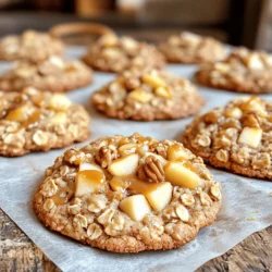 - Oats, flour, and baking ingredients - 1 cup rolled oats - 1 cup all-purpose flour - 1/2 teaspoon baking soda - 1/2 teaspoon cinnamon - 1/4 teaspoon nutmeg - 1/2 teaspoon salt These dry ingredients form the base of the cookies. The oats add texture and heartiness. The flour gives structure while the baking soda helps them rise. Cinnamon and nutmeg give a warm, cozy flavor. - Sweeteners and fats - 1/2 cup unsalted butter, softened - 1/2 cup brown sugar, packed - 1/4 cup granulated sugar These sweeteners bring out the flavor and help create a chewy texture. The butter adds richness. The brown sugar gives a lovely caramel note. - Apples and caramel details - 1 cup diced apples (peeled) - 1/2 cup caramel sauce (plus extra for drizzling) Apples add moisture and sweetness. They also provide a fresh crunch in every bite. The caramel sauce enhances the cookie's sweet flavor and adds a gooey texture. - Optional ingredients like walnuts - 1/2 cup chopped walnuts (optional) Walnuts add a nice crunch and nutty flavor. You can skip them if you prefer a nut-free cookie. They also help create a more balanced texture. 1. Preheat your oven to 350°F (175°C). Line a baking sheet with parchment paper. This keeps your cookies from sticking and makes cleanup easy. 2. In a medium bowl, mix the rolled oats, all-purpose flour, baking soda, cinnamon, nutmeg, and salt. Whisk these dry ingredients until they are well combined. 3. In a large bowl, cream the softened butter, brown sugar, and granulated sugar. Mix them until they are light and fluffy, about 2-3 minutes. This step adds air to your dough. 4. Beat in one large egg and one teaspoon of vanilla extract. Mix until the wet ingredients blend well together. 1. Gradually add the dry mixture to the wet ingredients. Stir until just combined, being careful not to overmix. This keeps the cookies soft. 2. Gently fold in diced apples, half a cup of caramel sauce, and chopped walnuts if you choose to include them. Make sure everything is evenly distributed in the dough. 1. Use a cookie scoop or tablespoon to drop the dough onto the prepared baking sheet. Leave space between each cookie. They will spread a bit while baking. 2. Bake in the oven for 10-12 minutes. Look for lightly golden edges. This is a good sign your cookies are done. 3. Remove the baking sheet from the oven. Let the cookies cool for 5 minutes. Then, transfer them to a wire rack to cool completely. 4. Once cool, drizzle additional caramel sauce over the cookies for a sweet finish. Enjoy your delightful fall treat! - To ensure chewy cookies, underbake them slightly. They will firm up as they cool. - For crispy cookies, bake until the edges are golden brown. This gives a nice crunch. - Store fresh cookies in an airtight container. This keeps them soft and tasty. - For larger cookies, add a minute or two to the baking time. Keep an eye on them. - If you run out of brown sugar, use white sugar mixed with molasses. This works well. - Use tart apples like Granny Smith for a nice contrast. They add great flavor. - For nut-free cookies, simply leave out the walnuts. You can add more oats instead. {{image_2}} You can change the flavor of your caramel apple oatmeal cookies easily. Adding spices like ginger or allspice gives them a warm, cozy taste. Just a pinch can make a big difference. You can also swap in dark chocolate chips or butterscotch chips. This adds a rich, sweet layer to the cookies. - Spices: Try 1/4 teaspoon of ginger or allspice. - Chips: Replace half the caramel with chocolate or butterscotch chips. These simple changes can make your cookies unique and exciting. If you want gluten-free cookies, try using almond flour or oat flour instead of all-purpose flour. This makes the cookies lighter and still delicious. You can also make vegan options by replacing butter and egg. Use coconut oil for the butter and mashed banana or applesauce for the egg. - Gluten-Free: Use 1 cup of almond or oat flour. - Vegan: Substitute 1/2 cup coconut oil for butter and 1/4 cup applesauce for egg. These swaps let everyone enjoy the cookies, no matter their diet! To keep your caramel apple oatmeal cookies fresh, store them at room temperature. Use an airtight container to avoid moisture. Place parchment paper between layers to prevent sticking. This method keeps cookies soft and chewy for days. If you want to store them longer, consider refrigerating. Place cookies in a sealed container with a piece of bread. The bread helps maintain moisture. They will last about a week in the fridge. For long-term storage, freeze your cookies. Wrap each cookie tightly in plastic wrap. Place them in a freezer bag or container. They stay fresh for up to three months in the freezer. When ready to eat, thaw them at room temperature. These cookies stay fresh for about five days at room temperature. If you store them in the fridge, they last about a week. Look for signs of spoilage. If cookies become hard or have an off smell, it’s time to toss them. Always check for mold as well. Enjoy your delicious treat while they’re fresh! Can I use quick oats instead of rolled oats? Yes, you can use quick oats. They will change the texture a bit. Quick oats make cookies softer and chewier. If you prefer a chewier cookie, stick with rolled oats. How do I make the cookies softer? To make the cookies softer, use less flour. You can also add more caramel sauce. Bake for a shorter time, about 8 to 10 minutes. Remove them when the edges are just golden. Can I skip the nuts in the recipe? Absolutely! You can skip the walnuts if you want. The cookies will still taste great. If you want some crunch, consider adding oats or seeds instead. What should I do if the dough is too sticky? If the dough is sticky, chill it in the fridge for 30 minutes. This helps the butter firm up. You can also add a little more flour to make it easier to handle. This article covered every step for making delicious cookies. We discussed ingredient choices, from oats to apples, and shared easy steps to make the dough. I also provided tips for perfect cookies and ideas for tasty variations. Now, you have the tools to create cookies that fit your taste. Baking can be fun, so get creative with flavors and ingredients. Enjoy your cookie-making adventure, and remember to share your treats with friends!