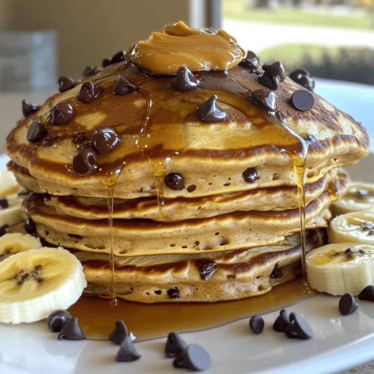 To make these tasty peanut butter chocolate chip pancakes, gather these items: - 1 cup all-purpose flour - 2 tablespoons sugar - 2 teaspoons baking powder - 1/2 teaspoon salt - 1 cup milk (dairy or plant-based) - 1/4 cup creamy peanut butter - 1 large egg - 1 teaspoon vanilla extract - 1/2 cup chocolate chips - Butter or oil for the skillet You can make these pancakes even more fun with add-ins: - Chopped bananas for sweetness - Nuts for crunch - Cinnamon for warmth - Oats for extra fiber If you want to swap ingredients, here are some ideas: - Use whole wheat flour for a healthier base. - Try almond milk or oat milk if you want a dairy-free option. - Swap the egg for a flax egg (1 tablespoon flaxseed meal + 2.5 tablespoons water). - Use dark chocolate chips for a richer flavor. First, gather all your ingredients. This makes cooking easier and faster. You will need flour, sugar, baking powder, salt, milk, peanut butter, an egg, vanilla, chocolate chips, and butter or oil. Make sure everything is measured out before you start. 1. In a medium bowl, whisk together the flour, sugar, baking powder, and salt. Mix until well combined. 2. In another bowl, mix the milk, peanut butter, egg, and vanilla. Blend until smooth. Make sure the peanut butter is mixed well. 3. Pour the wet mix into the dry mix. Stir gently until just combined. Remember, a few lumps are okay. 4. Fold in the chocolate chips. Ensure they are spread evenly throughout the batter. 5. Heat a non-stick skillet or griddle over medium heat. Lightly grease it with butter or oil. 6. Pour about 1/4 cup of batter onto the skillet for each pancake. Cook until bubbles form on the surface, about 2-3 minutes. 7. Flip the pancake and cook for another 1-2 minutes. Look for a golden brown color. 8. Remove from the skillet. Keep warm while you cook the rest of the batter. For best results, use medium heat. This helps cook the pancakes evenly. Each pancake needs about 2-3 minutes per side. Keep an eye on the color. You want them golden brown. Enjoy these pancakes warm for the best flavor. To make your pancakes fluffy, the key is to avoid overmixing. When you combine the wet and dry ingredients, stir gently. This keeps some lumps in the batter, which helps the pancakes rise. Use a light hand when folding in the chocolate chips, too. Another tip is to let the batter sit for a few minutes before cooking. This allows the baking powder to activate fully, giving you that perfect lift. One common mistake is not preheating your skillet. If the skillet is not hot enough, the pancakes won’t cook properly. They may turn out flat and soggy. Also, using too much flour can make your pancakes dense. Always measure your flour carefully. Lastly, resist the urge to flip too soon. Wait for bubbles to form on the surface, then flip for a golden, fluffy pancake. These pancakes shine with a drizzle of maple syrup or extra peanut butter. For a fun twist, add sliced bananas or fresh berries on top. You could even sprinkle chopped nuts for crunch. Serve with a side of yogurt to balance the sweetness. This adds a creamy texture and extra protein to your breakfast. Enjoy experimenting with different toppings! {{image_2}} You can make these pancakes healthier with some easy swaps. Use whole wheat flour instead of all-purpose flour. This adds fiber and nutrients. You can also reduce the sugar to one tablespoon. For a creamier texture, try Greek yogurt instead of peanut butter. It will still taste great! Want to change the taste? Add a mashed banana to the batter. It brings natural sweetness and moisture. You can also mix in chopped nuts, like walnuts or pecans, for a nice crunch. Try adding spices like cinnamon or nutmeg for warmth and flavor. These simple changes make the pancakes fun and unique! Each season can inspire your pancakes, too. In fall, add pumpkin puree and pumpkin spice. This will give you cozy flavors perfect for cooler days. In spring, try mixing in fresh berries. Strawberries or blueberries add brightness and a burst of flavor. You can enjoy these pancakes year-round with these easy swaps! Storing leftover pancakes is easy. Let them cool first. Then stack them with parchment paper between each pancake. Place the stack in an airtight container. This keeps them fresh for 2-3 days in the fridge. To reheat your pancakes, use the microwave or skillet. For the microwave, place a pancake on a plate. Heat it for about 30 seconds. Check if it’s warm. If not, heat in 10-second bursts. For the skillet, heat it on low for 1-2 minutes. Flip it once to warm both sides. Freezing pancakes is a great way to save time. Once cooled, stack them with parchment paper. Place the stack in a freezer-safe bag. Remove as much air as you can before sealing. You can freeze them for up to 2 months. To eat, just reheat them straight from the freezer. Yes, you can use whole wheat flour. It makes the pancakes healthier. Whole wheat adds fiber and nutrients. The pancakes may be denser, so you might need extra liquid. Start with a little more milk to get the right texture. You can use applesauce or mashed banana instead of eggs. About 1/4 cup of either works well. They add moisture and a hint of sweetness. You can also use flaxseed meal mixed with water. Combine 1 tablespoon of flaxseed meal with 2.5 tablespoons of water. Let this sit for a few minutes before mixing into your batter. To make these pancakes vegan, swap the egg for a flax egg. Use plant-based milk instead of dairy milk. Replace the butter with coconut oil or a vegan butter substitute. Also, check the chocolate chips for dairy-free options. This way, you still get those tasty chocolate bites. If the batter is too thick, just add a little more milk. Start with 1 tablespoon at a time. Stir gently until you reach your desired thickness. Remember, a thick batter can make dense pancakes. You want it to flow easily but still hold its shape when poured. In this post, we covered everything you need for perfect pancakes. We discussed key ingredients, optional add-ins, and smart substitutions. The step-by-step guide made cooking easy, while tips helped avoid common mistakes. We explored fun variations and how to store leftovers. Remember, customizing your pancakes makes every meal special. Use what you learned today to enjoy delicious pancakes any time. Happy cooking!