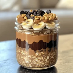 - 1 cup rolled oats - 2 cups unsweetened almond milk - 1/4 cup natural peanut butter - 2 tablespoons honey or maple syrup - 1 tablespoon chia seeds - 1 teaspoon vanilla extract - 2 tablespoons cocoa powder - A pinch of salt - 1/4 cup chocolate chips - Optional: sliced bananas, crushed peanuts, or additional chocolate chips To make peanut butter cup overnight oats, gather your ingredients first. The rolled oats form the base of this dish. They soak up the almond milk and flavors. Next, the almond milk adds creaminess. You can use any milk you like, but unsweetened almond milk works best. Natural peanut butter is key for that rich taste. You want a smooth texture, so stir well. Honey or maple syrup gives a hint of sweetness. Adjust it to your taste. Chia seeds add fiber and make the oats thicker. Vanilla extract enhances the flavor and makes it smell great. Cocoa powder is what turns this dish into a treat. Just a pinch of salt helps balance the sweetness and brings out the flavors. For toppings, chocolate chips are a must. They melt slightly and add a sweet crunch. You can also add sliced bananas or crushed peanuts for extra flavor and texture. These choices make your oats even more fun to eat! Be sure to prepare everything before you sleep. The oats will soak overnight. This way, you wake up to a tasty breakfast ready to go. 1. In a large bowl or jar, combine the rolled oats, almond milk, chia seeds, cocoa powder, peanut butter, honey or maple syrup, vanilla extract, and a pinch of salt. 2. Stir well until all ingredients are mixed. Ensure the peanut butter blends smoothly throughout. 1. Cover the bowl or jar with a lid or plastic wrap. 2. Refrigerate overnight or for 4-5 hours. This lets the oats soak and become soft. 1. When you're ready to eat, stir the oats well. 2. If it's too thick, add some almond milk to reach your preferred consistency. 3. Top with the reserved chocolate chips and your choice of extras, like sliced bananas or crushed peanuts, for a tasty crunch. To make your peanut butter cup overnight oats creamier, mix the peanut butter well. Start by adding it to the bowl with other ingredients. Use a whisk or spoon to blend it in fully. This ensures every bite is smooth and rich. If you find it hard to mix, try warming the peanut butter slightly first. This makes it easier to stir. Adjust the sweetness by changing the honey or maple syrup. If you like it sweeter, add more syrup. Start with one tablespoon and taste. You can always add more, but you can't take it out. If you prefer less sweetness, use less syrup. Just a drizzle will still give you flavor without being too sweet. Serve your oats in clear jars or bowls. This lets you see the layers of oats and toppings. Drizzle extra peanut butter on top for a tempting look. You can also add sliced bananas or crushed peanuts for color and crunch. A sprinkle of chocolate chips adds a nice touch. Make it look as good as it tastes! {{image_2}} You can play with different nut butters to change the taste. Try almond butter or cashew butter for a fun twist. Add a spoon of coconut butter for a tropical feel. You can also mix in spices like cinnamon or nutmeg for a warm flavor. To make your overnight oats even healthier, add protein powder. I recommend using whey protein or plant-based protein. A scoop of vanilla or chocolate protein powder blends well with the oats. This extra boost helps keep you full longer and adds nutrition to your meal. Toppings can change with the seasons! In summer, add fresh berries like strawberries or blueberries. In fall, use diced apples and a sprinkle of cinnamon. During winter, try using sliced oranges or pomegranate seeds. These seasonal fruits add color and flavor to your oats. You can also sprinkle nuts like walnuts or pecans for extra crunch. You can store your peanut butter cup overnight oats in the fridge for up to five days. This makes them great for meal prep. They will stay fresh and tasty. Just make sure to keep them in a sealed container. Yes, you can freeze overnight oats! They can stay good in the freezer for up to three months. To freeze, portion them into jars or containers. Make sure to leave some space at the top, as they will expand. When you are ready to eat, let them thaw in the fridge overnight. I recommend using glass jars or BPA-free plastic containers for storage. Glass jars are great because you can see the layers. They are also easy to clean. If you like, use containers with tight-fitting lids to keep the oats fresh. Yes, you can use many different types of milk. Instead of almond milk, try: - Soy milk - Oat milk - Coconut milk - Cow's milk Each milk adds a unique taste. Experiment to find your favorite. This recipe can be made vegan. Here’s how to swap ingredients: - Use maple syrup instead of honey. - Choose dark chocolate chips that are dairy-free. These simple swaps keep it plant-based while tasting great. Making overnight oats is quick. You need only 10 minutes to prep. After that, let them soak in the fridge. - Soak for at least 4-5 hours. - For best results, leave them overnight. This soaking time allows the oats to soften and absorb the flavors. Enjoy a filling breakfast ready when you wake up! This blog post shared a simple and tasty overnight oats recipe. We covered the key ingredients, mixing steps, and soaking times. I provided tips to make your oats creamier and sweeter, as well as presentation ideas. Variations like flavored oats and protein boosts offer something for everyone. Lastly, I explained how to store leftovers to keep them fresh. Enjoy experimenting with your oats to find your perfect blend!