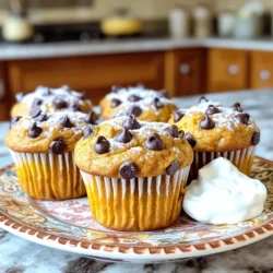 The main ingredients for these muffins create a tasty and healthy treat. You will need: - 1 cup canned pumpkin puree - 1/2 cup Greek yogurt - 1/2 cup honey or maple syrup Canned pumpkin puree gives moisture and flavor. Greek yogurt adds protein and creaminess. Honey or maple syrup sweetens the muffins naturally. The dry ingredients help give the muffins structure. Here’s what you need: - 1 cup whole wheat flour - 1/2 cup protein powder (vanilla or chocolate flavor) - 1 teaspoon baking powder - 1 teaspoon baking soda Whole wheat flour makes the muffins hearty. Protein powder boosts the protein content. Baking powder and baking soda help the muffins rise and become fluffy. Spices add warmth and depth to the flavor. Use these: - 1 teaspoon ground cinnamon - 1/2 teaspoon nutmeg - 1/4 teaspoon salt Ground cinnamon and nutmeg bring a cozy taste. Salt enhances all the flavors in the muffins. These spices make each bite delicious and inviting. 1. Preheat your oven to 350°F (175°C). This step is key for even baking. 2. Line a muffin tin with paper liners or grease it lightly. This keeps muffins from sticking. 3. In a large bowl, mix together the canned pumpkin puree, Greek yogurt, honey or maple syrup, eggs, and vanilla extract. Blend well until the mixture is smooth. 1. In another bowl, whisk the whole wheat flour, protein powder, baking powder, baking soda, ground cinnamon, nutmeg, and salt. This helps combine the dry ingredients evenly. 2. Gradually add the dry mixture to the pumpkin mixture. Stir gently. Be careful not to overmix. Overmixing can make the muffins tough. 3. Fold in the chocolate chips. Make sure they are spread throughout the batter. 1. Evenly scoop the batter into the muffin cups, filling them about 3/4 full. This allows room for rising. 2. Bake in the preheated oven for 18-20 minutes. Check for doneness by inserting a toothpick in the center. If it comes out clean, they are ready. 3. Allow the muffins to cool in the tin for about 5 minutes. Then, transfer them to a wire rack to cool completely. Enjoy the smell; it’s amazing! To make the best muffins, avoid overmixing. When you mix your wet and dry ingredients, stir gently. You want small lumps to remain in the batter. This keeps your muffins light and fluffy. If you mix too much, the muffins can turn out dense and tough. Every oven is different. Your baking time might change based on your oven. Start checking your muffins at 18 minutes. Insert a toothpick in the center. If it comes out clean, your muffins are done. If not, give them a few more minutes. You can add nuts or seeds for more crunch. Chopped walnuts or sunflower seeds work great. These add texture and extra nutrients to your muffins. Using flavored protein powder can boost your muffins' taste. Try chocolate protein powder for a richer flavor. Vanilla protein adds a nice sweetness without overpowering the pumpkin. Serve your muffins on a pretty plate. For a special touch, dust them with powdered sugar. This makes them look fancy without much effort. You can also serve muffins with a dollop of Greek yogurt. This adds creaminess and pairs well with the pumpkin flavor. Try adding a sprinkle of cinnamon on the yogurt for extra flair. {{image_2}} You can switch out honey or maple syrup for coconut sugar. Coconut sugar adds a warm, caramel-like flavor. It also has a lower glycemic index. This option works well for those wanting to reduce sugar spikes. You can also use natural fruit purees as sweeteners. Mashed bananas or unsweetened applesauce can add sweetness and moisture. These purees keep the muffins soft and add extra nutrients too. For a gluten-free version, substitute whole wheat flour with gluten-free flour. Look for a blend that mimics the texture of regular flour. This change keeps the muffins light and fluffy. Make sure your protein powder is gluten-free as well. Some protein powders may contain gluten, so check the label. This step ensures everyone can enjoy the muffins without worry. To make these muffins vegan, replace the eggs with flaxseed meal or applesauce. Mix 1 tablespoon of flaxseed meal with 2.5 tablespoons of water for one egg. This mixture binds the ingredients well. You can also use plant-based yogurt instead of Greek yogurt. Almond or coconut yogurt works great. This swap keeps the muffins creamy and delicious while staying vegan-friendly. To keep your muffins fresh, store them at room temperature. Place them in an airtight container. They will stay good for about two days. If you want to keep them longer, refrigerate them. In the fridge, they last for about a week. Just make sure they are in a sealed container to avoid drying out. Freezing muffins is a great way to save them for later. To freeze muffins, let them cool completely. Then, wrap each muffin in plastic wrap. Place the wrapped muffins in a freezer bag. They will stay fresh for up to three months. When you want to enjoy one, just take it out and thaw it at room temperature. You can also microwave it for a quick warm-up. These muffins can last a good while if stored right. At room temperature, they stay fresh for two days. In the fridge, they last about a week. If you freeze them, they can be good for up to three months. Look for signs of spoilage like mold or a sour smell. If you see or smell something off, it's best to toss them. Yes, you can use fresh pumpkin. Fresh pumpkin gives a brighter taste. It can change the texture a bit. Fresh pumpkin may be wetter, so adjust flour if needed. Be sure to cook and puree it first for the best results. You can make a few easy swaps. For gluten-free muffins, use a gluten-free flour blend. If you're dairy-free, try coconut yogurt instead of Greek yogurt. For sweeteners, use agave syrup if you want a lower glycemic option. Check protein powder for allergens too. These muffins pack a protein punch! Each muffin has about 6 grams of protein. The Greek yogurt and protein powder boost this. Whole wheat flour adds fiber, helping digestion. Pumpkin is rich in vitamins A and C. Plus, the chocolate chips add a small, sweet touch! These Pumpkin Chocolate Chip Protein Muffins are easy to make and fun to eat. You use simple ingredients like canned pumpkin, Greek yogurt, and protein powder. Follow the steps to mix, bake, and enjoy them. Remember, you can personalize the muffins with nuts or different sweeteners. Store them correctly to keep them fresh for longer. With these tips, you can make delicious treats that fit many diets. Enjoy baking and sharing these tasty muffins with others!