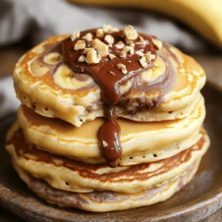 To make Banana Nutella Swirl Pancakes, gather the following items: - 1 cup all-purpose flour - 2 tablespoons sugar - 2 teaspoons baking powder - 1/4 teaspoon salt - 1 cup milk (or almond milk) - 1 large egg - 2 tablespoons melted butter (or coconut oil) - 1 ripe banana, mashed - 1/4 cup Nutella You can add some fun toppings to your pancakes. Consider these: - Chopped nuts (like walnuts or hazelnuts) for crunch - Extra Nutella for drizzling - Sliced bananas for freshness If you need to swap things out, here are some ideas: - Use whole wheat flour instead of all-purpose flour for a nutty taste. - Almond milk can replace regular milk for a dairy-free option. - Coconut oil is a great substitute for melted butter if you want a vegan choice. - If you don’t have Nutella, any chocolate spread will work just fine. These ingredients set the stage for a delicious pancake experience. Each one plays an important part in creating the perfect balance of banana and chocolate flavors. Start by gathering your dry ingredients. You need: - 1 cup all-purpose flour - 2 tablespoons sugar - 2 teaspoons baking powder - 1/4 teaspoon salt In a mixing bowl, whisk these together. Make sure they blend well. This step helps the pancakes rise nicely. Next, move to the wet ingredients. You will need: - 1 cup milk (or almond milk) - 1 large egg - 2 tablespoons melted butter (or coconut oil) - 1 ripe banana, mashed In another bowl, combine the milk, egg, and melted butter. Then, stir in the mashed banana. Mix until it's smooth and combined. Now, pour the wet mix into the dry mix. Stir gently until just combined. It's okay if there are a few lumps; don’t overmix. Heat a non-stick skillet over medium heat. Lightly grease it with cooking spray or butter. For each pancake, pour about 1/4 cup of the batter onto the skillet. Here comes the fun part! Drop one teaspoon of Nutella in the center of the batter. Use a toothpick or knife to swirl it gently. Cook for 2-3 minutes. Look for bubbles on the top. Flip the pancake and cook for another 2-3 minutes until golden brown. Repeat with the rest of the batter, adjusting heat as needed. Serve warm, drizzled with extra Nutella, and top with nuts if you like. Enjoy your delicious pancakes! To make your pancakes fluffy, don't overmix the batter. Mix just until you see no dry spots. A few lumps are okay. Let the batter rest for a few minutes. This helps the baking powder work better. Use room temperature milk and egg for a lighter texture. Swirling Nutella is easy with a few tips. Drop a teaspoon of Nutella in the center. Use a toothpick or knife for swirling. Don't overdo it; a gentle swirl is best. You want to see ribbons of Nutella, not a full mix. This gives you that beautiful design and great taste. Cook your pancakes on medium heat. This prevents burning and helps them cook through. Lightly grease your pan with spray or butter. Pour about 1/4 cup of batter for each pancake. Watch for bubbles on the surface before flipping. This shows they are ready. Cook until both sides are golden brown. {{image_2}} You can change the flavor of your pancakes by using different fruits. Try adding blueberries or strawberries to the batter. You can also mix in chopped apples for a nice crunch. Each fruit gives a unique taste and makes your pancakes more fun. If you want to switch things up, try using almond butter or peanut butter instead of Nutella. You could also use chocolate spread made with dark chocolate. Each option adds a different twist while keeping the pancakes just as tasty. To make these pancakes gluten-free, use a gluten-free flour mix. Just be sure it has a good blend for pancakes. For a vegan option, swap the egg for a flaxseed egg. Use plant-based milk and coconut oil instead of butter. You can enjoy delicious pancakes that fit your diet! To keep your leftover pancakes fresh, stack them with parchment paper in between. Place them in an airtight container. Store the container in the fridge for up to three days. This method helps prevent sticking and keeps them soft. When you're ready to enjoy your pancakes again, you can reheat them easily. Use a microwave for quick warming. Heat each pancake for about 20-30 seconds. For a crispier texture, use a skillet. Warm them on medium heat for 1-2 minutes on each side. Freezing pancakes is a great way to save them for later. First, let them cool completely. Then, stack them with parchment paper and place them in a freezer bag. Remove as much air as possible before sealing. They can stay in the freezer for up to two months. When you're ready, thaw in the fridge overnight before reheating. Yes, you can make these pancakes ahead. You can cook them, then cool them. Place them in an airtight container. Store them in the fridge for up to three days. When you’re ready to eat, just reheat them in a toaster or microwave. This keeps them soft and tasty. If you want a change, you can use almond butter or peanut butter. These have a great taste too. You can also try chocolate syrup for a sweet twist. If you like fruit flavors, try a fruit spread. Each option gives a unique spin to your pancakes. To boost nutrition, add oats or whole wheat flour. You can also mix in ground flaxseed or chia seeds. These add fiber and omega-3s. Using almond or soy milk can enhance nutrition too. You can add diced fruits, like berries, for more vitamins. Yes, you can swap all-purpose flour for gluten-free flour. Just ensure it has a good texture. Almond flour or oat flour works well too. Each flour gives a different flavor and texture. Experiment and find what you like best! Look for bubbles on the surface of the pancake. When the edges look set, it’s time to flip. Cook until the pancake turns golden brown on both sides. If unsure, you can poke the center. It should feel firm, not liquid. This post covered everything from ingredients to tips for banana Nutella swirl pancakes. You learned how to prepare, mix, and cook perfectly fluffy pancakes. I shared easy substitutes and variations for everyone. Remember to store any leftovers properly so you can enjoy them later. These pancakes are fun and simple to make. Feel free to experiment with flavors and toppings! Enjoy trying out new recipes and making them your own. Happy cooking!