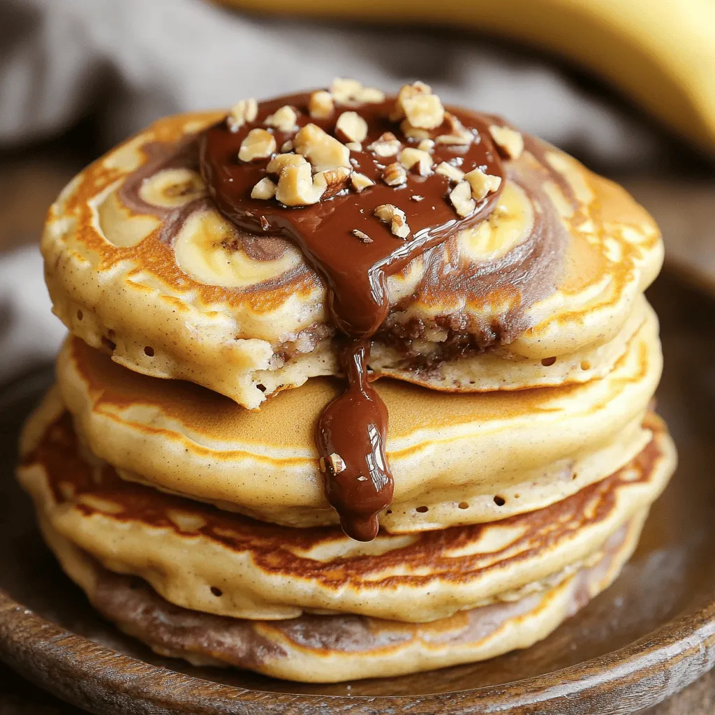 To make Banana Nutella Swirl Pancakes, gather the following items: - 1 cup all-purpose flour - 2 tablespoons sugar - 2 teaspoons baking powder - 1/4 teaspoon salt - 1 cup milk (or almond milk) - 1 large egg - 2 tablespoons melted butter (or coconut oil) - 1 ripe banana, mashed - 1/4 cup Nutella You can add some fun toppings to your pancakes. Consider these: - Chopped nuts (like walnuts or hazelnuts) for crunch - Extra Nutella for drizzling - Sliced bananas for freshness If you need to swap things out, here are some ideas: - Use whole wheat flour instead of all-purpose flour for a nutty taste. - Almond milk can replace regular milk for a dairy-free option. - Coconut oil is a great substitute for melted butter if you want a vegan choice. - If you don’t have Nutella, any chocolate spread will work just fine. These ingredients set the stage for a delicious pancake experience. Each one plays an important part in creating the perfect balance of banana and chocolate flavors. Start by gathering your dry ingredients. You need: - 1 cup all-purpose flour - 2 tablespoons sugar - 2 teaspoons baking powder - 1/4 teaspoon salt In a mixing bowl, whisk these together. Make sure they blend well. This step helps the pancakes rise nicely. Next, move to the wet ingredients. You will need: - 1 cup milk (or almond milk) - 1 large egg - 2 tablespoons melted butter (or coconut oil) - 1 ripe banana, mashed In another bowl, combine the milk, egg, and melted butter. Then, stir in the mashed banana. Mix until it's smooth and combined. Now, pour the wet mix into the dry mix. Stir gently until just combined. It's okay if there are a few lumps; don’t overmix. Heat a non-stick skillet over medium heat. Lightly grease it with cooking spray or butter. For each pancake, pour about 1/4 cup of the batter onto the skillet. Here comes the fun part! Drop one teaspoon of Nutella in the center of the batter. Use a toothpick or knife to swirl it gently. Cook for 2-3 minutes. Look for bubbles on the top. Flip the pancake and cook for another 2-3 minutes until golden brown. Repeat with the rest of the batter, adjusting heat as needed. Serve warm, drizzled with extra Nutella, and top with nuts if you like. Enjoy your delicious pancakes! To make your pancakes fluffy, don't overmix the batter. Mix just until you see no dry spots. A few lumps are okay. Let the batter rest for a few minutes. This helps the baking powder work better. Use room temperature milk and egg for a lighter texture. Swirling Nutella is easy with a few tips. Drop a teaspoon of Nutella in the center. Use a toothpick or knife for swirling. Don't overdo it; a gentle swirl is best. You want to see ribbons of Nutella, not a full mix. This gives you that beautiful design and great taste. Cook your pancakes on medium heat. This prevents burning and helps them cook through. Lightly grease your pan with spray or butter. Pour about 1/4 cup of batter for each pancake. Watch for bubbles on the surface before flipping. This shows they are ready. Cook until both sides are golden brown. {{image_2}} You can change the flavor of your pancakes by using different fruits. Try adding blueberries or strawberries to the batter. You can also mix in chopped apples for a nice crunch. Each fruit gives a unique taste and makes your pancakes more fun. If you want to switch things up, try using almond butter or peanut butter instead of Nutella. You could also use chocolate spread made with dark chocolate. Each option adds a different twist while keeping the pancakes just as tasty. To make these pancakes gluten-free, use a gluten-free flour mix. Just be sure it has a good blend for pancakes. For a vegan option, swap the egg for a flaxseed egg. Use plant-based milk and coconut oil instead of butter. You can enjoy delicious pancakes that fit your diet! To keep your leftover pancakes fresh, stack them with parchment paper in between. Place them in an airtight container. Store the container in the fridge for up to three days. This method helps prevent sticking and keeps them soft. When you're ready to enjoy your pancakes again, you can reheat them easily. Use a microwave for quick warming. Heat each pancake for about 20-30 seconds. For a crispier texture, use a skillet. Warm them on medium heat for 1-2 minutes on each side. Freezing pancakes is a great way to save them for later. First, let them cool completely. Then, stack them with parchment paper and place them in a freezer bag. Remove as much air as possible before sealing. They can stay in the freezer for up to two months. When you're ready, thaw in the fridge overnight before reheating. Yes, you can make these pancakes ahead. You can cook them, then cool them. Place them in an airtight container. Store them in the fridge for up to three days. When you’re ready to eat, just reheat them in a toaster or microwave. This keeps them soft and tasty. If you want a change, you can use almond butter or peanut butter. These have a great taste too. You can also try chocolate syrup for a sweet twist. If you like fruit flavors, try a fruit spread. Each option gives a unique spin to your pancakes. To boost nutrition, add oats or whole wheat flour. You can also mix in ground flaxseed or chia seeds. These add fiber and omega-3s. Using almond or soy milk can enhance nutrition too. You can add diced fruits, like berries, for more vitamins. Yes, you can swap all-purpose flour for gluten-free flour. Just ensure it has a good texture. Almond flour or oat flour works well too. Each flour gives a different flavor and texture. Experiment and find what you like best! Look for bubbles on the surface of the pancake. When the edges look set, it’s time to flip. Cook until the pancake turns golden brown on both sides. If unsure, you can poke the center. It should feel firm, not liquid. This post covered everything from ingredients to tips for banana Nutella swirl pancakes. You learned how to prepare, mix, and cook perfectly fluffy pancakes. I shared easy substitutes and variations for everyone. Remember to store any leftovers properly so you can enjoy them later. These pancakes are fun and simple to make. Feel free to experiment with flavors and toppings! Enjoy trying out new recipes and making them your own. Happy cooking!