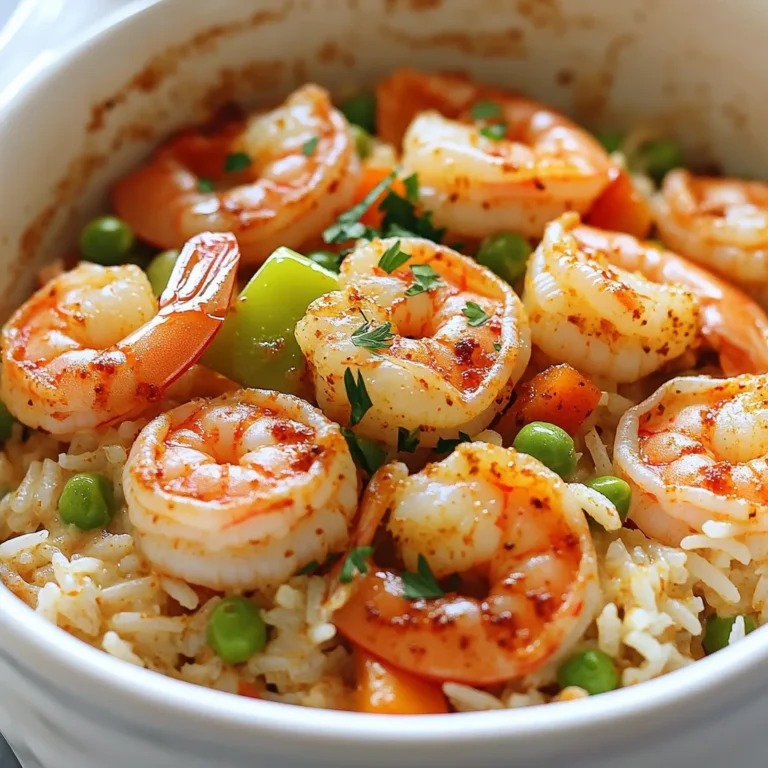 To make a tasty Cajun Shrimp Rice Skillet, gather these ingredients: - 1 pound large shrimp, peeled and deveined - 1 cup long-grain white rice - 2 cups chicken broth - 1 bell pepper, diced (red or green) - 1 medium onion, chopped - 3 cloves garlic, minced - 2 teaspoons Cajun seasoning - 1 teaspoon smoked paprika - 1/2 teaspoon cayenne pepper (adjust to taste) - 1 tablespoon olive oil - 1 cup frozen peas - Salt and pepper to taste - Fresh parsley, chopped (for garnish) You can swap some ingredients based on what you have. If you don’t have shrimp, try chicken or tofu. For rice, brown rice can work, but adjust the cooking time. If you lack Cajun seasoning, use Italian herbs. You can also pick other vegetables like zucchini or corn instead of bell pepper. Using fresh ingredients gives a bright flavor. Fresh shrimp tastes better than frozen. However, frozen shrimp saves time and lasts longer. You can use frozen peas for this dish as they cook quickly. In most cases, fresh vegetables bring more crunch and color, but frozen options can be just as good. Use what fits your kitchen and mood! First, grab a large skillet and heat one tablespoon of olive oil over medium heat. Once hot, add the chopped onion and diced bell pepper. You want to sauté these for about 3 to 4 minutes. This step helps soften the veggies and brings out their sweet flavor. Next, add three cloves of minced garlic and cook for one more minute. You’ll smell a nice aroma at this point. Now it’s time to stir in one cup of long-grain white rice. Sprinkle two teaspoons of Cajun seasoning, one teaspoon of smoked paprika, and half a teaspoon of cayenne pepper. Mix everything well. This will coat the rice in spices and give it a lovely color. Then, pour in two cups of chicken broth and bring the mixture to a boil. After it boils, reduce the heat to low and cover the skillet. Let it simmer for about 15 minutes. This is the time for the rice to cook and soak up the broth. While the rice cooks, season one pound of large shrimp with salt and pepper. After 15 minutes, check the rice. If it’s tender, add the shrimp and one cup of frozen peas to the skillet. Gently stir to combine everything. Cover the skillet again and cook for an additional 5 to 7 minutes. The shrimp will turn pink and opaque when they’re ready. Once the shrimp are cooked, remove the skillet from heat. Let it sit covered for a couple of minutes. This helps the flavors come together. Finally, fluff the rice with a fork and garnish with fresh chopped parsley. Serve it warm and enjoy the vibrant flavors! To get that true Cajun taste, use a good Cajun seasoning. You can buy it or make your own. Mix paprika, garlic powder, onion powder, and thyme for a homemade blend. Adjust the cayenne pepper according to your spice level. If you want more heat, add a touch more. Sautéing the onion and bell pepper first releases their natural sweetness, adding depth to the dish. This mix of flavors gives you that authentic Cajun kick. For tender shrimp, timing is key. Overcooking shrimp makes them tough. Cook them just until they turn pink and opaque. This usually takes about five to seven minutes. Season them with salt and pepper before adding them to the skillet. This simple step boosts their flavor. If you want to enhance the taste even more, add a squeeze of lemon juice right before serving. Use long-grain white rice for the best texture. It stays fluffy and separate, which is great for this dish. Rinse the rice under cold water to remove excess starch. This step helps prevent the rice from being sticky. When you add the chicken broth, bring it to a boil first. Then, cover it and let it simmer. This method allows the rice to absorb all those delicious flavors. Remember to let it sit for a few minutes after cooking. Fluffing it with a fork gives it a nice, light texture. {{image_2}} You can add vegetables to your Cajun shrimp rice skillet for more flavor and nutrition. Try adding diced zucchini, carrots, or corn. These veggies cook quickly and blend well with the rice. You can toss them in during the sauté step. This way, they soften up and soak in all those Cajun spices. If shrimp isn't your thing, you can switch proteins easily. Chicken or sausage works well in this dish. For chicken, cut it into bite-sized pieces. Sauté it until fully cooked before adding the rice. For sausage, slice it and cook it with the onion and bell pepper. This swaps proteins keeps the dish just as tasty! Cajun food is known for its kick, but you control the heat! If you want a mild version, skip the cayenne pepper. You can also use less Cajun seasoning. For extra heat, add more cayenne or even hot sauce. Taste as you go and adjust to match your spice level. Your taste buds will thank you! To store your Cajun shrimp rice skillet, let it cool first. Place it in an airtight container. This keeps your dish fresh for up to three days in the fridge. I recommend dividing it into smaller portions. This way, you can heat just what you need. When you're ready to enjoy leftovers, reheat them in a skillet. Add a splash of chicken broth to keep it moist. Heat over medium until it's warmed through. You can also use the microwave. Just cover the bowl with a damp paper towel to trap steam. If you want to save it longer, freezing is a great option. Portion the cooled dish into freezer-safe containers. It can last for up to three months in the freezer. To reheat, let it thaw overnight in the fridge. Then, warm it in a skillet or microwave. Enjoy your tasty meal anytime! Yes, you can use brown rice. Brown rice takes longer to cook. You will need about 40-45 minutes. Use more broth to ensure it cooks well. Adjust the cooking time in the recipe. Yes, this recipe is great for meal prep. You can store it in the fridge for up to four days. Just keep it in an airtight container. It reheats well in the microwave or on the stove. To add more heat, increase the cayenne pepper. You can also use a hot sauce. Add it when cooking the shrimp. Taste as you go to find your perfect spice level. This blog post covered essential ingredients, step-by-step cooking, and helpful tips. You learned how to create the perfect Cajun dish with shrimp, rice, and peas. Remember to try different ingredient options and flavor levels to match your taste. Store leftovers well and reheat them for a quick meal. With these tips, you can make this dish a go-to favorite. Enjoy cooking and experimenting as you refine your skills. Happy cooking!