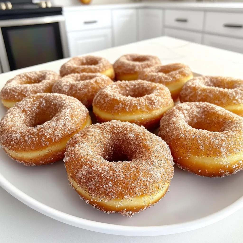To make these apple cider donuts, you need a few key ingredients: - 2 cups apple cider - 1/2 cup granulated sugar - 1/2 cup brown sugar, packed - 2 large eggs - 1/4 cup melted butter - 1 teaspoon vanilla extract - 2 1/2 cups all-purpose flour - 1 tablespoon baking powder - 1 teaspoon baking soda - 1 teaspoon ground cinnamon - 1/2 teaspoon ground nutmeg - 1/2 teaspoon salt - 1/4 cup granulated sugar (for rolling) - 2 teaspoons ground cinnamon (for rolling) Using fresh apple cider is key to great flavor. Fresh cider adds a rich taste to the donuts. It brings out the warmth of autumn. You can find fresh cider at local farms or markets. Look for cider that is unpasteurized for the best result. The more apple flavor, the better your donuts will taste. If you don't have some ingredients, there are good swaps. You can use: - Maple syrup instead of granulated sugar for a unique flavor. - Coconut oil in place of butter for a dairy-free option. - Whole wheat flour for a healthier spin on these donuts. These changes keep the donuts tasty while offering variety. Experimenting can lead to fun new flavors! To start, pour 2 cups of apple cider into a saucepan. Heat it on medium. Wait until it boils, then lower the heat to simmer. Stir it gently. This will help the flavors become stronger. After about 10-15 minutes, the cider should reduce to 1 cup. Let it cool before using. This step adds a rich flavor to your donuts. In a large bowl, mix the reduced apple cider, granulated sugar, brown sugar, eggs, melted butter, and vanilla extract. Whisk until smooth. In another bowl, combine 2 ½ cups of flour, baking powder, baking soda, ground cinnamon, nutmeg, and salt. Mix well. Now, slowly add the dry mix to the wet mix. Be gentle; you don’t want to overmix. This keeps your donuts light and fluffy. Preheat your oven to 350°F (175°C). Grease your donut pan with non-stick spray or butter. Spoon the batter into the pan, filling each cavity about two-thirds full. Bake for 12-15 minutes. Check doneness by inserting a toothpick; it should come out clean. Let the donuts cool in the pan for 5 minutes. Then, transfer them to a wire rack to cool completely. To get the best texture in your apple cider donuts, follow these steps: - Use fresh ingredients: Fresh eggs and flour make a big difference. - Don’t overmix: Stir until just combined. This keeps them light and airy. - Fill the pan properly: Fill each cavity about two-thirds full for even baking. - Check doneness: Insert a toothpick in the center. It should come out clean. I’ve seen many home cooks make these common errors: - Skipping the cider reduction: This step adds a deep apple flavor. - Using cold ingredients: Room-temperature eggs and butter yield a better mix. - Not greasing the pan: This can cause sticking and ruin your donuts. - Rolling in sugar too late: Do this while they are still warm for better coating. Want to boost the flavor? Try these spices: - Allspice: Adds warmth and depth. - Ginger: Gives a nice zing to the donuts. - Clove: A little goes a long way for a rich taste. - Pumpkin spice: Perfect for a seasonal twist. Experimenting with these tips will help you create the perfect apple cider donuts. Enjoy the process and the delicious results! {{image_2}} If you want a sweeter treat, try glazed apple cider donuts. After baking, dip warm donuts in a simple glaze. Mix powdered sugar with a splash of milk and vanilla. This glaze gives a shiny finish and a sweet bite. You can also add a dash of cinnamon for extra flavor. I love how the glaze enhances the apple cider taste. You can get creative with coatings. Instead of cinnamon sugar, try a chocolate coating. Melt dark or milk chocolate, then dip the warm donuts. You can roll them in crushed nuts or sprinkles after dipping. This adds fun textures and flavors. You can even mix cocoa powder into your cinnamon sugar for a chocolate twist. Mini apple cider donuts are perfect for smaller bites. Use a mini donut pan for these. The batter and baking time stay the same, but watch them closely. They may bake faster, about 8-10 minutes. These mini treats are great for parties or snack time. Serve them with a side of caramel sauce for dipping. It's a fun and tasty way to enjoy apple cider donuts! To keep your apple cider donuts fresh, store them in an airtight container. This helps seal in moisture and flavor. Place a piece of parchment paper between layers to prevent sticking. You can store them at room temperature for up to three days. If you want them to last longer, consider freezing them. Freezing apple cider donuts is easy. Allow them to cool completely before freezing. Wrap each donut in plastic wrap. Then, place them in a freezer-safe bag. This will keep them fresh for about three months. When you're ready to eat, just remove as many as you need. To enjoy your donuts again, reheat them in the oven. Preheat your oven to 350°F (175°C). Place the donuts on a baking sheet for about 5-7 minutes. This warms them up and keeps them soft. You can also use the microwave for 10-15 seconds, but they may lose some texture. Enjoy your delicious treat! Enjoy apple cider donuts fresh out of the oven. The warm, soft texture pairs perfectly with the cinnamon sugar coating. I love to have them with a warm drink, like cider or coffee. You can also add a drizzle of glaze for extra sweetness. Share them with friends for a cozy treat! Yes, you can make these donuts ahead of time. Bake them, then let them cool completely. Store them in an airtight container for up to three days. You can reheat them in the oven for a few minutes before serving. This way, they taste fresh again! To find the best apple cider donuts, visit local farms or bakeries in autumn. Many farms sell fresh cider donuts during the apple harvest season. You can also check farmers' markets. Don't hesitate to ask locals for their favorite spots! You learned how to make tasty apple cider donuts from scratch. We discussed key ingredients, like fresh cider, and how to adjust them. The steps for reducing cider and mixing the batter were clear. I shared tips for perfect texture and common mistakes to avoid. You saw fun variations, including mini donuts and various coatings. Lastly, we covered storage and reheating so they stay fresh. Enjoy these delicious treats any time!