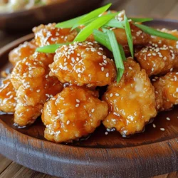 - 1 lb boneless, skinless chicken thighs, cut into bite-sized pieces - Salt and pepper to taste - 1/2 cup cornstarch - 1/2 cup all-purpose flour - 1 egg, beaten - 2 cups vegetable oil (for frying) - 1 tablespoon sesame oil - 3 tablespoons soy sauce - 2 tablespoons honey - 2 tablespoons rice vinegar - 1 tablespoon ginger, minced - 2 garlic cloves, minced - 1 tablespoon sesame seeds - 2 green onions, sliced (for garnish) Choosing the right chicken is key. I prefer using thighs. They stay juicy and tender. Cutting them into bite-sized pieces makes for easy eating and quick cooking. For the breading, cornstarch and flour create a crunchy texture. The egg helps the coating stick well. It’s a simple mix that works wonders. The sauce is where the magic happens. Sesame oil adds a rich taste. Soy sauce brings saltiness. Honey balances with sweetness, while rice vinegar gives a nice tang. Fresh ginger and garlic add depth, making the dish flavorful. Finally, sesame seeds and green onions give a beautiful finish. With these ingredients, you are on your way to a dish that beats takeout every time! Start by cutting the chicken thighs into bite-sized pieces. Place them in a large bowl. Season the chicken well with salt and pepper. This adds flavor right from the start. Next, set up your breading station. Use three bowls: - One with cornstarch - One with a beaten egg - One with all-purpose flour First, dip each chicken piece in cornstarch. Make sure it’s well-coated. Then, move it to the egg, letting any excess drip off. Finally, roll it in the flour, ensuring an even coating. This method gives you a crispy texture. Heat the vegetable oil in a large skillet or wok over medium-high heat. Aim for about 350°F (175°C). Carefully add the chicken pieces to the hot oil. Don’t overcrowd the pan. Fry them for about 4-5 minutes until golden brown. Once done, place them on a paper towel-lined plate to catch excess oil. In a separate pan, mix the sesame oil, soy sauce, honey, rice vinegar, minced ginger, and minced garlic. Cook this over medium heat for around 3 minutes. Stir occasionally. You want it heated through and slightly thickened. Add the crispy chicken to the sauce. Toss everything quickly to coat each piece well. Sprinkle sesame seeds over the chicken for that extra crunch. Remove from heat. Plate your crispy sesame chicken and add sliced green onions on top. This adds a fresh touch and color. Enjoy your homemade takeout! To make your crispy sesame chicken just right, follow these simple steps: - Use cornstarch: This helps create a light coating. - Double coat: After dipping in cornstarch, go for a second dip in the egg and flour. - Hot oil: Make sure the oil is hot, about 350°F (175°C). This keeps the chicken crispy. - Avoid overcrowding: Fry in small batches to ensure even cooking. Here are some mistakes that can ruin your dish: - Too much salt: Season lightly; you can always add more later. - Skipping the egg: The egg helps the flour stick better. - Not draining: Always place fried chicken on a paper towel to remove excess oil. - Rushing the sauce: Take your time to heat the sauce until it thickens slightly. Having the right tools makes cooking easier: - Deep skillet or wok: Great for frying chicken evenly. - Three bowls: Use these for setting up your breading station. - Thermometer: This helps you check the oil’s temperature. - Tongs: Perfect for safely placing and flipping chicken in hot oil. {{image_2}} You can switch up the sauce to change the flavor. Try using teriyaki sauce for a sweeter twist. Hoisin sauce adds depth and a bit of spice. You can also mix soy sauce with peanut butter for a nutty flavor. For a kick, add some chili paste or sriracha. Each sauce brings its own vibe to the dish. While chicken is tasty, you can use other proteins too. Shrimp works well and cooks quickly. Tofu is a great option for a plant-based dish. Cut it into cubes and press to remove moisture. You can even use beef strips for a heartier meal. Each protein gives a different texture and taste. How you serve this dish can make it even better. Pair crispy sesame chicken with steamed rice or quinoa. Add a side of stir-fried vegetables for color and crunch. You can also serve it in lettuce wraps for a fun touch. Don't forget to top it with extra green onions or sesame seeds for flair. To store your crispy sesame chicken, let it cool first. Place it in an airtight container. Make sure to keep it in the fridge. It will stay fresh for about three days. If you want it to last longer, consider freezing. When you are ready to eat, reheat your chicken with care. The best way is to use an oven. Preheat the oven to 350°F (175°C). Place the chicken on a baking sheet and cover it with foil. Heat for about 15 minutes, or until warm. This keeps the chicken crispy. You can also use a microwave, but it may not stay crispy. If you want to freeze your chicken, do it right after cooking. Place the chicken in a freezer-safe bag. Remove as much air as possible to avoid freezer burn. It can stay in the freezer for up to three months. To enjoy later, thaw it in the fridge overnight before reheating. To make crispy sesame chicken gluten-free, swap the all-purpose flour with gluten-free flour. You can use rice flour or a gluten-free blend. For the soy sauce, choose a gluten-free version, often labeled as tamari. This way, you still get that tasty flavor without the gluten. Yes, you can use chicken breasts. They will work well, but they might be less juicy than thighs. Cut the chicken breasts into bite-sized pieces, just like you do for thighs. Follow the same cooking and coating steps for great results. Crispy sesame chicken pairs well with rice or noodles. You can serve it over steamed jasmine rice or toss it with lo mein noodles. Adding a side of stir-fried vegetables or a simple salad can also balance the meal. Don’t forget to drizzle extra sauce on top for added flavor! In this post, I covered the key steps to make crispy sesame chicken. We explored all the right ingredients, from the chicken to the sauce. I shared cooking tips to help you avoid common mistakes. I also offered ideas for variations and how to store leftovers. As you cook, remember to have fun and be creative. Enjoy your tasty dish and share it with others!