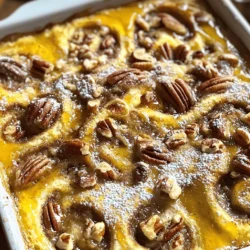- 4 large cinnamon rolls (store-bought or homemade) - 1 cup chopped pecans - 2 cups whole milk - 1 cup heavy cream - 4 large eggs - 1/2 cup maple syrup - 1 teaspoon vanilla extract - 1 teaspoon ground cinnamon - 1/4 teaspoon salt - Powdered sugar for dusting (optional) You need four large cinnamon rolls. If you use store-bought rolls, pick your favorite brand. I love a good homemade roll, too. Next, grab one cup of chopped pecans for crunch. The milk and cream add creaminess, so use two cups of whole milk and one cup of heavy cream. For richness, you need four large eggs. Maple syrup gives sweetness, so half a cup is perfect. Add one teaspoon of vanilla extract for warmth. One teaspoon of ground cinnamon adds spice, and a quarter teaspoon of salt balances the flavors. For fun, sprinkle powdered sugar on top if you want! For cinnamon rolls, try brands like Pillsbury or Cinnabon for store-bought options. If you want homemade, use your favorite recipe. For pecans, I recommend Diamond or Fisher. For milk, I suggest organic brands like Horizon or Organic Valley. For heavy cream, any brand will work well, but I prefer local dairy farms when I can. For maple syrup, go for real maple syrup like Grade A or B from brands like Maple Grove. Always check for freshness and quality! First, I preheat my oven to 350°F (175°C). I grease an 8x8-inch baking dish with non-stick spray or butter. Next, I cut the cinnamon rolls into bite-sized pieces. I place these pieces in the prepared dish. I make sure they are even and well distributed. In a medium bowl, I whisk together 2 cups of whole milk and 1 cup of heavy cream. I add 4 large eggs to the mix. Then, I pour in 1/2 cup of maple syrup and 1 teaspoon of vanilla extract. I sprinkle in 1 teaspoon of ground cinnamon and 1/4 teaspoon of salt. I stir this until it is fully combined. Now, I pour this custard mixture over the cinnamon roll pieces. I ensure that all pieces are soaked. I gently push down any exposed pieces to coat them well. Finally, I sprinkle 1 cup of chopped pecans evenly on top. I place the baking dish in the preheated oven. I bake it for 30-35 minutes. I watch for the pudding to set and for the top to turn golden brown. To check if it’s done, I insert a toothpick into the center. If it comes out clean, it is ready. Once baked, I remove the dish from the oven. I let it cool for about 10 minutes before serving. I dust the top with powdered sugar, if I want. I love adding an extra drizzle of maple syrup right before serving. This pudding is best enjoyed warm. I often serve it with a scoop of vanilla ice cream for a delicious treat. If you want to add some flair, consider serving it with fresh fruit like berries or bananas. To get the right texture for your pudding, use stale cinnamon rolls. Stale rolls soak up the custard better. If your rolls are fresh, leave them out for a few hours. Cut them into bite-sized pieces. This helps them absorb the liquid evenly. Be sure to push down any pieces that stick out. This ensures all the rolls soak in the creamy mix. Bake until golden brown and set in the middle. A toothpick test helps check if it’s done. For a richer taste, use a mix of whole milk and heavy cream. This combo makes the pudding creamy and smooth. Add extra spices like nutmeg or cardamom for warmth. If you love sweetness, increase the maple syrup a bit. You can also mix in some chocolate chips or dried fruits. Pecans add a nice crunch, but try walnuts for a different flavor. Each tweak makes this dish more special. One common mistake is not letting the pudding rest after baking. It needs to cool for about 10 minutes. This allows it to set up properly. Avoid overmixing the custard. Whisk just until combined to keep it fluffy. Don’t skip the pecans; they add crunch and flavor. Lastly, ensure you bake it long enough. Underbaking can lead to a soggy texture. Follow these tips, and your pudding will shine. {{image_2}} You can swap out some ingredients for fun twists. Use almond milk instead of whole milk for a nutty flavor. If you want less fat, try low-fat cream instead of heavy cream. You can also use agave syrup instead of maple syrup for a different sweetness. For a nut-free version, leave out the pecans or use sunflower seeds. Want to add more taste? Mix in chocolate chips for a rich touch. You can also add fresh fruits like sliced bananas or berries for a fresh burst. For a spicy kick, consider adding nutmeg or ginger to the custard mix. These flavors can really pop and make your pudding special. Change it up with the seasons! In fall, add pumpkin puree and spices for a cozy feel. For winter, toss in dried cranberries or orange zest for a bright taste. In spring, fresh strawberries or peaches can lighten the dish. Each season brings new flavors, so have fun experimenting! To keep your maple pecan cinnamon roll pudding fresh, place it in an airtight container. You can store it in the fridge for up to three days. Make sure it cools completely before sealing it. This helps prevent moisture buildup. If you want to enjoy it later, proper storage is key. If you want to save some pudding for later, freezing works great! Cut the leftovers into portions. Wrap each piece tightly in plastic wrap. Then, place them in a freezer-safe bag or container. You can freeze it for up to two months. When you're ready to eat, just thaw it in the fridge overnight. To reheat your pudding, preheat the oven to 350°F (175°C). Place the pudding in an oven-safe dish. Cover it with foil to keep it moist. Bake for about 15 to 20 minutes, or until warmed through. If you're in a hurry, you can use the microwave. Heat individual portions in short bursts of 30 seconds. Check and stir in between until hot. Enjoy it warm for the best flavor! Yes, you can use fresh cinnamon rolls. They add a nice homemade touch. Just make sure they are not too soft. Cut them into bite-sized pieces and follow the recipe as usual. Fresh rolls will give you a great flavor and texture. You can store the pudding in the fridge for up to three days. Make sure to cover it with plastic wrap or a lid. This keeps it fresh and tasty. If you want, you can freeze it too. Just thaw it in the fridge before serving. This pudding pairs well with many things. You can serve it warm with a drizzle of maple syrup. Ice cream or whipped cream is also a great choice. Fresh berries add a bright touch. Enjoy exploring different flavors! This blog post covered the ingredients, steps, and tips for making maple pecan cinnamon roll pudding. You learned about the right quantities and brands for ingredients. The step-by-step directions ensured easy baking, while tips helped avoid common mistakes. Variations offered new flavors to try, and storage info kept your leftovers fresh. You can now confidently make this dish and enjoy it fully. Remember, the joy of cooking comes from trying new things and making them your own. Happy baking!