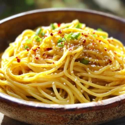 To make Minute Garlic Chili Oil Noodles, you need: - 200g noodles (your choice: wheat, rice, or egg) - 4 tablespoons olive oil - 3 cloves garlic, thinly sliced - 1-2 teaspoons chili flakes (adjust to taste) - 2 tablespoons soy sauce - 1 tablespoon sesame oil - 1 tablespoon rice vinegar - 1 teaspoon sugar - 2 green onions, thinly sliced - Salt, to taste - Toasted sesame seeds, for garnish If you don’t have all the ingredients, here are some swaps you can try: - Noodles: Use any pasta you have on hand. - Olive oil: Can be replaced with vegetable or canola oil. - Soy sauce: Tamari works for a gluten-free option. - Rice vinegar: Use apple cider vinegar if needed. - Sugar: Honey or maple syrup can add sweetness too. When picking noodles, consider these points: - Texture: Choose noodles that hold sauce well, like egg noodles or udon. - Cooking Time: Check the package to match the cooking time with your meal. - Flavor: Some noodles have a strong taste. Pick what you enjoy most. Start by boiling a pot of salted water. This adds flavor to the noodles. Once boiling, add your choice of 200g noodles. Cook them until they are al dente. This usually takes a few minutes, depending on the type of noodle. Drain the noodles and set them aside. Make sure not to rinse them. This keeps the starch that helps the sauce stick. In a small saucepan, pour in 4 tablespoons of olive oil. Heat it over medium heat. Once the oil is hot, add 3 thinly sliced garlic cloves. Then, sprinkle in 1-2 teaspoons of chili flakes. The amount of chili flakes can change based on your spice level. Sauté the mixture for about 2-3 minutes. You want the garlic to turn golden brown but not burnt. Keep an eye on it. Garlic burns quickly, and we want that nice flavor! In a bowl, whisk together 2 tablespoons of soy sauce, 1 tablespoon of sesame oil, 1 tablespoon of rice vinegar, and 1 teaspoon of sugar. Mix until the sugar dissolves. Next, in a large mixing bowl, add the cooked noodles. Pour the garlic chili oil over the noodles, making sure to include the garlic and chili flakes. Add the soy sauce mix too. Toss everything together until the noodles are well coated. Finally, add salt to taste, and toss in 2 thinly sliced green onions. Serve the noodles warm, topped with toasted sesame seeds for that perfect crunch. To get the best chili flavor, adjust the chili flakes. Use 1 teaspoon for a mild taste. If you want it hot, add up to 2 teaspoons. The key lies in the garlic chili oil. Heat the olive oil gently. Add garlic and chili flakes only when the oil is warm. Sauté until the garlic is golden, not brown. This brings out the chili's full flavor. Meal prep can make cooking easy. Cook a larger batch of noodles. Store them in a sealed container. You can also prepare the garlic chili oil in advance. Just keep it in the fridge. Mix the noodles and oil together when you are ready to eat. This can save you time on busy days. One mistake is overcooking the noodles. Always check the package for cooking time. Drain them right away to stop cooking. Another mistake is burning the garlic. Keep an eye on it while sautéing. If it burns, it will taste bitter. Lastly, don’t skip the salt. It enhances all the flavors in the dish. {{image_2}} You can easily add vegetables to your noodles. Broccoli, bell peppers, or snap peas work great. Just chop them into small pieces. Sauté them in the oil mix for a few minutes. This adds color and nutrients. You can also use leafy greens like spinach. They wilt quickly and add a nice touch. Mix and match according to what you have. Adding protein boosts the dish's heartiness. Cooked chicken, shrimp, or tofu are excellent choices. For chicken, grill or pan-fry pieces until golden. For shrimp, sauté until pink and tender. If using tofu, pan-fry cubes until crispy. Toss your protein into the noodles at the end. This keeps everything warm and flavorful. You control the heat level in this dish. If you like spice, add more chili flakes. Start with one teaspoon and taste as you go. For a milder version, reduce the chili flakes. You can also swap out the chili flakes for sweet paprika. This gives flavor without the heat. Always taste and adjust to your liking. Storing leftover Minute Garlic Chili Oil Noodles is simple. First, let the noodles cool down. Then, transfer them to an airtight container. This keeps the noodles fresh and tasty. You can store them in the fridge for up to three days. Be sure to label the container with the date. This helps you remember how long they have been there. When you are ready to eat the leftovers, reheating is key. You can use a microwave or a pan. If using a microwave, place the noodles in a bowl. Add a splash of water to keep them moist. Heat for about one minute, then stir and check. If they are not warm enough, heat in 30-second bursts. If you prefer a pan, heat a small amount of olive oil over low heat. Add the noodles and stir until they are warm. This method keeps the flavor intact. If you want to store the noodles for longer, freezing is a great choice. Make sure the noodles are cool before freezing. Place them in a freezer-safe container or bag. Remove as much air as possible. This helps prevent freezer burn. You can freeze the noodles for up to three months. When you are ready to eat, thaw them in the fridge overnight before reheating. This way, they stay delicious. Yes, you can use any noodles you like. Wheat noodles work well. Rice noodles give a nice twist. Egg noodles add richness. Just follow the cook time on the package. You want them al dente for the best texture. To make it vegetarian, skip the meat and use only veggies. For vegan, use soy sauce instead of any fish sauce. All the other ingredients are already plant-based. You can add tofu for protein if you like. These noodles pair well with many dishes. Try serving them with steamed broccoli or bok choy. Grilled chicken or shrimp also makes a tasty match. A side of spring rolls adds a nice crunch. Enjoy exploring different options! You learned the key ingredients and steps for making Minute Garlic Chili Oil Noodles. We discussed tips for choosing the right noodles and avoiding common mistakes. I shared how to customize your dish with vegetables and proteins, while adjusting the heat to your liking. Storing leftovers and reheating are crucial for enjoying them later. Remember, this dish is flexible and fun to make. Experiment to find your favorite version. Enjoy your cooking journey and make these noodles a staple in your meals.