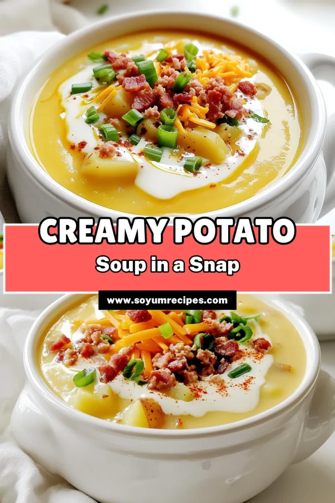 Warm up this season with a comforting bowl of creamy loaded baked potato soup! This delicious recipe features tender russet potatoes, rich heavy cream, and sharp cheddar cheese, blended to perfection for a creamy delight. Top it off with crispy turkey bacon and fresh green onions for a tasty finish. Click through to explore the full recipe and make this cozy dish at home. #BakedPotatoSoup #ComfortFood #SlowCookerRecipes #SoupSeason