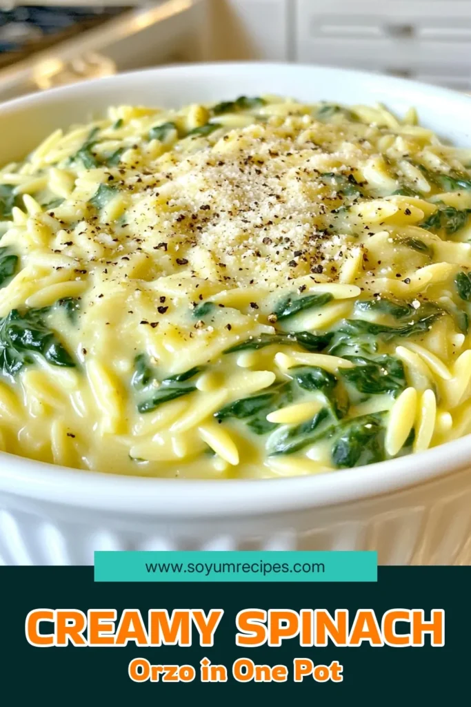 Indulge in a deliciously creamy Spinach Parmesan Orzo One Pot that’s ready in just 25 minutes! This easy recipe combines orzo pasta, fresh spinach, rich cream, and savory Parmesan for a comforting meal the whole family will love. Perfect for busy nights, you’ll have everything in one pot. Get ready to enjoy a burst of flavor and simplicity—click through for the full recipe! #OnePotMeals #SpinachRecipes #PastaLovers #EasyDinnerIdeas