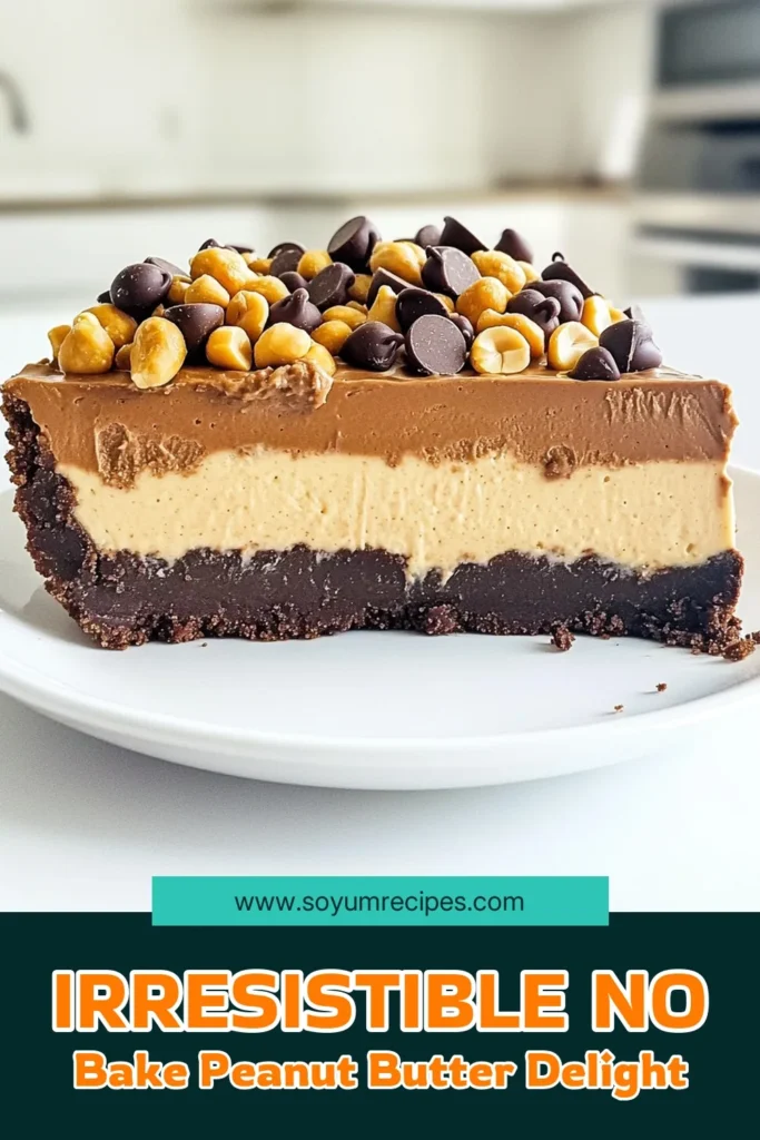 Indulge in the creamy goodness of Chocolate Peanut Butter Cheesecake No Bake! This deliciously easy recipe combines rich chocolate graham cracker crust with a silky peanut butter filling, topped with chocolate chips and peanuts. Perfect for impressing guests or treating yourself. Ready in just 20 minutes, it’s a dessert dream! Dive into the recipe now and make your next celebration unforgettable. #NoBakeCheesecake #ChocolateDessert #PeanutButterLovers #EasyRecipes