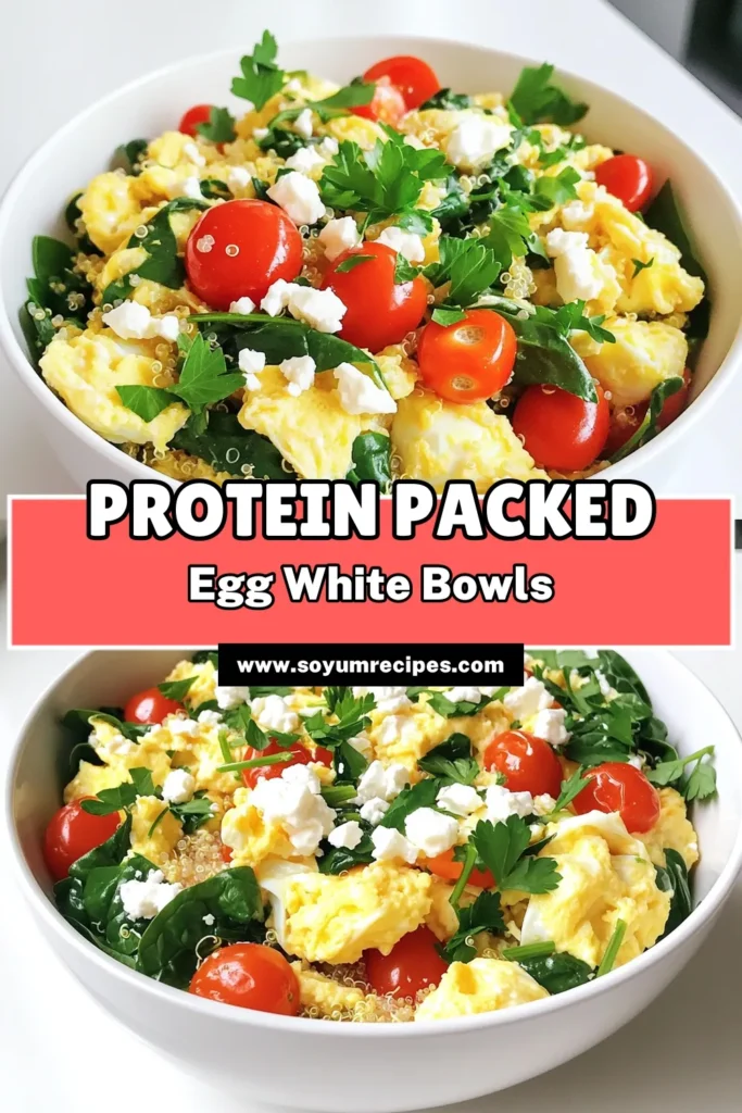 Kickstart your day with these delicious High Protein Egg White Scramble Bowls! Packed with nutritious ingredients like spinach, cherry tomatoes, and feta cheese, this quick recipe is perfect for a healthy breakfast or brunch. In just 15 minutes, you can enjoy a tasty meal that fuels your body. Don't miss out, click through to discover the full recipe and elevate your morning routine! #HealthyRecipes #EggWhiteScramble #ProteinPacked #BreakfastIdeas
