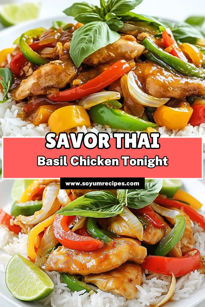 Savor the incredible flavors of Thai Basil Chicken Delight with this easy and delicious recipe! Perfectly marinated chicken, fresh Thai basil, and colorful veggies come together in just 30 minutes, making it an ideal weeknight dinner. Serve it over fluffy jasmine rice for a complete meal that will impress your family and friends. Click through for the full recipe and make your dinner spectacular tonight! #ThaiBasilChicken #EasyDinnerRecipes #WeeknightMeals #FlavorfulCooking