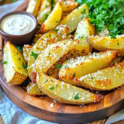 - 4 medium-sized russet potatoes - 3 tablespoons olive oil - 4 cloves garlic, minced - 1 teaspoon onion powder - 1 teaspoon paprika - 1 teaspoon dried oregano - ½ teaspoon salt - ¼ teaspoon black pepper - ½ cup grated Parmesan cheese - Fresh parsley, chopped (for garnish) The main ingredients for this recipe start with four medium-sized russet potatoes. They are perfect for wedges because they hold their shape well. You will also need three tablespoons of olive oil. This oil adds flavor and helps the wedges crisp up nicely. Finally, we use four cloves of minced garlic for a bold taste. Next, let's talk about the seasonings. First, one teaspoon of onion powder adds depth. Then, one teaspoon of paprika brings a mild smokiness. One teaspoon of dried oregano adds a hint of earthiness. For balance, we use half a teaspoon of salt and a quarter teaspoon of black pepper. These seasonings enhance the potato flavor. Don't forget the star of the show: half a cup of grated Parmesan cheese. This cheese gives a wonderful salty crunch. Finally, we sprinkle fresh parsley on top for a pop of color and freshness. This simple ingredient list packs a punch, making your air fryer garlic Parmesan potato wedges a crispy delight! First, wash and scrub the potatoes well. This step is key to removing dirt. After cleaning, cut each potato into even wedges. Keeping them similar in size helps them cook evenly. In a large bowl, toss the wedges with three tablespoons of olive oil. Add minced garlic, onion powder, paprika, oregano, salt, and black pepper. Mix until the wedges are well coated. Next, sprinkle in the grated Parmesan cheese and toss again. This cheese gives a nice flavor and crunch. Preheat your air fryer to 400°F (200°C) for about five minutes. Arrange the potato wedges in a single layer in the air fryer basket. If your fryer is small, cook in batches. Cook the wedges for 12-15 minutes. Shake the basket halfway through to ensure they cook evenly. When they turn golden brown and crispy, they are ready to enjoy! To get those perfect, crispy potato wedges, size matters. Cut your potatoes into even wedges. This helps them cook at the same rate. If some are bigger, they may end up soggy. Aim for about 1-inch thick wedges for best results. Shaking the basket during cooking also makes a big difference. Halfway through, pull out the basket and give it a good shake. This allows hot air to circulate around the wedges. It helps them crisp up all around. Trust me; it’s worth the extra step! Want to kick up the flavor a notch? Add some extra spices! A pinch of cayenne pepper brings heat. You can also try smoked paprika for a smoky taste. Feel free to mix and match your favorites. Now, let’s talk herbs. Fresh herbs add a lovely brightness. If you have fresh oregano or parsley, use them! Dried herbs can work too, but fresh usually packs more flavor. Just remember, fresh herbs should be added after cooking for the best taste. {{image_2}} Adding hot sauce gives your potato wedges a spicy kick. You can mix it in with the olive oil before tossing the wedges. This adds heat and makes each bite exciting. You can also use different cheese types for unique flavors. Try cheddar, feta, or even a spicy pepper jack. Each cheese brings its own taste. Experiment with different combinations to find your favorite. If you prefer, you can make an oven-baked version of garlic Parmesan wedges. Preheat your oven to 425°F (220°C). Spread the seasoned wedges on a baking sheet in a single layer. Bake for about 25-30 minutes, flipping halfway through. This method creates a crispy outside and soft inside. Cooking in a traditional deep fryer is another option. Heat oil to 350°F (175°C). Fry the potato wedges in small batches until golden brown. This method gives you a crunchy texture. Just be careful with the hot oil! After you enjoy your Air Fryer Garlic Parmesan Potato Wedges, store any leftovers in an airtight container. This keeps them fresh and prevents them from getting soggy. You can store them in the fridge for up to 3 days. If you want to keep them longer, consider freezing them. Just place the wedges in a freezer-safe bag. Remove as much air as you can before sealing. To bring back the crispiness of your potato wedges, the air fryer is the best choice. Preheat your air fryer to 375°F (190°C). Place the wedges in a single layer and heat for about 5 to 7 minutes. If you don’t have an air fryer, you can use an oven. Spread the wedges on a baking sheet and bake at 400°F (200°C) for about 10-12 minutes. This way, you’ll enjoy that crunch again! For the best potato wedges, I recommend using russet potatoes. They have a high starch content, which makes them fluffy inside and crispy outside. Other good choices include Yukon Gold and red potatoes. These varieties hold their shape well during cooking and provide great flavor. You can tell the potato wedges are done when they turn golden brown and crisp. The edges should look crunchy, and a fork should slide easily into the flesh. If you want extra crispiness, check for a nice, golden color all around. Yes, you can freeze garlic Parmesan potato wedges. First, let them cool completely. Then, place them in a single layer on a baking sheet and freeze until solid. After that, transfer them to an airtight container or freezer bag. To reheat, bake them in the oven or air fryer for best results. This blog covered how to make tasty garlic Parmesan potato wedges. We discussed the main ingredients like russet potatoes, olive oil, and garlic. You learned step-by-step instructions, tips for crispiness, and fun variations. I hope you feel ready to try these simple recipes. Remember, cooking is about enjoyment and creativity. Have fun in the kitchen and enjoy your tasty creations!
