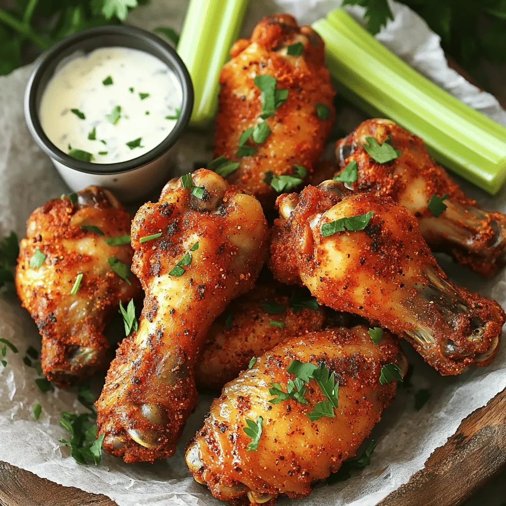 - 2 pounds chicken wings - 2 tablespoons olive oil - 2 teaspoons Cajun seasoning - 1 teaspoon garlic powder - 1 teaspoon onion powder - 1 teaspoon smoked paprika - 1/2 teaspoon black pepper - 1/4 teaspoon cayenne pepper - Salt to taste - Fresh parsley for garnish I love using fresh chicken wings for this recipe. They are juicy and full of flavor. You will need about 2 pounds. Make sure to clean and dry them well. This helps the skin get crispy in the air fryer. Next, we add 2 tablespoons of olive oil. This oil helps the spices stick and gives the wings a nice crisp. Now, here come the spices. You need 2 teaspoons of Cajun seasoning. This gives the wings that bold and zesty kick. If you don't have Cajun seasoning, you can make your own blend at home. We’ll add 1 teaspoon of garlic powder and 1 teaspoon of onion powder. These add depth and richness to the flavor. Now, we toss in 1 teaspoon of smoked paprika. This spice adds a lovely smoky taste. Next, you'll add 1/2 teaspoon of black pepper for a little heat. If you want more spice, add 1/4 teaspoon of cayenne pepper. Adjust it based on your taste. Finally, add salt to taste. Don't forget the fresh parsley! You will need it for garnish. It adds a nice touch and color to your plate. With these ingredients, you will create a flavorful and easy meal that everyone will enjoy. First, take a big bowl. Add in the chicken wings, olive oil, and spices. This includes Cajun seasoning, garlic powder, onion powder, smoked paprika, black pepper, cayenne pepper, and salt. Mix it all together well. Make sure every wing gets coated evenly. This step is key for great flavor. Next, preheat your air fryer. Set it to 400°F (200°C) for about 5 minutes. Preheating helps the wings cook evenly. It also makes them crispier. Don’t skip this step! Now, place the wings in the air fryer basket. Lay them out in a single layer. Cook them for 25 to 30 minutes. Shake the basket halfway through. This helps them cook evenly. The wings should be crispy and reach an internal temperature of 165°F (75°C). If you want extra crispy wings, raise the temperature to 425°F (220°C). Cook for an extra 3 to 5 minutes. Keep an eye on them so they don’t burn. After cooking, take the wings out and let them rest for a few minutes. For a nice touch, sprinkle fresh chopped parsley on top. Serve them on a platter lined with parchment. Add a side of ranch or blue cheese dressing for dipping. You can also include celery sticks for crunch. - Avoid overcrowding the basket: When you put too many wings in at once, they do not cook evenly. This can lead to soggy spots. Always leave space for air to flow. - Shaking the basket for even cooking: Halfway through cooking, shake the basket. This ensures all wings get the same heat. It helps them cook crispy all around. - Customizing heat levels with cayenne: Want more heat? Add more cayenne pepper. Start small and taste as you go. You control the spice level. - Alternative seasoning suggestions: Try other spices like paprika or garlic powder. You can mix and match to find your perfect blend. - Using different oils or marinades: Olive oil works great, but you can try avocado oil for a different flavor. Marinades can add depth. - Other cooking methods comparison: While air frying is quick and easy, grilling or baking wings can give different textures. Each method has its charm, so don’t be afraid to try them all! {{image_2}} Creating your own Cajun seasoning is fun and easy. Mix together: - 1 tablespoon paprika - 1 teaspoon oregano - 1 teaspoon thyme - 1 teaspoon garlic powder - 1 teaspoon onion powder - 1/2 teaspoon cayenne pepper - Salt to taste This blend packs a flavorful punch. You can also explore other flavors like Buffalo or BBQ. Buffalo gives a spicy kick, while BBQ offers a sweet, smoky taste. Each option brings a unique twist to your wings. If you want to change things up, you can use different cuts of chicken. Drumsticks or thighs work well too. They stay juicy and have great flavor. For oil, olive oil is best, but you can try avocado oil. It has a high smoke point and adds a light taste. This switch will not change the crispy texture you want. You can serve these wings as an appetizer or a main dish. For an appetizer, place them on a large platter. Pair them with ranch or blue cheese dressing. Add celery sticks for a crunchy side. If you want them as a main dish, serve with side dishes like fries or a salad. To impress guests, arrange the wings on a wooden board. Garnish with fresh parsley for a pop of color. This makes the wings look delicious and inviting. To keep your leftover wings fresh, follow these tips: - Let the wings cool down to room temperature. - Place them in an airtight container. - Keep them in the fridge for up to 3 days. For the best results, use glass or plastic containers with tight lids. These help to seal in moisture and flavor. When it's time to enjoy your wings again, you want them crispy. Here are some methods: - Air Fryer: Preheat your air fryer to 375°F (190°C). Place the wings in the basket. Heat for about 5-7 minutes, shaking halfway through. - Microwave: If you're short on time, use the microwave. Place wings on a microwave-safe plate. Cover with a damp paper towel to avoid drying out. Heat for 1-2 minutes, checking frequently. Using the air fryer will give you the best crispiness, while the microwave is quick and easy. Enjoy your tasty leftovers! Cook chicken wings for 25–30 minutes at 400°F (200°C). Shake the basket halfway. This helps them cook evenly. You want the wings to be crispy and golden brown. Yes, you can use frozen chicken wings. Just add 5–10 extra minutes to the cooking time. Make sure to check that they reach 165°F (75°C) inside. The safe internal temperature is 165°F (75°C). Use a meat thermometer to check. This ensures they are safe to eat and fully cooked. Absolutely! You can use other spices. Try garlic powder, paprika, or even barbecue sauce. Adjust based on what you like. To make wings crispier, increase the air fryer temperature to 425°F (220°C). Cook for an extra 3–5 minutes. This gives them a nice crunch. You now know how to make tasty chicken wings in the air fryer. We covered the key ingredients, easy steps, and tips for great flavor. Customize your wings with different spices or cooking methods to suit your taste. Remember to store leftovers properly to keep them fresh. With these tips, your wings will impress friends and family. Enjoy crafting this delicious dish whenever you want a satisfying treat!