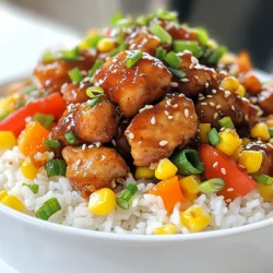 - 4 boneless, skinless chicken breasts - 1 cup honey - ½ cup BBQ sauce (your favorite) - 1 tablespoon soy sauce - 1 teaspoon garlic powder - 1 teaspoon onion powder - Salt and pepper to taste - 2 cups long-grain white rice - 4 cups chicken broth - 1 cup bell peppers (diced, any color) - 1 cup corn (fresh or frozen) - 2 green onions (sliced, for garnish) - Sesame seeds (for garnish) For this Honey BBQ Chicken and Rice dish, start with boneless, skinless chicken breasts. They cook evenly and stay juicy. Use a cup of honey to add sweetness. Mix it with half a cup of your favorite BBQ sauce for that smoky kick. Add a tablespoon of soy sauce for depth, and sprinkle in a teaspoon each of garlic powder and onion powder. This mix gives the chicken a nice flavor boost. Don’t forget salt and pepper to taste. For the rice, use long-grain white rice. Two cups of rice paired with four cups of chicken broth make it rich and tasty. Add color and crunch with one cup of diced bell peppers and a cup of corn, either fresh or frozen. Finally, garnish with sliced green onions and sesame seeds for a pop of flavor and fun. This combo of ingredients makes a perfect meal for family or friends. It’s easy to prepare, and everyone will love it! {{ingredient_image_1}} To start, you need to prepare the honey BBQ mixture. In a small bowl, whisk together the honey, BBQ sauce, soy sauce, garlic powder, onion powder, salt, and pepper. Mix until everything is well combined. This mixture gives the chicken its sweet and smoky flavor. Now, it’s time to marinate the chicken. Place your boneless, skinless chicken breasts in a large resealable bag or a glass dish. Pour half of your honey BBQ mixture over the chicken. Make sure all the pieces are coated. Seal the bag or cover the dish. Marinate in the fridge for at least 30 minutes. For deeper flavor, let it sit for up to 4 hours. While the chicken marinates, rinse the rice under cold water. Keep rinsing until the water runs clear. This step helps remove excess starch and makes the rice fluffier. In a medium saucepan, add the rinsed rice and 4 cups of chicken broth. Bring this to a boil over medium-high heat. Once it boils, reduce to low heat and cover. Let it simmer for about 18 to 20 minutes, or until the rice absorbs all the liquid. Next, cook the chicken. Heat a large skillet over medium heat. Take the marinated chicken out of the bag, discarding any leftover marinade. Cook the chicken for about 6 to 7 minutes on each side. You want it to have a nice glaze from the BBQ sauce. To check for doneness, use a meat thermometer. The internal temperature should reach 165°F (75°C). Once done, remove the chicken from the skillet and let it rest for a few minutes. In the same skillet, add your diced bell peppers and corn. Choose any color of bell pepper you like for a pop of color. Sauté these for about 2 to 3 minutes until they are slightly tender. This step adds extra flavor and texture to your dish. Now, it’s time to combine everything. Fluff the cooked rice with a fork, then stir in the sautéed bell peppers and corn. Mix well to combine. Slice the rested chicken and place it over the rice mix. If you like, drizzle some of the remaining honey BBQ sauce on top. For a beautiful presentation, garnish with sliced green onions and a sprinkle of sesame seeds. Enjoy your meal! How long to marinate for maximum flavor? Marinating chicken for at least 30 minutes gives you good flavor. For the best taste, aim for 4 hours. This time lets the honey and BBQ sauce soak in. Using alternative marinades You can change the flavor by using different marinades. Try teriyaki sauce or a sweet chili sauce. Both add a tasty twist to your chicken. Ensuring juicy chicken To get juicy chicken, avoid overcooking. Cook until the internal temperature hits 165°F. Use a meat thermometer to check this easily. Adjusting cook times for different chicken cuts If you use thighs or drumsticks, cook longer than breasts. Thighs may need an extra few minutes. Always check for doneness. Flavoring rice with herbs and spices Make your rice pop by adding herbs. A pinch of thyme or a bay leaf can enhance the taste. You can even toss in garlic powder while it cooks. Cooking rice in advance Cook rice ahead of time to save effort. You can store it in the fridge for up to four days. Just reheat it before serving. Pro Tips Marinate for Maximum Flavor: The longer you marinate the chicken, the more flavorful it will be. Aim for at least 1 hour, but if you can, let it sit for 4 hours or overnight for the best results. Use a Meat Thermometer: To ensure your chicken is perfectly cooked, use a meat thermometer to check that the internal temperature reaches 165°F (75°C). Customize Your Rice: Feel free to add other vegetables to the rice, like peas or carrots, to enhance the dish's color and nutrition. You can also use brown rice for a healthier option. Leftover Sauce Usage: If you have leftover honey BBQ sauce, use it as a dip for veggies or as a glaze for grilled meats. It's a versatile condiment that can elevate many dishes. {{image_2}} You can switch up the flavor with different sauces. Try teriyaki sauce for a sweet twist. Sweet chili sauce adds a spicy kick. If you're not a fan of chicken, use tofu or beef instead. Tofu absorbs flavors well, making it a great choice. Thinly sliced beef cooks quickly and pairs nicely with the honey BBQ sauce. To make this dish gluten-free, use gluten-free soy sauce. Most BBQ sauces are gluten-free, but check labels. For vegetarian and vegan options, replace chicken with marinated, grilled tofu. You can also use plant-based meat alternatives for a similar texture. This way, everyone can enjoy this meal. Pair Honey BBQ Chicken and Rice with simple side dishes. Steamed broccoli or a fresh salad works well. For fun and color, serve with roasted sweet potatoes. When hosting, use a large platter for a beautiful presentation. Arrange the chicken and rice in the center. Scatter diced bell peppers and corn around for color. Finish with green onions and sesame seeds on top. This makes for a stunning display at any gathering. To keep your Honey BBQ Chicken and Rice fresh, store leftovers right away. Place the chicken and rice in an airtight container. Make sure to let the food cool before sealing. This helps prevent moisture build-up, which can make your meal soggy. You can keep it in the fridge for up to three days. When you are ready to eat your leftovers, reheating is key. Use the microwave for quick warmth. Heat in short bursts, stirring in between. This ensures even heating. If you prefer, you can also reheat on the stove. Just add a splash of chicken broth to keep the rice moist. You can freeze Honey BBQ Chicken and Rice for longer storage. For the best taste, freeze the chicken and rice separately. This helps each part maintain its texture. Use freezer-safe bags or containers. Label them with the date to keep track. To thaw, place the chicken in the fridge overnight. For rice, you can place it in warm water for quicker results. Once thawed, reheat on the stove or in the microwave until hot. Avoid using high heat; it can change the texture. Enjoy your meal just as delicious as the first time! You can use turkey or tofu instead of chicken. Both options work well with the honey BBQ flavors. If you prefer seafood, try shrimp or salmon. Just adjust the cooking times to ensure proper doneness. Yes, you can! Place the marinated chicken in the slow cooker with rice and broth. Cook on low for 4-6 hours or high for 2-3 hours. The chicken will be tender, and the rice will soak up all the flavors. Cooked Honey BBQ Chicken lasts about three to four days in the fridge. Store it in an airtight container to keep it fresh. Always check for any off smells or changes in texture before eating. Marinating the chicken enhances its flavor and tenderness. While not mandatory, marinating for at least 30 minutes is best. If you are short on time, you can skip it, but the dish will be less flavorful. Yes, you can use brown rice! Just remember that brown rice takes longer to cook. Use about 40-45 minutes of cooking time instead of 18-20 minutes. Adjust the liquid amount as needed for best results. This blog post offers a complete guide to making Honey BBQ Chicken and Rice. You learned about the right ingredients, detailed cooking steps, and tips for maximum flavor. I shared ways to make this dish fit different diets and some easy serving ideas too. With the right cooking skills, you can impress anyone with your meal. Enjoy experimenting with flavors and make this dish your own. Following these steps ensures a tasty outcome every time. Happy cooking!