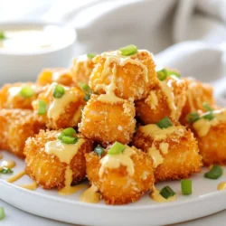 - 1 pound salmon fillet, skin removed and cut into bite-sized cubes - 1/2 cup all-purpose flour - 1/2 cup panko breadcrumbs - 1 egg, beaten - 1 teaspoon garlic powder - 1 teaspoon paprika - 1/2 teaspoon salt - 1/2 tablespoon black pepper - Vegetable oil for frying The salmon is the star of this dish. Use fresh salmon for the best flavor. Cut the salmon into cubes that are easy to eat. The flour mixture helps the coating stick well. - 1/2 cup mayonnaise - 2 tablespoons sweet chili sauce - 1 tablespoon sriracha (adjust to taste) The bang bang sauce adds a nice kick. Mix the mayonnaise, sweet chili sauce, and sriracha together. You can change the amount of sriracha for more or less heat. - 1 green onion, finely chopped Chop green onions to sprinkle on top. This adds color and freshness to the dish. It also gives a nice crunch when you bite in. {{ingredient_image_1}} To start, gather your ingredients. You need one pound of salmon fillet. Cut it into small cubes. This makes them easy to fry and eat. Next, grab three bowls. In the first bowl, mix together: - 1/2 cup all-purpose flour - 1 teaspoon garlic powder - 1 teaspoon paprika - 1/2 teaspoon salt - 1/2 tablespoon black pepper In your second bowl, beat one egg. This will help the crust stick. In the third bowl, add 1/2 cup of panko breadcrumbs. These will give the bites a crispy texture. Now, take each salmon cube. Dip it in the flour mix first. Then, coat it in the beaten egg. Finally, roll it in the panko breadcrumbs. Make sure each piece is well covered for that extra crunch. Now it's time to fry! Heat about 1/4 inch of vegetable oil in a large skillet. Set the heat to medium-high. Once the oil is hot, add the salmon bites in batches. Do not overcrowd the pan; this helps them cook evenly. Fry each side for about 3 to 4 minutes. Look for a golden brown color. This means they are cooked through. When done, take them out and place them on a paper towel-lined plate. This will soak up any extra oil. While the bites cool, let's make the bang bang sauce. In a small bowl, mix together: - 1/2 cup mayonnaise - 2 tablespoons sweet chili sauce - 1 tablespoon sriracha (adjust to taste) Stir well until it’s creamy and smooth. You can add more sriracha if you like it spicier. This sauce is key for that bang bang flavor! To serve, place the salmon bites on a platter. Drizzle the sauce over them or use it as a dip. Don’t forget to sprinkle some finely chopped green onions on top for a fresh touch. To get your salmon bites extra crispy, coat them well. First, use the flour mix. Then dip into the egg. Finally, roll in the panko breadcrumbs. Make sure every side is covered. This adds a nice crunch when you fry them. Fry in hot oil and don’t crowd the pan. This lets them cook evenly. The bang bang sauce can be spicy or mild. Start with one tablespoon of sriracha. If you like more heat, add more sriracha little by little. Mix the sauce well after each addition. Taste it as you go. This way, you get a sauce that suits your taste. One common mistake is not heating the oil enough. If the oil is not hot, the bites absorb too much oil. This makes them soggy. Another mistake is overcrowding the pan. Fry in batches to keep them crispy. Lastly, don’t skip the paper towel. It helps remove excess oil after frying. Pro Tips Use Fresh Salmon: For the best flavor and texture, choose fresh salmon over frozen. It will enhance the overall taste of your bites. Adjust the Spice: Feel free to modify the amount of sriracha in the bang bang sauce to match your spice preference. Start with less if you are unsure! Double Fry for Extra Crunch: For an even crunchier texture, consider frying the salmon bites a second time for 1-2 minutes after they have cooled slightly. Garnish Wisely: Adding chopped herbs like cilantro or parsley can elevate the presentation and add a fresh flavor contrast to the dish. {{image_2}} You can swap salmon with other proteins for Bang Bang bites. Try shrimp for a seafood twist. Chicken breast works well, too. Cut the chicken into bite-sized pieces. Both options cook quickly and stay juicy. Tofu is a great choice for a plant-based version. Just ensure it firms up well before frying. While the classic bang bang sauce is popular, you can mix it up. Try a honey mustard sauce for a sweet touch. A spicy garlic sauce adds heat and flavor. For a creamy twist, blend Greek yogurt with your favorite spices. Each sauce gives a unique flavor to the bites. Feel free to experiment and find your favorite! Serve Bang Bang salmon bites with fresh veggies. A crunchy cucumber salad pairs nicely. You can also add rice or quinoa for a filling meal. Consider a light dipping sauce like soy sauce or ponzu. These options balance the richness of the bites. They also add color and texture to your plate. Enjoy mixing and matching to create a full meal! Store leftover salmon bites in an airtight container. Place a paper towel in the container to absorb moisture. This keeps the bites crispy. Consume the leftovers within two days for the best taste. To reheat, use an oven or air fryer. Preheat the oven to 350°F. Place the salmon bites on a baking sheet. Bake for about 10 minutes, or until hot. If using an air fryer, heat at 350°F for 5-7 minutes. This helps restore their crispiness. You can freeze salmon bites for later use. First, let them cool completely. Then, place them in a single layer on a baking sheet. Freeze for about an hour. After that, transfer them to a freezer bag. They can stay frozen for up to three months. When ready to eat, thaw overnight in the fridge before reheating. Bang Bang sauce is a creamy, spicy sauce. It mixes mayonnaise, sweet chili sauce, and sriracha. You can adjust the heat by adding more or less sriracha. This sauce adds a zesty kick to any dish. It pairs perfectly with our salmon bites. Yes, you can prepare the salmon bites ahead. Coat the salmon cubes and keep them in the fridge for a few hours. Fry them just before serving for the best crunch. You can also make the sauce in advance. Just store it in the fridge until you're ready to use it. Bang Bang Salmon Bites go well with many sides. Try serving them with a fresh salad. You can also pair them with rice or quinoa. For a fun twist, serve them in tacos with slaw. The options are endless! To make them healthier, you can bake the salmon bites instead of frying. Use a light spray of oil for crispiness. You can also use whole wheat flour and panko for added fiber. Adding more veggies to the dish is another great option. Absolutely! Baking is a great choice for a healthier option. Preheat your oven to 400°F. Place the coated salmon bites on a baking sheet. Lightly spray them with oil. Bake for about 15-20 minutes until golden and cooked through. Flip halfway for even cooking. Bang Bang Salmon Bites are easy and tasty. We covered key ingredients, steps to make them, and tips for success. You learned how to introduce different proteins and sauces for fun twists. Storing and reheating bits are simple, too. If you follow these tips, you'll impress everyone with your cooking skills. Enjoy your delicious Bang Bang Salmon Bites and make them a regular part of your meals!