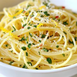 - 400g spaghetti - 6 cloves of garlic, thinly sliced - 1/2 cup extra virgin olive oil - 1 teaspoon red pepper flakes - Salt, to taste - Fresh parsley, chopped (1/4 cup) - Zest of 1 lemon - Grated Parmesan cheese (optional, for serving) Spaghetti Aglio e Olio is simple yet full of flavor. The key ingredients come together easily. First, you need spaghetti. It forms the base of this dish. Next, garlic is your star. Use six cloves, thinly sliced for a strong taste. Extra virgin olive oil adds richness. A half cup will do. Red pepper flakes bring heat. Just one teaspoon adds a nice kick. Don’t forget salt to enhance all the flavors. Fresh parsley gives a pop of color and taste. Chop about a quarter cup to sprinkle on top. Zest from one lemon brightens the dish. Add grated Parmesan cheese if you like a creamy touch. Each ingredient plays a role in making this dish special. Keep them handy for a quick and tasty meal. {{ingredient_image_1}} Start by boiling a large pot of salted water. Use about 1 tablespoon of salt for every 4 liters of water. Once the water is boiling, add 400g of spaghetti. Cook it according to the package instructions until it is al dente. This usually takes about 8 to 10 minutes. While the pasta cooks, reserve 1 cup of the pasta water. After cooking, drain the spaghetti in a colander. Next, take a large skillet and heat 1/2 cup of extra virgin olive oil over medium heat. Once the oil is warm, add 6 cloves of thinly sliced garlic. Cook the garlic gently for about 2-3 minutes. Watch the garlic closely, as you want it golden and fragrant, not burnt. This step adds rich flavor to your dish. After the garlic is ready, stir in 1 teaspoon of red pepper flakes. Cook it for another 30 seconds to release the spice. Then, add the drained spaghetti to the skillet. Pour in the reserved pasta water slowly, mixing everything well. If it feels too dry, add a bit more pasta water. Finally, season with salt, and toss in 1/4 cup of chopped parsley and the zest of 1 lemon. Plate the spaghetti in bowls and, if you like, top it with grated Parmesan cheese. Enjoy this simple and tasty dish! Choosing the right spaghetti is key. Look for high-quality durum wheat pasta. It holds sauce well and cooks evenly. Thin spaghetti can clump together, so I prefer regular spaghetti for this dish. Next, focus on the garlic. Cooking time is crucial. Heat the oil over medium heat, then add sliced garlic. Cook it gently for about 2-3 minutes. You want it golden, not brown. Burnt garlic tastes bitter. This step adds rich flavor to your dish. Pairing your spaghetti with bread is a must. A slice of crusty bread soaks up the tasty oil. A fresh salad balances the meal. I like a simple green salad with a light vinaigrette. For cheese, go with grated Parmesan. It adds a nice salty bite. Use it sparingly to not overpower the garlic flavor. If you want a twist, try a sprinkle of lemon zest on top. It adds brightness and freshness to each bite. Pro Tips Use Fresh Garlic: For the best flavor, opt for fresh garlic instead of pre-minced. It adds a vibrant taste to your dish. Control the Heat: Adjust the amount of red pepper flakes based on your spice preference. Start with less and add more if needed. Perfect Pasta Texture: Ensure you cook the spaghetti al dente for the best texture. It should be firm to the bite, making it perfect for tossing with the sauce. Enhance with Lemon: Adding lemon zest not only brightens the flavor but also balances the richness of the olive oil. {{image_2}} You can make Spaghetti Aglio e Olio even better by adding protein or veggies. For a tasty twist, try shrimp or chicken. Cook the protein in the olive oil before adding the garlic. This way, the flavors mix well. If you want a vegetarian meal, sauté some vegetables like bell peppers or zucchini. These add color and nutrition to the dish. Spaghetti Aglio e Olio has many styles. Naples is famous for its simple version. Here, they focus on high-quality olive oil and garlic. You may find unique local ingredients in other regions. Some use fresh herbs like basil or even anchovies. These flavors change with each area. Don't be afraid to explore and add your favorites! To store your leftover spaghetti aglio e olio, let it cool first. Place it in an airtight container. This keeps the flavors fresh. You can store it in the fridge for up to three days. If you want to keep it longer, freeze it in a freezer-safe bag. Make sure to remove as much air as possible to avoid freezer burn. When it's time to reheat, use a skillet for the best results. Add a splash of olive oil to the pan. This helps restore the dish’s original flavor. Heat it over medium-low heat. Stir gently to warm it up evenly. If it's dry, add a bit of reserved pasta water. You can also use the microwave, but it may not taste as good. Cover the bowl and heat in short bursts, stirring in between. This keeps the pasta moist. What is the origin of Spaghetti Aglio e Olio? Spaghetti Aglio e Olio comes from Italy. It is a simple dish from Naples. The name means spaghetti with garlic and oil. It shows how basic ingredients can create great taste. Can I use other types of pasta? Yes, you can use other pasta shapes. While spaghetti is best, penne or linguine work too. Just remember to adjust the cooking time based on the pasta type. How can I make this dish vegetarian? This dish is already vegetarian! It uses no meat or animal products. Just focus on the garlic, olive oil, and herbs for flavor. What can I substitute for garlic? If you need a garlic substitute, try shallots or garlic powder. These give a similar taste, but fresh garlic is best for true flavor. Spaghetti Aglio e Olio is a simple yet tasty dish. It features garlic, olive oil, and just a few other ingredients. This article covered how to make it step-by-step, with tips and variations. You can even mix in proteins or veggies to change it up. With easy storage and reheating tips, you can enjoy leftovers too. Try this dish and impress your friends and family with your cooking skills. Your new go-to recipe awaits!