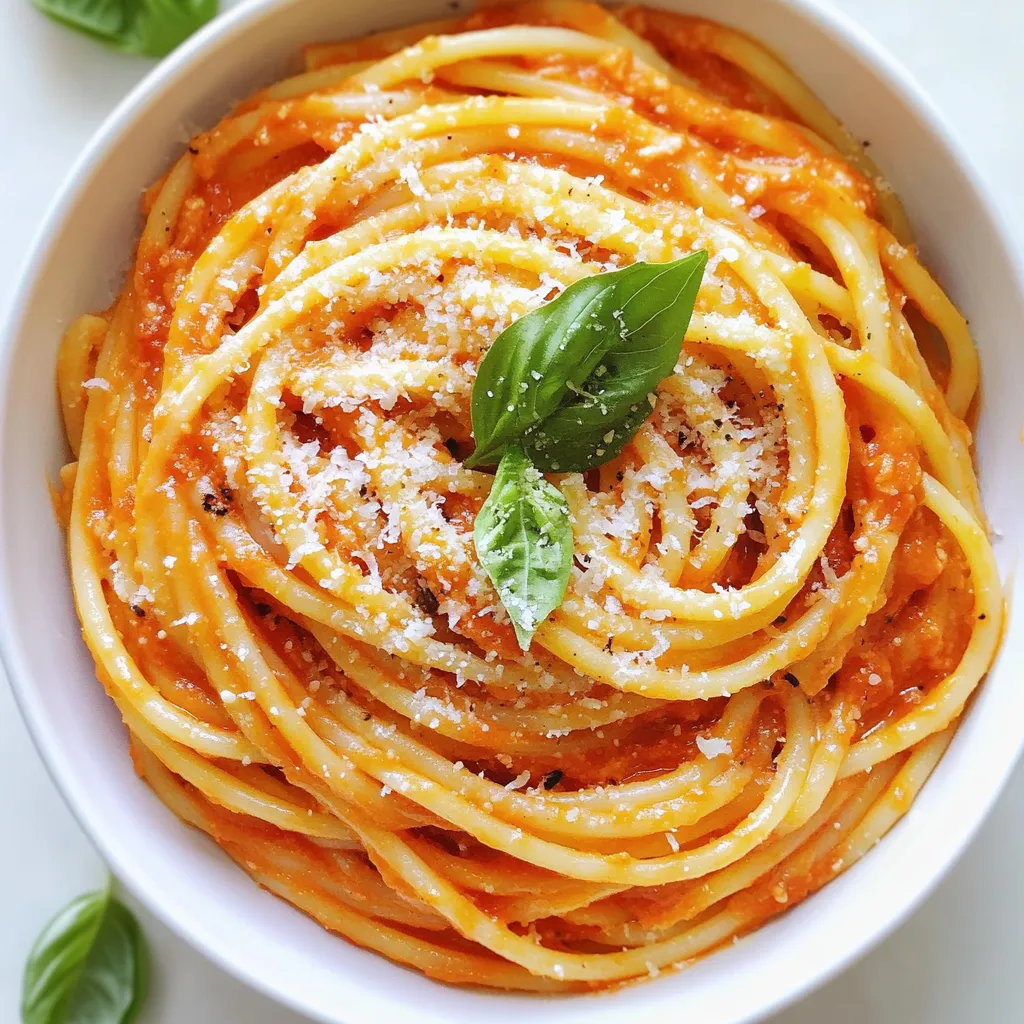 - 300g pasta of your choice (fusilli or penne) - 400g canned diced tomatoes - 200g ricotta cheese - 2 cloves garlic, minced - 1 tablespoon olive oil - 1 teaspoon dried oregano - Salt and pepper to taste - Fresh basil leaves, for garnish - 50g grated Parmesan cheese (optional) When you make Tomato Ricotta Pasta, you need a few simple items. The pasta is the heart of the dish. I like fusilli or penne for their fun shapes that hold sauce well. Canned diced tomatoes give you that rich flavor without the fuss. They also save you time. Ricotta cheese adds creaminess and a lovely taste. Garlic is a must for that aromatic kick. Olive oil helps to sauté the garlic and makes everything smooth. Dried oregano brings warmth, while salt and pepper balance the flavors. Fresh basil leaves are perfect for topping your meal. They add a pop of color and fresh taste. If you're feeling fancy, sprinkle some grated Parmesan cheese on top. It adds a nice salty finish. - Alternatives to ricotta cheese (e.g., cottage cheese) - Different pasta choices for dietary needs - Fresh vs. canned tomatoes If you want to change things up, you can swap ricotta for cottage cheese. It has a different texture but still tastes great. You can also use gluten-free pasta if needed. There are many options out there now. If you prefer fresh tomatoes, use about 800g. Chop them and cook them down. This gives a fresh taste, but it takes more time. Canned tomatoes are quicker and still tasty. - Breakdown of calories, protein, and other nutrients - Benefits of using fresh ingredients This dish is not only delicious, but it is also healthy. A serving has about 400 calories. It provides good protein from the ricotta. Plus, you get vitamins from the tomatoes and basil. Using fresh ingredients means you get better nutrients and flavors. Fresh foods are also free from preservatives. So, you can feel good about what you eat. {{ingredient_image_1}} First, fill a large pot with water and add salt. Bring the water to a boil. Once boiling, add 300g of your favorite pasta. Cook the pasta until it is al dente. This usually takes about 8 to 10 minutes, but check the package for exact times. Before you drain the pasta, reserve about 1 cup of the pasta water. This water is starchy, and it helps make the sauce creamy. Drain the pasta in a colander but do not rinse it. In a large skillet, pour in 1 tablespoon of olive oil. Heat it over medium heat. Add 2 minced garlic cloves and sauté for about 1 minute. You want it fragrant but not burnt. Next, add 400g of canned diced tomatoes along with their juice. Sprinkle in 1 teaspoon of dried oregano, salt, and pepper to taste. Stir everything well. Let it simmer for 5 to 7 minutes. This will help thicken the sauce. Now, reduce the heat to low. Add 200g of ricotta cheese to the sauce. Stir it in until it blends well and becomes creamy. If the sauce seems too thick, add some reserved pasta water. This will help create the perfect texture. Add the drained pasta to the sauce. Toss it gently until the pasta is well coated. If needed, add more pasta water for an even creamier dish. When serving, use a large plate or bowl for a great presentation. Twirl the pasta to create height on the plate. Garnish with fresh basil leaves for color and flavor. You can also sprinkle 50g of grated Parmesan cheese on top if you like. This adds a nice salty touch. Enjoy your meal! To make the best Tomato Ricotta Pasta, avoid overcooked pasta. Overcooked pasta can turn mushy. To keep it firm, cook it until it is al dente. This means it should be tender but still have a slight bite. For cooking times, here are some tips for different pasta types: - Fusilli: Cook for 8-10 minutes. - Penne: Cook for 11-13 minutes. Check the package for specific times, as different brands may vary. To boost the flavor, you can add herbs and spices. Consider adding fresh basil or parsley. A pinch of red pepper flakes can add a nice kick. If you want to add protein, chicken or shrimp work well. Cook the protein before adding it to the sauce. This addition makes the dish heartier and more filling. Choosing the right cookware is key for making pasta dishes. A large pot is great for boiling pasta. Look for a pot that holds enough water for a good boil. A large skillet is perfect for making the sauce. Use a wooden spoon for stirring. A pasta fork is also handy for mixing and serving. Pro Tips Tip 1: Use Fresh Tomatoes: If in season, substitute canned tomatoes with fresh, ripe tomatoes for a brighter flavor. Tip 2: Make it Spicy: Add red pepper flakes while sautéing garlic for a little heat and extra flavor. Tip 3: Customize Your Cheese: Try mixing in other cheeses like mozzarella or goat cheese for different flavor profiles. Tip 4: Add Vegetables: Toss in some spinach or zucchini for added nutrition and texture in your pasta dish. {{image_2}} For a gluten-free meal, you can use gluten-free pasta. Many brands offer great options, like rice or corn pasta. These cook similarly to regular pasta, so you won’t miss out on taste. If you want to make this dish vegan, try using plant-based ricotta. Look for brands made from almonds or cashews. They provide a creamy texture and taste great. You can also skip the cheese or use nutritional yeast for a cheesy flavor. You can make this pasta dish even better by adding seasonal veggies. In the spring, try adding fresh asparagus or peas. In summer, toss in zucchini or bell peppers. Fall offers great options like butternut squash. In winter, add spinach or kale for a pop of color. You can also change herbs based on the season. Use fresh basil in summer, thyme in spring, and rosemary in winter. Each herb adds its own charm. Want to kick up the heat? Just add red pepper flakes. Start with a pinch and adjust to your taste. This small addition can change the whole dish. You can also include savory ingredients like olives or sun-dried tomatoes. These will deepen the flavor and create a more complex taste. Don't be afraid to experiment! Each twist can lead to a new favorite. To keep Tomato Ricotta Pasta fresh, store it in an airtight container. This will help keep moisture in and prevent drying out. You can store it in the fridge for up to three days. If you want to enjoy it later, freezing is a great option. When reheating pasta, I recommend using a skillet. Add a splash of water or olive oil to keep it moist. Stir gently over medium heat until warm. This method helps keep the sauce creamy. You can also use the microwave but cover it with a damp paper towel. This helps trap steam and keeps the creaminess. To freeze leftover pasta, let it cool completely first. Then, place it in a freezer-safe bag or container. Remove as much air as possible to prevent freezer burn. This dish can last up to three months in the freezer. When ready to eat, thaw it overnight in the fridge. Reheat using the skillet method for the best texture. Making Tomato Ricotta Pasta takes about 25 minutes. You need 10 minutes for prep. Cooking the pasta and sauce takes about 15 minutes. This quick recipe is perfect for busy days or a last-minute meal. Yes, you can use fresh tomatoes. Choose ripe tomatoes for the best flavor. You will need about 600g of fresh tomatoes. Cut them into small pieces. Cook them in the skillet for about 10-12 minutes. This will help them break down and create a nice sauce. Tomato Ricotta Pasta offers good nutrition. It is rich in protein from ricotta cheese. The tomatoes add vitamins and antioxidants. You can make it healthier by using whole grain pasta. This choice adds fiber and keeps you full longer. You can serve Tomato Ricotta Pasta with a fresh salad. A simple green salad with olive oil and lemon works well. Garlic bread is also a great side. It adds crunch and is perfect for sopping up sauce. Consider roasted vegetables for a colorful plate. This blog post covers all you need to know about making delicious Tomato Ricotta Pasta. You learned about the essential ingredients, step-by-step instructions, and helpful tips to perfect this dish. I also shared variations to suit different diets and preferences. In the end, cooking is all about creativity and enjoyment. Don’t hesitate to make this recipe your own. Whether you stick to my tips or explore new flavors, enjoy every bite!