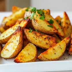 Here’s what you need for crispy air fryer potato wedges: - 4 medium russet potatoes - 3 tablespoons olive oil - 2 teaspoons garlic powder - 1 teaspoon onion powder - 1 teaspoon smoked paprika - 1 teaspoon dried oregano - Salt and pepper to taste - Fresh parsley, chopped (for garnish) These simple ingredients make a big difference. The russet potatoes give a fluffy inside and a crispy outside. Olive oil helps the spices stick and enhances the flavor. Garlic powder and onion powder add depth to the taste. Smoked paprika gives a nice kick. Dried oregano adds herb freshness. Lastly, don't forget salt and pepper for the perfect finish. Using fresh parsley as a garnish makes the dish look bright and inviting. It’s a simple step that adds color and a burst of flavor. Start by washing and scrubbing the potatoes. This removes dirt and makes them clean. Pat them dry with a kitchen towel. Next, cut each potato in half lengthwise. Then, cut each half into 4 to 6 wedges. The size of the wedges can change how they cook. In a large bowl, mix the wedges with olive oil. Add 2 teaspoons of garlic powder, 1 teaspoon of onion powder, 1 teaspoon of smoked paprika, and 1 teaspoon of dried oregano. Sprinkle in salt and pepper to taste. Toss everything together well. This step ensures every wedge gets that tasty flavor. First, preheat your air fryer to 400°F (200°C) for about 3 minutes. This helps the wedges cook evenly. Next, place the seasoned wedges in a single layer in the air fryer basket. You may need to do this in batches if your fryer is small. Cook the wedges for 15 to 20 minutes. Remember to shake the basket halfway through. This gives you golden brown and crispy wedges. When done, remove them and let them cool for a few minutes. Enjoy your delicious, crispy potato wedges! To get crispy wedges, start by drying the potatoes. After washing, pat them dry with a towel. This step is key. If the potatoes are wet, they will steam instead of crisp. Adjust the cooking time if your wedges are thick. Thicker wedges need a bit more time to get that golden look. Aim for about 20 minutes for thicker cuts. Adding extra spices can take your wedges to the next level. Consider using cayenne for heat or rosemary for a fresh twist. You can also try sweet potatoes for a different flavor. They add a nice sweetness and color. Each type of potato brings its unique taste, so feel free to experiment. When making multiple batches, keep the first batch warm. Place them on a baking sheet in a low oven, about 200°F. This way, everyone can enjoy hot, crispy wedges together. Don’t overcrowd the air fryer basket. Leave space for air to flow, ensuring each wedge cooks evenly. {{image_2}} You can change the flavor of your potato wedges easily. Here are some fun ideas: - Spicy potato wedges: Add cayenne pepper or chili powder for heat. Mix these with your oil and spices. This gives a nice kick to the dish. - Herb-infused options: Try adding fresh or dried herbs. Rosemary, thyme, or basil work great. They add a fresh taste. Mix them with the garlic and onion powder for a lovely aroma. You can cook potato wedges in different ways. Each method gives a unique taste: - Oven-baked version: Preheat your oven to 425°F (220°C). Spread the seasoned wedges on a baking sheet. Bake for 25-30 minutes until crispy. Flip them halfway for even cooking. - Traditional frying method: Heat oil in a deep pan. Fry the wedges until golden brown. This method gives a rich, crispy texture. Be careful with hot oil! Pairing your potato wedges with the right dips makes them even better. Here are some suggestions: - Pairing with dips: Serve with ranch, ketchup, or aioli. These dips enhance the flavor and add creaminess. - Complementary dishes: Enjoy them with burgers, grilled chicken, or salads. They make a great side dish. Mix and match to find your favorite combo! To keep your potato wedges fresh, place them in an airtight container. Glass or plastic containers work well. Make sure the wedges cool to room temperature before sealing. This prevents moisture buildup, which can make them soggy. The best way to reheat potato wedges is in the air fryer. Set it to 350°F (175°C) and heat for about 5-7 minutes. This method helps retain crispiness. You can also use a conventional oven. Heat it to 375°F (190°C) and bake for about 10 minutes. Yes, you can freeze potato wedges! To freeze, first cook them fully. Let them cool down before placing them in a single layer on a baking sheet. Freeze for about 1-2 hours until firm. Then, transfer them to a freezer bag or container. When ready to eat, bake them directly from the freezer. No need to thaw! To make air fryer potato wedges from scratch, first wash and scrub 4 medium russet potatoes. Pat them dry with a towel. Cut each potato in half lengthwise, then slice each half into 4 to 6 wedges. In a bowl, mix the wedges with 3 tablespoons olive oil, 2 teaspoons garlic powder, 1 teaspoon onion powder, 1 teaspoon smoked paprika, 1 teaspoon dried oregano, and salt and pepper. Toss until coated. Preheat your air fryer to 400°F (200°C). Arrange the wedges in a single layer in the air fryer basket. Cook for 15 to 20 minutes, shaking halfway through. Enjoy your crispy wedges! The best type of potato for wedges is the russet potato. Russets are starchy and crisp up well when cooked. They have a fluffy interior and a great texture. You can also try Yukon Gold potatoes for a buttery flavor. Avoid waxy potatoes, as they may not get as crispy. Yes, you can use different seasonings for air fryer potato wedges! You can try chili powder for heat or Italian herbs for a fresh taste. Other options include parmesan cheese, lemon zest, or even a sprinkle of cayenne pepper. Feel free to mix and match spices to find your favorite flavor. To ensure your wedges are crispy, dry the potatoes well after washing. Make sure they are not overcrowded in the air fryer basket. Cooking in batches helps. Shake the basket halfway through cooking to allow even air flow. Lastly, adjust cooking time as needed for your air fryer model. You can store cooked potato wedges in the fridge for about 3 to 5 days. Place them in an airtight container to keep them fresh. When you’re ready to eat, reheat them in the air fryer to regain their crispiness. Air fryer potato wedges are easy and tasty. We covered the key ingredients, crucial steps, and helpful tips. You learned how to season, cook, and store them for later. Explore flavor options and different cooking methods to mix things up. Enjoy your crispy wedges with your favorite dips. With these ideas, you can create a delicious snack that everyone will love. Happy cooking!