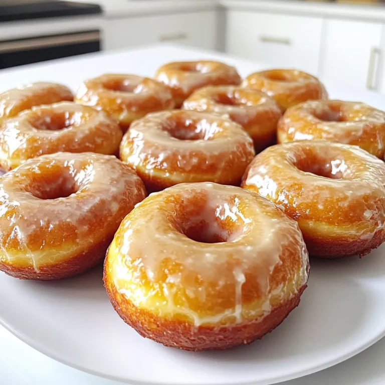 To make these tasty donuts, gather the following main ingredients: - 1 cup all-purpose flour - 1/2 cup granulated sugar - 1/4 cup brown sugar, packed - 1 teaspoon baking powder - 1/2 teaspoon baking soda - 1/4 teaspoon salt - 1/2 teaspoon ground cinnamon - 1/4 teaspoon nutmeg - 1/2 cup buttermilk, at room temperature - 1 large egg, at room temperature - 1/2 teaspoon vanilla extract - 1/2 cup unsalted butter (for browning) These ingredients give the donuts their light texture and rich flavor. The brown sugar adds depth, while the spices bring warmth and comfort. For the sweet maple glaze, you will need: - 1/2 cup maple syrup - 1 cup powdered sugar This glaze makes the donuts shine with a lovely sweetness. The maple syrup adds a unique flavor that pairs perfectly with the brown butter. If you need to swap out some ingredients, here are a few great options: - All-purpose flour can be replaced with whole wheat flour for a healthier version. - Buttermilk can be made by mixing milk with a bit of vinegar or lemon juice. - Granulated sugar can be substituted with coconut sugar if you prefer a less processed option. - For a dairy-free version, use almond milk or oat milk and a plant-based butter. These substitutions keep the taste delightful while catering to your dietary needs. Start by preheating your oven to 350°F (175°C). This step is key for perfect donuts. While the oven heats, grab your donut pan. Lightly grease it with non-stick spray. This helps prevent the donuts from sticking. Next, we’ll brown the butter. In a small saucepan, melt 1/2 cup of unsalted butter over medium heat. Gently swirl the pan as it melts. Watch it closely. In about 5-7 minutes, it will turn a deep golden brown. It will smell nutty and delicious. Remove it from heat and let it cool slightly. Now, it’s time to mix your dry ingredients. In a large bowl, whisk together: - 1 cup all-purpose flour - 1/2 cup granulated sugar - 1/4 cup brown sugar, packed - 1 teaspoon baking powder - 1/2 teaspoon baking soda - 1/4 teaspoon salt - 1/2 teaspoon ground cinnamon - 1/4 teaspoon nutmeg Make sure everything is well combined. In another bowl, mix your wet ingredients. Combine 1/2 cup buttermilk, 1 large egg, and 1/2 teaspoon vanilla extract. Slowly add the slightly cooled browned butter. Whisk until smooth. Pour the wet mixture into the dry ingredients. Gently fold them together until just combined. Be careful not to overmix. Transfer the batter into a piping bag or zip-top bag. Snip off the corner of the bag. Fill each cavity of the donut pan about 2/3 full. Bake for 10-12 minutes. They should be golden brown. A toothpick should come out clean from the center. Let them cool in the pan for about 5 minutes, then move to a wire rack. While the donuts cool, prepare the maple glaze. In a bowl, whisk together 1/2 cup maple syrup and 1 cup powdered sugar. Mix until smooth. If the glaze is too thick, add a teaspoon of water. Once the donuts are cool, dip the tops into the glaze. Let them set on a wire rack or plate. Enjoy your sweet treat! To make sure your butter is perfectly browned, watch it closely. Start by melting the butter in a pan over medium heat. Swirl the pan often. This helps the butter brown evenly. You want a deep golden color. It should smell nutty, which means it’s ready. This will take about 5-7 minutes. If it burns, you need to start over. When making the batter, don’t overmix. Mix just until the wet and dry ingredients are combined. Overmixing makes donuts tough. Also, use room temperature ingredients. This helps the batter blend smoothly. If your egg or buttermilk is cold, it can shock the batter and change the texture. For the glaze, start with maple syrup and powdered sugar. Mix them until smooth. If the glaze is too thick, add a little water, one teaspoon at a time. Keep mixing until you get the right consistency. It should coat the back of a spoon but not drip off too fast. This will give your donuts a nice, even glaze. {{image_2}} You can easily change the taste of your donuts. Try using different extracts. For example, almond or maple extract adds a unique twist. Just replace half of the vanilla extract with your chosen flavor. You can also use spices like cardamom or ginger for warmth. Experimenting with flavors helps you find your favorite. Adding texture to your donuts makes them even better. Chop up nuts like walnuts or pecans and fold them into the batter. If you love chocolate, mix in chocolate chips. Dark or milk chocolate works great here. Just be careful not to overmix, as this can make your donuts dense. These add-ins make every bite exciting and tasty. You can switch up the way you glaze your donuts. Instead of the classic maple glaze, try a chocolate glaze. Just melt chocolate and dip the donuts in it. You can also sprinkle toppings like crushed nuts or sprinkles on the glaze. For a lighter option, dust them with powdered sugar. These techniques allow you to create a variety of delicious donuts to enjoy! To keep your Brown Butter Maple Donuts fresh, store them in an airtight container. Layer parchment paper between the donuts to prevent them from sticking together. Place the container in a cool, dry spot, like your kitchen counter. This method helps maintain the donuts' soft texture and delicious flavor for up to three days. If you want to save some donuts for later, freezing is a great option. Allow the donuts to cool completely before freezing. Wrap each donut in plastic wrap, then place them in a freezer bag. Squeeze out the air before sealing. Properly stored, these donuts can last in the freezer for up to three months. When you're ready to enjoy them, simply thaw at room temperature. To bring back the warm, fresh taste of your donuts, reheat them in the oven. Preheat your oven to 350°F (175°C). Place the donuts on a baking sheet and warm them for about 5-10 minutes. This method keeps the outside crisp while warming the inside. Avoid using the microwave, as it can make the donuts chewy rather than soft and fluffy. Enjoy your treats as if they were just baked! If you don’t have buttermilk, you can make a quick substitute. Mix 1/2 cup of milk with 1/2 tablespoon of lemon juice or vinegar. Let it sit for about 5 minutes. This will create a similar tangy flavor. You can also use plain yogurt or sour cream, thinned with a little milk. Yes, you can make these donuts vegan! Replace the egg with a flax egg. To make a flax egg, mix 1 tablespoon of ground flaxseed with 2.5 tablespoons of water. For buttermilk, use a non-dairy milk like almond or soy milk with a splash of vinegar. Finally, substitute the butter with a vegan butter or coconut oil. Brown Butter Maple Donuts stay fresh for about 2 days at room temperature. To keep them longer, store them in an airtight container in the fridge for up to a week. You can also freeze them for up to 3 months. Just thaw them at room temperature before enjoying. Finding Brown Butter Maple Donuts can be fun! Check local bakeries or coffee shops. Many places offer seasonal treats. You can also search online for bakeries that specialize in gourmet donuts. Some might even deliver! Making Brown Butter Maple Donuts is fun and rewarding. We covered the main ingredients and how to make a tasty glaze. I shared step-by-step instructions and helpful tips to avoid common mistakes. You can even try different flavors or store leftovers easily. Enjoying these donuts brings joy to your day. Try this recipe, experiment, and share with friends. Get ready to impress everyone with your delicious treats!