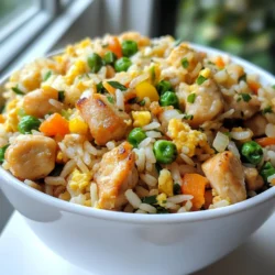 To make Crispy Garlic Chicken Fried Rice, gather these essential ingredients: - 2 cups cooked jasmine rice (day-old preferred) - 1 cup boneless chicken breast, diced - 4 cloves garlic, minced - 1 small onion, finely chopped - 1 cup mixed vegetables (peas, carrots, corn) - 3 tablespoons soy sauce - 2 tablespoons oyster sauce (optional) - 1 tablespoon sesame oil - 2 tablespoons vegetable oil - 2 eggs, beaten - Green onions, sliced for garnish - Salt and pepper to taste Day-old rice works best. It dries out slightly, making it easier to fry. If you don’t have day-old rice, spread freshly cooked rice on a tray to cool. This helps reduce moisture. For substitutions, here are some helpful tips: - You can use brown rice instead of jasmine rice for a healthier option. - Chicken breast can be swapped for tofu or shrimp for a different protein. - If you don’t have mixed veggies, use any fresh or frozen veggies you like. - Soy sauce can be replaced with tamari for a gluten-free option. - Instead of oyster sauce, use hoisin sauce for a sweet twist. These swaps keep your dish tasty while fitting your pantry. Enjoy cooking! {{ingredient_image_1}} Start by preparing the chicken. Take one cup of boneless chicken breast, and cut it into small pieces. Season the chicken with a pinch of salt and pepper. Let it sit for a bit to absorb the flavor. Next, it’s time to fry the chicken. Heat one tablespoon of vegetable oil in a large skillet or wok over medium-high heat. Add the seasoned chicken pieces and cook them for about 5 to 7 minutes. You want them golden and crispy. Once done, remove the chicken from the pan and set it aside. Now, let’s sauté the aromatics for flavor. In the same pan, add another tablespoon of vegetable oil. Toss in four minced garlic cloves and one finely chopped small onion. Sauté these for about 2 to 3 minutes. You want the mixture to be fragrant and the onions to look translucent. After that, add in one cup of mixed vegetables, like peas, carrots, and corn. Stir-fry these for an additional 3 to 4 minutes until they are warmed up. Next, we incorporate the rice. Push the veggies to one side of the pan. If needed, add another tablespoon of vegetable oil. Then, add 2 cups of day-old jasmine rice. Break up any clumps and stir-fry the rice for about 5 minutes. This step is key for getting that crispy texture. Now, mix everything together. Add the cooked chicken back into the pan. Pour in three tablespoons of soy sauce and two tablespoons of oyster sauce if you want a richer flavor. Stir well to coat the rice evenly with the sauces. Then, it’s time to add the eggs. Push the fried rice to one side of the pan. Pour two beaten eggs into the empty space. Scramble the eggs until fully cooked, then mix them into the rice. Finally, drizzle one tablespoon of sesame oil over the fried rice. Taste and adjust the seasoning with salt and pepper as needed. Give it one last stir to combine all the flavors. Serve your Crispy Garlic Chicken Fried Rice hot, garnished with sliced green onions on top. Enjoy this tasty dish! To make Crispy Garlic Chicken Fried Rice, start with day-old rice. Fresh rice is too moist. It clumps together and won’t fry well. Day-old rice is dry and firm. This texture helps get that crispy finish. For crispy fried rice, use high heat. A wok or a large skillet works best. Spread the rice in a thin layer. Don’t crowd the pan. Let it sit in the pan for a few minutes before stirring. This way, it gets nice and crispy. Adjust the seasoning to your taste. Soy sauce adds saltiness, while oyster sauce gives depth. Taste as you go. Add a bit of salt or pepper if needed. You want a balance of flavors. If you like it spicy, add some chili flakes or sauce. Experiment with these tips to make your fried rice just right! Pro Tips Use Day-Old Rice: Day-old jasmine rice is ideal for fried rice as it has dried out slightly, making it easier to fry without becoming mushy. High Heat Cooking: Cooking on high heat helps to achieve that desirable crispy texture in both the chicken and the rice. Customize Your Veggies: Feel free to mix and match vegetables based on your preference or what you have on hand for added flavor and nutrition. Garnish for Freshness: Adding fresh green onions at the end brightens up the dish and adds a pop of color and flavor. {{image_2}} You can switch up the recipe to fit your needs or tastes. - Vegetarian options for Crispy Garlic Fried Rice: Use tofu or tempeh instead of chicken. Both options add protein and flavor. You can also use chickpeas for a different twist. - Other protein alternatives: If you prefer beef or shrimp, those work well too. Just adjust your cooking time. Ground turkey or pork also makes a tasty choice. - Adding different vegetables for flavor: Feel free to mix in bell peppers, broccoli, or zucchini. They add color and crunch. Try adding spinach or kale for a healthy boost. These swaps keep the dish exciting and tasty! To store your Crispy Garlic Chicken Fried Rice, follow these steps: - Cool it down: Let the fried rice sit at room temperature for no more than two hours. This helps avoid bacteria growth. - Use airtight containers: Place the rice in containers that seal tightly. This keeps moisture out and helps maintain flavor. - Label and date: Write the date on the container. This way, you know how long it's been stored. When reheating, you want to keep that perfect texture. Here are some tips: - Use a skillet: Heat a little oil in a pan. Add the rice and stir occasionally. This helps it heat evenly and regain some crispiness. - Add a splash of water: If the rice is too dry, add a few drops of water. Cover the pan for a minute to create steam. This helps rehydrate the rice. You can also freeze Crispy Garlic Chicken Fried Rice if you want to save it for later: - Portion it out: Divide the fried rice into meal-sized portions before freezing. This makes it easy to reheat later. - Use freezer bags: Place the rice in freezer-safe bags and squeeze out excess air. This prevents freezer burn. - Store for up to three months: Frozen fried rice keeps well. Just remember to label the bags with the date. Following these storage tips ensures your delicious meal stays fresh and tasty! How long does Crispy Garlic Chicken Fried Rice last in the fridge? Crispy Garlic Chicken Fried Rice can last for about 3 to 4 days in the fridge. Make sure to store it in an airtight container. This keeps it fresh and tasty. The rice may lose some crispness, but the flavor stays great. Can I make this dish in advance? Yes, you can make this dish in advance. Prepare the fried rice, let it cool, and then store it in the fridge. Reheat it when you are ready to eat. To keep it crispy, use a skillet and heat it on medium. What should I serve with Crispy Garlic Chicken Fried Rice? You can serve this dish with a variety of sides. A simple cucumber salad adds crunch. You might also enjoy it with some spring rolls for extra flavor. For a more filling meal, pair it with a hot soup, like miso or egg drop soup. Crispy Garlic Chicken Fried Rice is a tasty and simple dish. We discussed essential ingredients, cooking steps, and how to achieve the perfect texture. You learned about ingredient swaps for different diets and tips for storing leftovers. In closing, this recipe is fun to make and customize. Enjoy making it your way, and share it with friends. You will love how simple ingredients become a delicious meal.