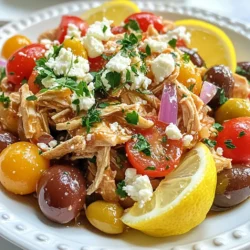 - 4 boneless, skinless chicken breasts - 1 cup cherry tomatoes, halved - 1 medium red onion, sliced For this dish, I love using fresh and simple ingredients. The chicken breasts are the star here. They stay juicy and tender during cooking. Cherry tomatoes add a sweet burst. The red onion gives a nice crunch and flavor. - 1 tablespoon dried oregano - 1 teaspoon dried thyme - Salt and black pepper - Fresh parsley and feta cheese for topping I always season my chicken well. Oregano brings a classic Greek taste. Thyme adds a subtle earthiness. Salt and pepper enhance all the flavors. For garnish, fresh parsley brightens the dish. Feta cheese is a tasty option that adds creaminess. {{ingredient_image_1}} Start by placing the chicken breasts in the crockpot. Make sure they lay flat. Next, season them with salt and pepper. This simple step adds great flavor to the chicken. Use about one teaspoon of salt and half a teaspoon of pepper. In a mixing bowl, combine the cherry tomatoes, sliced red onion, Kalamata olives, and minced garlic. These ingredients bring a fresh taste. Then, mix in a tablespoon of dried oregano and one teaspoon of dried thyme. This adds a lovely herbal note. Stir everything until well blended. Layer the vegetable mixture evenly over the chicken in the crockpot. This will keep the chicken moist as it cooks. In a small bowl, whisk together the juice of one lemon and one-third cup of olive oil. Drizzle this mixture over the ingredients in the crockpot. Finally, cover the crockpot and set it on low for 6 to 8 hours or high for 3 to 4 hours. The chicken is done when it is tender and fully cooked. Once cooked, shred the chicken using two forks. Mix it with the other ingredients for a tasty dish. Enjoy your warm Greek chicken! To ensure chicken remains tender, follow these simple steps: - Use boneless, skinless chicken breasts. They cook evenly and stay juicy. - Cook on low heat for 6 to 8 hours. This slow cooking breaks down fibers. - Avoid lifting the lid while cooking. Each peek releases heat and steam. For the best flavor, consider these tips: - Marinate the chicken in olive oil and lemon juice for a few hours, if time allows. This adds depth. - Use fresh garlic instead of powdered. Fresh gives a stronger, brighter taste. - Mix in herbs like oregano and thyme before cooking. Their flavors infuse the dish beautifully. For ideal sides to complement Greek chicken, think about these options: - Serve it over fluffy quinoa or orzo. These grains soak up the juices well. - Pair with a Greek salad. Fresh cucumbers, tomatoes, and feta add a nice crunch. - Consider roasted vegetables. They provide a wonderful contrast in texture. For presentation tips, focus on these details: - Use a large, colorful plate. A white plate makes the colors pop. - Garnish with fresh parsley and crumbled feta cheese. This adds a nice touch. - Add lemon wedges on the side. They offer a zesty contrast to the dish. Pro Tips Use Fresh Ingredients: Whenever possible, opt for fresh herbs and vegetables to enhance the flavor of your dish. Marinate for Extra Flavor: For even more flavor, consider marinating the chicken in the lemon juice and olive oil mixture for a few hours before cooking. Leftover Versatility: This dish makes great leftovers! Use the shredded chicken in salads, wraps, or as a topping on baked potatoes. Adjust for Spice: If you like a bit of heat, add some red pepper flakes to the vegetable mixture for an extra kick. {{image_2}} You can change up the vegetables in this dish for fun. Try adding zucchini, bell peppers, or spinach. These veggies add color and taste. You can also use different proteins. Swap chicken for pork, beef, or even chickpeas for a plant-based twist. Each option brings a new flavor and texture. To boost the flavor, think about spices or marinades. You can add smoked paprika for a warm taste. A bit of cumin can also give it a nice depth. If you like heat, try adding red pepper flakes or fresh jalapeños. These will spice up your dish and wake up your taste buds. Don’t be afraid to get creative! To keep your Crockpot Greek Chicken fresh, follow these steps: - Refrigeration: After serving, let the dish cool down. Place leftovers in an airtight container. This helps keep out air and moisture. Store in the fridge for up to 3 days. - Freezing: If you want to save more, freezing works great. Use freezer-safe bags or containers. Make sure to remove as much air as possible. It will stay good for up to 3 months. When ready, thaw in the fridge overnight before reheating. When it's time to enjoy your leftovers, reheating is key: - Best Methods: The oven or stovetop is ideal. For the oven, preheat to 350°F (175°C). Place the chicken in a dish, cover with foil, and warm for about 20 minutes. On the stovetop, use a skillet over low heat. Stir occasionally for even warming. - Maintaining Flavor and Texture: To keep the chicken juicy, add a splash of water or broth during reheating. This helps avoid dryness. Stir in fresh parsley before serving for a pop of color and flavor. To cook chicken well, use low heat for 6 to 8 hours. High heat cooks it in 3 to 4 hours. This slow cooking keeps the chicken juicy and tender. Always check that the chicken reaches 165°F for safety. Yes, you can use frozen chicken breasts! If they are frozen, add an hour to the cooking time. This means you will cook on low for 7 to 9 hours or high for 4 to 5 hours. Always ensure the chicken is fully cooked and tender. I love to serve this Greek chicken with fluffy quinoa or orzo. These grains soak up the tasty juices. You can also add a fresh salad or roasted veggies on the side. For extra zing, serve lemon wedges as well. This blog post walks you through making delicious Crockpot Greek Chicken. We covered key ingredients like chicken breasts, cherry tomatoes, and red onions. You learned to season well and how to layer flavors. Tips for tenderness and serving suggestions highlighted the best ways to enjoy this dish. Lastly, I shared storage ideas and answered common questions. Embrace this easy recipe for flavorful meals. Enjoy the vibrant taste of Greek cuisine without the hassle!