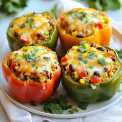 - Bell Peppers - Cooked Brown Rice - Black Beans - Corn Kernels - Diced Tomatoes - Spices - Cheese - Fresh Cilantro - Olive Oil - Salt and Pepper For Veggie Rice Stuffed Bell Peppers, you need fresh bell peppers. Choose any color you like. Next, grab one cup of cooked brown rice. This gives a nice base. You also want one can of black beans. Be sure to rinse and drain them well. Add one cup of corn kernels, which can be fresh or frozen. For a burst of flavor, you’ll need one cup of diced tomatoes, either canned or fresh. Spices play a big role in this dish. Use one teaspoon of cumin, one teaspoon of paprika, and half a teaspoon of chili powder. Don’t forget the cheese! One cup of shredded cheese, like cheddar or a mix, will make it creamy and delicious. You’ll also want a quarter cup of chopped fresh cilantro for a bright taste. Use olive oil for drizzling on the peppers. Finally, season with salt and pepper to taste. This list of ingredients makes the dish tasty and satisfying. Each item adds its own special flavor. Enjoy this colorful, healthy meal! {{ingredient_image_1}} Preheating the Oven First, you need to preheat your oven to 375°F (190°C). This helps cook the peppers evenly. Cutting and Cleaning the Peppers Next, take your bell peppers and cut the tops off. Make sure to remove the seeds and membranes inside. This makes room for the filling. Drizzling with Olive Oil Now, lightly drizzle the outside of each pepper with olive oil. This helps them roast nicely in the oven. Place the peppers upright in a baking dish. Mixing Ingredients In a large bowl, mix the cooked brown rice, black beans, corn, and diced tomatoes. Add the cumin, paprika, chili powder, and half of the cheese. Seasoning the Mixture Don’t forget to season your mix with salt and pepper. Stir everything together until it is well combined. Stuffing the Peppers Take your veggie rice mix and generously stuff each bell pepper. Pack it in well, so they are full. Adding Cheese Topping Sprinkle the remaining cheese on top of each stuffed pepper. This makes a nice, cheesy crust when baked. Baking Instructions Cover your baking dish with aluminum foil and place it in the oven. Bake for 20 minutes. After that, remove the foil and bake for another 10-15 minutes. You want the peppers to be tender and the cheese to be bubbly and golden. Enjoy the aroma while they bake! Optional Ingredients You can change the taste with extra ingredients. Try adding chopped onions or garlic for more depth. You can also use quinoa instead of rice. This gives a unique texture. For a zesty kick, add jalapeños or bell pepper tops to the mix. Spice Adjustments Adjust spices to suit your taste. If you like heat, add more chili powder. For a smoky flavor, try smoked paprika. You can also use fresh herbs like basil or thyme for added freshness. Best Methods for Stuffed Peppers Baking is the best way to cook stuffed peppers. It allows the peppers to soften while the filling heats. You can also grill them for a smoky flavor. Just wrap the peppers in foil and place them on the grill. Garnishing Ideas Garnish your stuffed peppers with fresh cilantro or parsley. This adds color and flavor. A drizzle of lime juice can brighten the dish. If you want crunch, add crushed tortilla chips on top before serving. Pro Tips Choose Colorful Peppers: Using a mix of colored bell peppers not only makes the dish visually appealing but also adds a variety of flavors. Pre-cook the Rice: If you’re short on time, use leftover rice or even pre-cooked microwave rice for a quicker preparation. Customize the Filling: Feel free to add other veggies like zucchini or mushrooms, or substitute quinoa for the rice for a different texture. Serving Suggestions: Serve with a side salad or guacamole for a complete meal that’s packed with nutrients. {{image_2}} Vegan Options To make these veggie rice stuffed bell peppers vegan, simply skip the cheese. You can replace it with a vegan cheese or nutritional yeast for a cheesy flavor. Many brands offer great vegan cheese that melts nicely. Gluten-Free Alternatives This recipe is naturally gluten-free. Brown rice and beans are safe for those who avoid gluten. Check your canned goods for gluten-free labels, especially with diced tomatoes. Different Bean or Grain Options You can switch up the beans or grains in this recipe. Try quinoa or farro instead of brown rice. Kidney beans or pinto beans can work well too. These changes add new flavors and textures to your dish. Using Seasonal Vegetables Incorporate seasonal veggies to enhance flavors. Zucchini, spinach, or mushrooms can add great taste and nutrition. Use what you find fresh at local markets. This makes your meal not only tasty but also eco-friendly. Refrigeration Tips Keep your veggie rice stuffed bell peppers in an airtight container. They can last up to four days in the fridge. Make sure they cool down before you seal them. This helps keep the peppers fresh and tasty. Freezing Instructions If you want to save some for later, freezing is a great option. Wrap each stuffed pepper tightly in plastic wrap. Then, place them in a freezer-safe bag. They can stay in the freezer for up to three months. When you’re ready to eat, just thaw them in the fridge overnight. Best Methods for Reheating Stuffed Peppers The best way to reheat your stuffed peppers is in the oven. Preheat your oven to 350°F (175°C). Place the peppers in a baking dish and cover them with foil. Bake for about 20 minutes. This method keeps them warm and helps the cheese melt nicely. If you're in a hurry, you can use the microwave. Heat them on medium power for about 2-3 minutes, but they might not be as tasty. You can tell when stuffed bell peppers are done by checking the peppers' tenderness. They should be soft enough to pierce with a fork but still hold their shape. The cheese on top should also be melted and slightly golden. Bake them for about 30-35 minutes total for best results. Yes, you can prepare stuffed peppers in advance. You can stuff the peppers a day ahead, cover them, and keep them in the fridge. When you're ready to cook, just bake them straight from the fridge. This makes meal prep easy and saves time. Stuffed bell peppers pair well with a variety of sides. Here are some great options: - A fresh green salad with a light vinaigrette - Quinoa or couscous for extra grains - Roasted vegetables for a nice touch - Garlic bread to soak up any extra juices - A simple yogurt dip for added creaminess These sides enhance the meal and balance the flavors. Enjoy your cooking! This blog post covered how to make tasty stuffed bell peppers. We started with fresh ingredients like bell peppers, cooked brown rice, and black beans. Then, I shared steps to prepare the filling and bake them to perfection. Remember to try different spices and options for a unique taste. You can also make them to fit your diet. Finally, storing leftovers and reheating them properly is key to keeping them delicious. Enjoy creating your own stuffed peppers!
