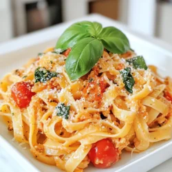 Here’s what you need to make creamy tomato garlic pasta: - 12 oz fettuccine pasta - 2 tablespoons olive oil - 4 cloves garlic, minced - 1 can (14 oz) crushed tomatoes - 1 teaspoon dried oregano - ½ teaspoon red pepper flakes (optional) - 1 cup heavy cream - 1 cup fresh spinach, roughly chopped - ½ cup grated Parmesan cheese - Salt and pepper to taste - Fresh basil leaves for garnish These ingredients come together to create a rich and tasty dish. Fettuccine adds a nice texture. Olive oil gives flavor and helps cook the garlic. Garlic is the star here, adding a strong and savory taste. Crushed tomatoes provide a sweet base for the sauce. Dried oregano brings in a hint of earthiness. If you like heat, add red pepper flakes. Heavy cream makes the sauce rich and creamy. Fresh spinach adds color and nutrition. Parmesan cheese brings a salty depth. Don't forget salt and pepper to enhance all these flavors. Finally, fresh basil leaves add a pop of freshness on top. When you gather these ingredients, you set yourself up for success. The blend of flavors makes every bite delightful. With these items, you're ready to create a dish that shines on your table. {{ingredient_image_1}} First, you need to boil some water. Fill a large pot with water and add a pinch of salt. Bring it to a rolling boil. Once the water bubbles, add 12 oz of fettuccine pasta. Cook the pasta according to the package instructions until it is al dente. This usually takes about 8-10 minutes. After the pasta is cooked, carefully drain it in a colander. Do not forget to reserve about ½ cup of the pasta water. This water is starchy and will help the sauce stick later. Now, let’s move on to the garlic. In a large skillet, pour in 2 tablespoons of olive oil. Heat the oil over medium heat. When the oil is warm, add 4 cloves of minced garlic. Sauté the garlic for about 1 minute. You want it to smell great but not burn. Next, it’s time for the tomatoes. Add a 14 oz can of crushed tomatoes to the skillet. Stir in 1 teaspoon of dried oregano and ½ teaspoon of red pepper flakes if you like some heat. Let this mixture simmer for about 5-7 minutes. The sauce should thicken slightly during this time. Now, lower the heat and pour in 1 cup of heavy cream. Stir everything together until it is well mixed. Allow the sauce to simmer for another 3-5 minutes. This helps the flavors blend nicely. To finish the sauce, add 1 cup of roughly chopped fresh spinach and ½ cup of grated Parmesan cheese. Stir until the spinach wilts and the cheese melts into the sauce. If the sauce feels too thick, you can add a bit of the reserved pasta water to reach your desired consistency. Finally, add the cooked fettuccine to the sauce. Toss everything together until the pasta is well coated. Season with salt and pepper to taste. Now your creamy tomato garlic pasta is ready to serve! To get that perfect creamy sauce, you can use pasta water. After cooking the fettuccine, save about ½ cup of the starchy water. If your sauce is too thick, slowly add some water. This will help loosen it up while keeping it creamy. Simmering the sauce is also key. When you let it simmer, the flavors mix well. The longer you simmer, the richer the taste becomes. Aim for about 5-7 minutes after adding the tomatoes. Adding spices and herbs can brighten your dish. Dried oregano and red pepper flakes give warmth and depth. You might try fresh basil or parsley for a fresh kick. For toppings, think about extra cheese or toasted pine nuts. A sprinkle of grated Parmesan on top is always a hit. These little touches make your dish special. Using fresh ingredients makes a big difference. Fresh tomatoes have better flavor than canned ones. If you pick fresh tomatoes, look for ones that are firm and smell sweet. When choosing canned tomatoes, go for high-quality brands. San Marzano tomatoes are a great choice. They are sweeter and less acidic, perfect for a creamy sauce. Fresh spinach also adds vibrant color and nutrition to your meal. Pro Tips Fresh Ingredients: Use fresh garlic and ripe tomatoes for the best flavor. Dried herbs can work in a pinch, but fresh ones elevate the dish significantly. Adjusting Creaminess: If you prefer a lighter sauce, you can substitute half of the heavy cream with chicken or vegetable broth without losing too much creaminess. Perfect Pasta: Always cook your pasta al dente, as it will continue to cook slightly when mixed with the hot sauce, preventing it from becoming mushy. Garnishing: Finish with a drizzle of high-quality olive oil and additional grated Parmesan for an extra touch of flavor and presentation. {{image_2}} You can easily add protein to your creamy tomato garlic pasta. Chicken works great! Just grill or sauté diced chicken breast until cooked. Shrimp is another tasty option. Sauté shrimp until pink and tender. For a plant-based choice, use tofu. Press and cube firm tofu, then sauté until golden. Each choice adds flavor and makes the dish more filling. If you follow a vegetarian diet, this recipe is already perfect for you. For a vegan option, swap heavy cream for coconut milk or cashew cream. You can use nutritional yeast instead of Parmesan for a cheesy taste. If gluten is a concern, choose gluten-free pasta. Many brands offer tasty alternatives that cook up nicely. Make this pasta shine with seasonal vegetables. In spring, add asparagus or peas for freshness. Summer is perfect for ripe tomatoes or zucchini. In fall, think about adding roasted butternut squash or mushrooms. Fresh herbs like basil or parsley can brighten the dish. These changes keep the recipe exciting and flavorful all year long! To store your creamy tomato garlic pasta, let it cool first. Place it in an airtight container. This helps keep it fresh. Make sure to eat it within three to four days for the best taste. You can freeze creamy tomato garlic pasta for even longer storage. First, cool the pasta completely. Then, put it in a freezer-safe container or bag. Squeeze out as much air as you can. It will last for about three months in the freezer. To reheat, thaw it overnight in the fridge. Then, warm it on low heat. Add a splash of cream or pasta water to bring back the creaminess. In the refrigerator, your creamy pasta stays fresh for about three to four days. In the freezer, it can last for up to three months. Always check for any signs of spoilage, like off smells or changes in texture. Enjoy your delicious dish while it’s at its best! You can swap some ingredients to make this dish lighter. Here are a few ideas: - Use whole wheat fettuccine for more fiber. - Replace heavy cream with Greek yogurt or cashew cream. - Add extra veggies like zucchini or bell peppers for more nutrients. - Use less cheese or choose a low-fat version. These swaps keep the flavor while reducing calories. Yes, you can! Here are some great alternatives: - Penne: Its shape holds sauce well. - Spaghetti: A classic choice that works perfectly. - Gluten-free pasta: If you need a gluten-free option, look for brown rice or chickpea pasta. - Whole grain: This adds flavor and fiber. Feel free to get creative with your choice! To reheat without losing creaminess, follow these tips: - Use a skillet over low heat. Add a splash of pasta water. - Stir often to heat evenly and keep it creamy. - If using a microwave, heat in short bursts. Stir in between to avoid hot spots. This keeps your pasta delicious and smooth! This blog post covered the essential ingredients and easy steps for creamy tomato garlic pasta. I shared tips to ensure great texture and flavor, including adding fresh ingredients. You can also explore variations with proteins and dietary options. Remember to store leftovers properly for later enjoyment. This dish is quick, tasty, and perfect for everyone. Give it a try, and you’ll have a simple yet delicious meal ready in no time. Enjoy cooking!
