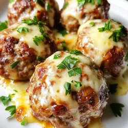 - 1 pound ground beef - 1/2 pound ground pork - 1 cup breadcrumbs - 1 large onion, finely chopped - 3 cloves garlic, minced - 1/4 cup beef broth - 1 large egg - 1 tablespoon soy sauce - 2 tablespoons Worcestershire sauce (non-alcoholic) - 1 teaspoon dried thyme - 1 teaspoon black pepper - 1 teaspoon salt - 1 cup shredded Gruyère cheese - 2 tablespoons fresh parsley, chopped, for garnish Use fresh, high-quality meat for the best flavor. Ground beef should be lean. Ground pork adds moisture and richness. Fresh breadcrumbs provide better texture than dried ones. A good Gruyère cheese is key for that rich, melty topping. Choose a fresh onion that feels heavy, with a firm skin. Fresh herbs enhance flavor and add freshness. If you want a lighter option, use ground turkey instead of beef and pork. For a gluten-free dish, swap breadcrumbs for crushed gluten-free crackers. You can also use vegetable broth to replace beef broth for a lighter taste. If Gruyère is not available, you can try Swiss cheese or mozzarella for a similar meltiness. {{ingredient_image_1}} First, you need to preheat your oven. Set it to 400°F (200°C). This helps the meatballs cook well. Next, take a baking sheet and line it with parchment paper. The paper keeps the meatballs from sticking. This makes cleanup easy. In a large skillet, pour in one tablespoon of olive oil. Heat it over medium heat. Add the finely chopped onion. Cook the onion until it becomes soft and golden. This should take about 15-20 minutes. Stir it often to stop it from burning. After 15 minutes, add the minced garlic. Cook for two more minutes. Then, take the skillet off the heat and let the mixture cool. Grab a large bowl. In it, combine the ground beef and ground pork. Next, add the breadcrumbs, egg, and beef broth. Pour in the soy sauce and Worcestershire sauce, too. Then, add the dried thyme, black pepper, and salt. Finally, mix in the cooled onion and garlic. Use your hands to combine everything well. This mixture is key to your meatballs. Now it’s time to form the meatballs. Take a handful of the mixture and shape it into a ball about 1.5 inches wide. Place each meatball on the baking sheet as you go. Make sure there is space between them. Bake the meatballs in your preheated oven for 20-25 minutes. They should be cooked through and browned. Once the meatballs are done, take them out of the oven. Sprinkle shredded Gruyère cheese on top of each meatball. This cheese adds a rich, creamy flavor. Return the meatballs to the oven for an extra 5 minutes. This melts the cheese and makes it bubbly. After that, let the meatballs rest for a couple of minutes. Finally, garnish with fresh parsley before serving. Enjoy your flavorful creation! To get sweet, golden onions, start with a good amount of olive oil. Heat it over medium heat in a large skillet. Add your chopped onion and let it cook slowly. Stir the onions often to prevent burning. You want them to take their time. This process takes about 15-20 minutes. When the onions turn soft and brown, add minced garlic for the last 2 minutes. This adds great flavor. Once done, let the mix cool before adding it to the meatball mix. When forming meatballs, keep your hands slightly wet. This helps prevent sticking. Grab about a handful of the meat mixture and roll it into a ball, about the size of a golf ball. Make sure the meatballs are even in size. This helps them cook at the same rate. Place them on your baking sheet, leaving space between each one. This space allows hot air to circulate and cook them evenly. To ensure your meatballs cook evenly, bake them on a lined baking sheet. The parchment paper helps with easy cleanup, too. You’ll want to check the meatballs halfway through cooking. If one side is browning faster, you can turn them to get a nice, even color. Bake until they are fully cooked and reach a safe internal temperature. Adding Gruyère cheese at the end gives them that extra touch of flavor. Let them rest a couple of minutes before serving. This helps keep them juicy and delicious. Pro Tips Use Fresh Herbs: Fresh thyme can elevate the flavor profile of your meatballs. Consider adding a teaspoon of fresh thyme instead of dried for a more vibrant taste. Perfectly Caramelized Onions: To achieve the best caramelization, cook your onions on low heat and stir them frequently. This will bring out their natural sweetness and enhance the overall flavor of the dish. Cheese Variation: While Gruyère adds a delightful nutty flavor, feel free to experiment with other cheeses like mozzarella or cheddar for different flavor profiles in your meatballs. Make Ahead: Prepare the meatballs in advance and refrigerate them. You can bake them just before serving, which makes this dish perfect for entertaining. {{image_2}} You can switch up the meat in these meatballs for a new twist. Ground turkey or chicken works well. They are leaner but still tasty. If you want more flavor, try adding some Italian sausage. It gives a nice spice to the dish. Mixing different meats can make each bite exciting. If you prefer a meat-free option, you can make veggie meatballs. Use lentils or black beans as the base. They add protein and can be very filling. Combine them with breadcrumbs and your favorite spices. Add some grated vegetables like carrots or zucchini for extra nutrition. You can still use the same onion and garlic for great flavor. Spice up your meatballs with fun flavors. Add some chopped mushrooms for an earthy taste. You can mix in fresh herbs like basil or parsley for brightness. A splash of balsamic vinegar can add depth. For a kick, try adding crushed red pepper flakes. Experimenting with cheese is also a great idea. Mozzarella or feta can bring a different taste and texture. To store your leftover meatballs, let them cool first. Place them in an airtight container. If you have a lot, use a few small containers to save space. Store the container in the fridge. These meatballs will stay fresh for about three to four days. Reheating your meatballs is simple. You can use the oven or microwave. If you choose the oven, preheat it to 350°F (175°C). Place the meatballs on a baking sheet. Heat them for about 10-15 minutes. If using a microwave, place the meatballs in a microwave-safe bowl. Heat them for 1-2 minutes, checking to see if they are hot. Add a splash of beef broth to keep them moist. You can freeze your meatballs for longer storage. First, let them cool completely. Arrange them in a single layer on a baking sheet. Freeze them for 1-2 hours until firm. Then, transfer them to a freezer bag or container. Be sure to remove as much air as possible. Label the bag with the date. Your meatballs can last for up to three months in the freezer. When you're ready to eat, thaw them in the fridge overnight before reheating. Yes, you can use ground turkey or chicken. These meats are leaner than beef and pork. They will make your meatballs lighter. Just remember, the flavor will change a bit. You may want to add more seasoning to enhance the taste. These meatballs pair well with many sides. Here are some great options: - Mashed potatoes - Rice - Pasta - Crusty bread - Side salad Each option will soak up the delicious flavors. You can mix and match based on what you like. Cooked meatballs can last in the fridge for about three to four days. Make sure to store them in an airtight container. This keeps them fresh and safe to eat later. If you notice any off smells, it’s best to toss them. Absolutely! You can prepare the meatballs and bake them ahead of time. After baking, let them cool completely. Then, store them in the fridge or freezer. When ready to eat, just reheat and enjoy. This makes meal prep easy and fast! This post shared key steps to make delicious French Onion Meatballs. We covered all ingredients, cooking tips, and variations to suit your taste. Remember, quality ingredients make a big difference. Try fun alternatives and store leftovers for another meal. With these tips, you can impress family and friends. Enjoy creating this tasty dish and make it part of your recipe collection. Happy cooking!