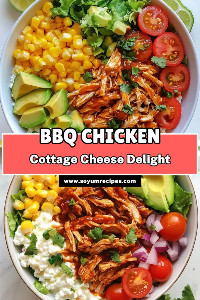 Looking for an easy dinner idea that packs a punch? Try this BBQ chicken bowl recipe featuring creamy cottage cheese for a protein-packed meal. This healthy BBQ chicken dish combines shredded chicken, fresh veggies, and your favorite BBQ sauce for a delicious twist on traditional bowls. Perfect for busy weeknights! Save, click, and enjoy this nutritious delight. #BBQChicken #CottageCheeseRecipes #HealthyDinner #ProteinPackedMeals