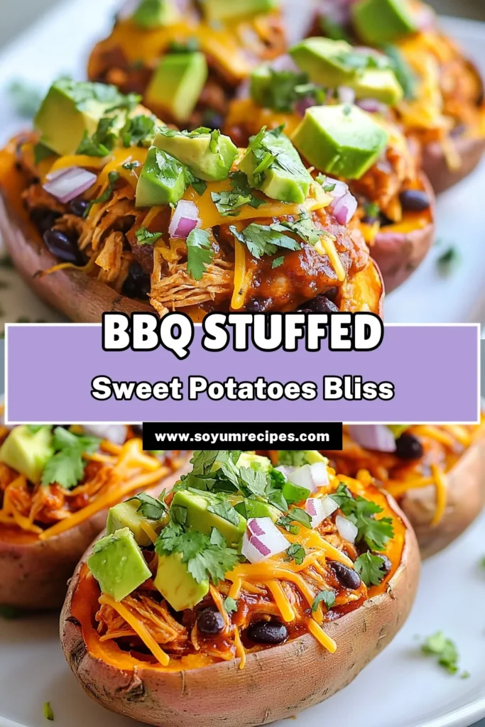 Discover the deliciousness of BBQ Chicken Stuffed Sweet Potatoes! This healthy and satisfying meal combines tender sweet potatoes with savory BBQ chicken, making it a perfect choice for your next Chicken Sweet Potato Dinner. Easy to prepare, these Stuffed Sweet Potatoes are packed with flavor and nutrition. Try this tasty recipe today and elevate your Sweet Potato Recipes! Don’t forget to save for later! #BBQChicken #HealthyRecipes #StuffedSweetPotatoes #SweetPotatoDinner