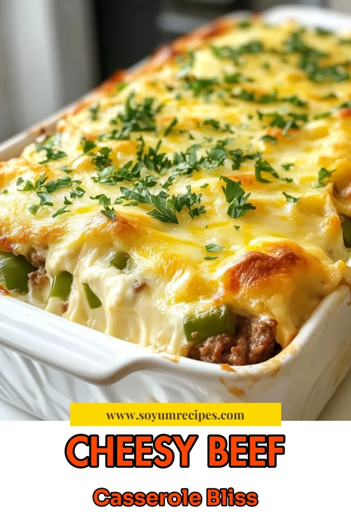 Indulge in this easy and delicious Cheesy Beef Casserole with a low carb twist! This Philly Cheesesteak Casserole combines tender beef, sautéed veggies, and a decadent provolone cheese recipe that will satisfy your cravings. Perfect for hearty beef dishes and ideal for meal prepping, this recipe is sure to become a family favorite. Try it tonight and experience cheesy goodness like never before! Save this recipe for later! #CasseroleRecipes #LowCarb #BeefDish #PhillyCheesesteak