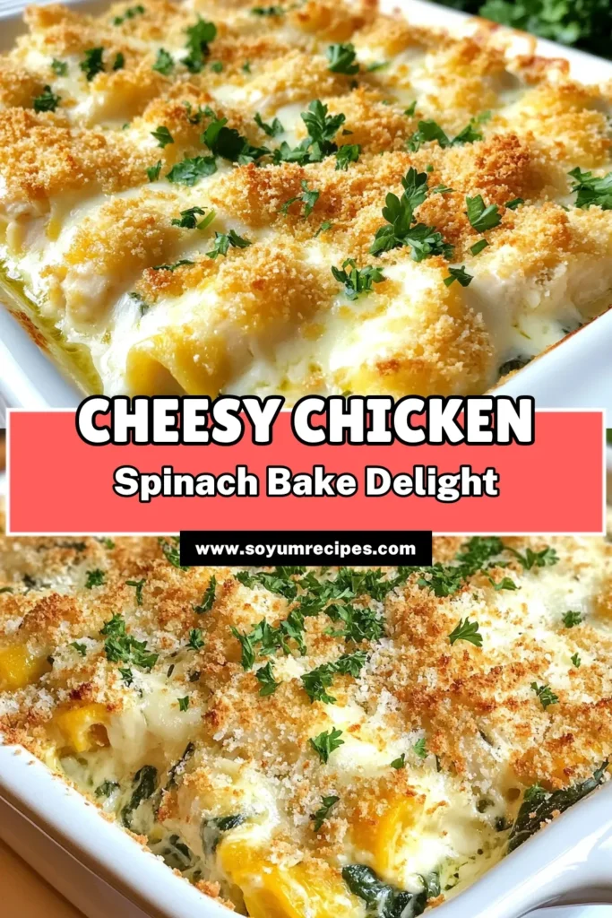 Indulge in the ultimate comfort food with this Cheesy Chicken Spinach Casserole! Packed with tender chicken, fresh spinach, and a blend of creamy cheeses, this easy cheesy chicken dinner is perfect for busy weeknights. Try this creamy chicken and spinach recipe, and enjoy the rich flavors of our spinach cheese bake. Save it now and treat your family to this delicious chicken spinach comfort food tonight! #ChickenCasserole #EasyDinner #ComfortFood #CheesyRecipes