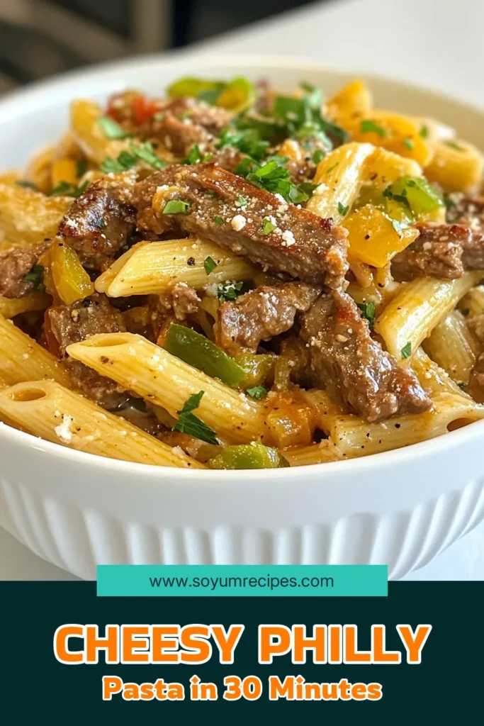 Indulge in the ultimate comfort food with this Philly Cheesesteak Pasta! This creamy pasta recipe combines tender sirloin steak, sautéed peppers, and onions, all enveloped in a velvety sauce featuring provolone cheese. Perfect for busy weeknights, this easy dinner idea will satisfy everyone's cravings. Discover how to whip up this delicious Sirloin Steak Pasta tonight! Save and try it now! #PhillyCheesesteakPasta #CreamyPastaRecipes #EasyDinnerIdeas #ProvoloneCheesePasta