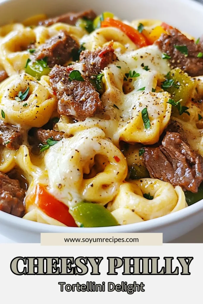 Savor the flavors of Philly with this delicious Philly Cheesesteak Pasta! This creamy tortellini dish combines tender beef and cheese pasta, making it an easy cheesesteak dinner that's ready in just 30 minutes. Perfect for busy weeknights, this dish is a tasty twist on classic tortellini recipes. Try it today and fall in love with a new family favorite! Save this recipe now! #PhillyCheesesteakPasta #TortelliniRecipes #BeefAndCheesePasta #EasyCheesesteakDinner