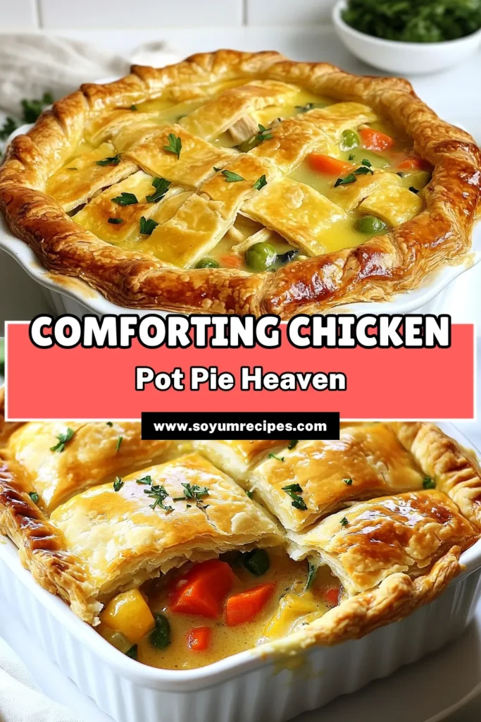 Discover the ultimate cozy chicken pot pie recipe that’s perfect for a comforting chicken dinner. This easy chicken pot pie combines tender chicken, creamy sauce, and chicken pot pie with frozen vegetables for a quick weeknight meal. With simple ingredients and a flaky crust, this homemade chicken pot pie will become a family favorite. Try it today and savor the warmth! Save and share this recipe! #ChickenPotPie #EasyDinner #ComfortFood #HomemadeRecipe