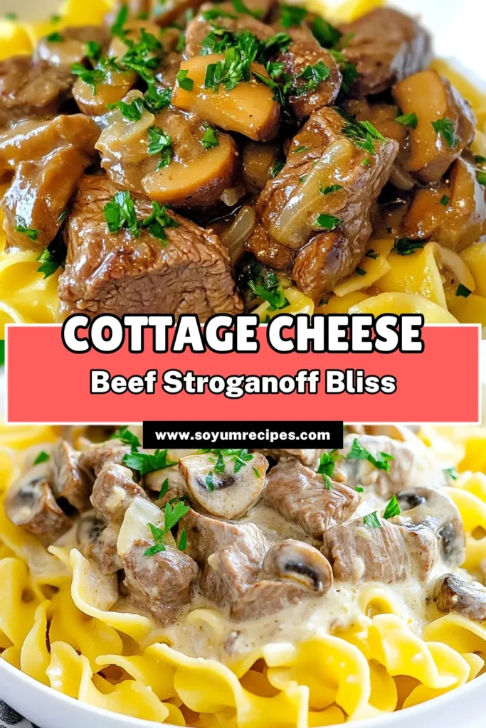 Looking for a delicious and nutritious dinner? Try this Cottage Cheese Beef Stroganoff! This easy beef stroganoff recipe is a low-fat stroganoff option that’s perfect for a quick weeknight dinner. With creamy beef and mushrooms, it's a satisfying meal everyone will love. Enjoy it over egg noodles or rice for a comforting finish. Save this recipe for a delightful family dinner tonight! #CottageCheeseBeefStroganoff #EasyBeefStroganoff #LowFatStroganoff #QuickDinnerIdeas