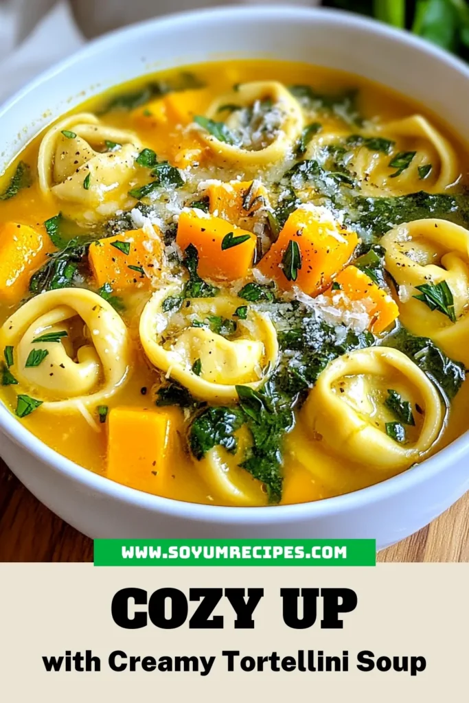 Warm up this season with a cozy bowl of Harvest Tortellini Soup featuring Italian sausage and creamy butternut squash. This easy tortellini soup is the perfect fall soup recipe, combining delicious flavors and comforting ingredients. Quick to make and beautifully satisfying, it's ideal for chilly nights. Save this creamy Italian sausage tortellini soup recipe and enjoy the flavors of autumn! #FallRecipes #TortelliniSoup #ButternutSquash #ComfortFood