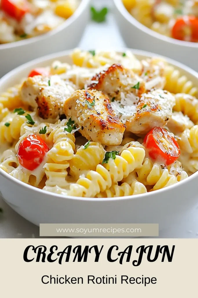 Dive into this delicious Cajun Garlic Chicken Rotini that brings flavor and comfort to your dinner table. This creamy Cajun rotini recipe combines juicy chicken breast with rotini pasta in a savory garlic sauce, topped with Parmesan for that extra goodness. It's the perfect easy Cajun chicken recipe for busy weeknights. Don't miss out on making this chicken pasta with Parmesan that everyone will love. Save this recipe now for your next meal! #CajunGarlicChickenPasta #ChickenPasta #EasyRecipes #PastaLovers