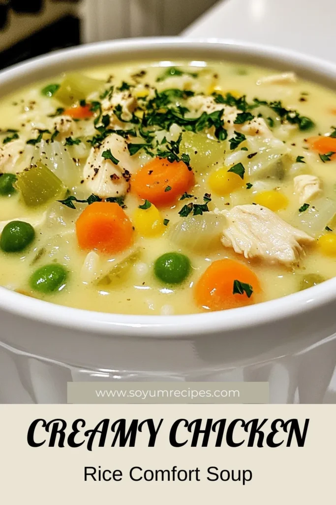 Discover the ultimate comfort with this creamy chicken and rice soup, a hearty chicken soup with rice that will warm your soul. This easy chicken soup recipe combines tender chicken, rich flavors, and heavy cream for a deliciously satisfying dish. Perfect for chilly evenings, this comforting chicken and rice soup is a sure hit. Try the recipe now and enjoy the goodness! Save for later! #CreamyChickenAndRiceSoup #ChickenSoupRecipe #HeartySoup #ComfortFood