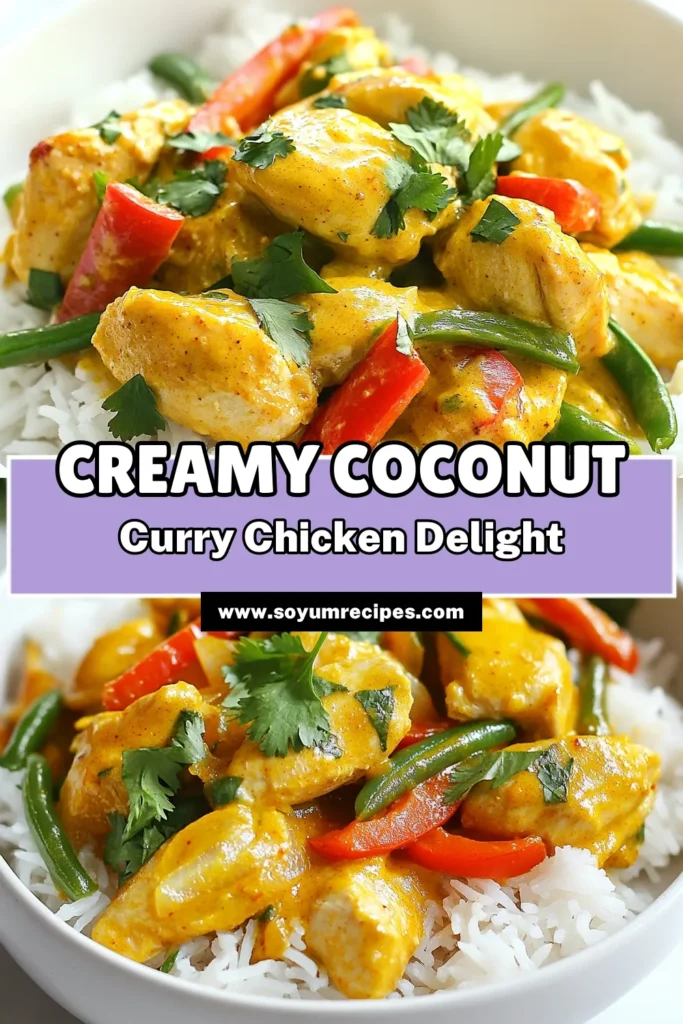 Discover the ultimate Coconut Curry Chicken Recipe that brings Thai flavors to your kitchen in just 30 minutes! This Easy Coconut Curry features tender chicken simmered in creamy coconut milk, perfect for a healthy dinner. You'll love this Chicken Curry with Coconut Milk, packed with ginger, garlic, and vibrant veggies. Impress your family tonight with this Healthy Curry Chicken Recipe! Save this Thai Coconut Curry Chicken for later. #CoconutCurry #ChickenCurry #HealthyDinner #ThaiCuisine
